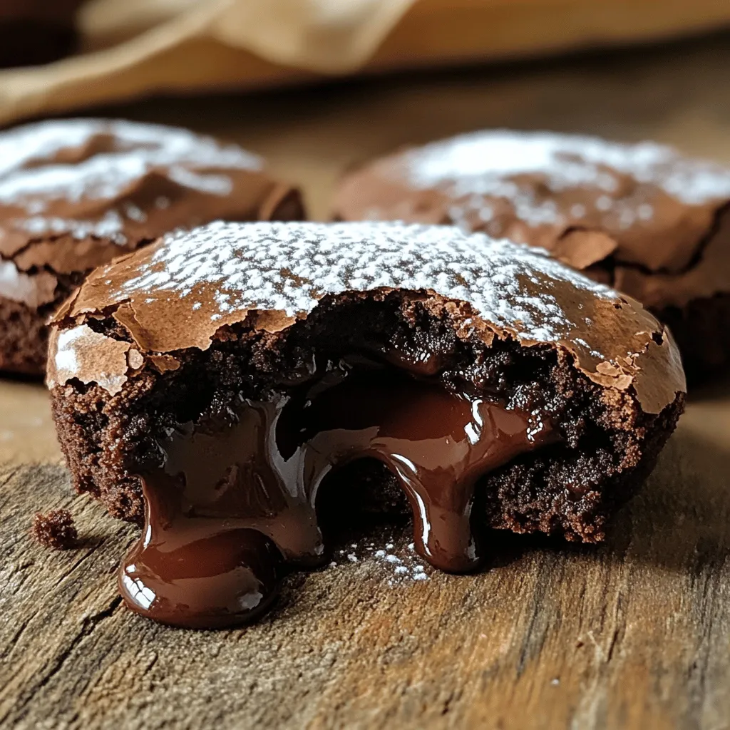 Making Chocolate Lava Brownie Cookies is simple with the right ingredients. Here’s what you need: - 1 cup unsalted butter (2 sticks), melted - 1 cup granulated sugar - 1 cup brown sugar, packed - 4 large eggs - 1 teaspoon vanilla extract - 1 ½ cups all-purpose flour - 1 cup unsweetened cocoa powder - 1 teaspoon baking powder - ½ teaspoon salt - 1 cup semi-sweet chocolate chips - ½ cup milk chocolate or dark chocolate, chopped for the lava center These ingredients work together to create a rich, gooey treat. The butter adds moisture. The sugars bring sweetness and depth. Eggs bind the mix and create a tender texture. Vanilla extract enhances flavors, while flour and cocoa give structure. The baking powder helps the cookies rise. Salt balances the sweetness and enhances flavors. Chocolate chips add texture and richness. The chopped chocolate in the center creates that molten lava effect. For the best results, use high-quality chocolate. It makes a big difference in taste. Always measure ingredients carefully for accurate results. You can find the full recipe above for detailed steps to follow. Enjoy baking these delicious cookies! First, preheat your oven to 350°F (175°C). Line a baking sheet with parchment paper to help with cleanup. In a large bowl, combine 1 cup of melted unsalted butter with 1 cup of granulated sugar and 1 cup of brown sugar. Stir until it looks smooth and creamy. Next, add 4 large eggs one at a time. Mix well after each egg. Finally, stir in 1 teaspoon of vanilla extract until everything is well mixed. In a separate bowl, whisk together 1 ½ cups of all-purpose flour, 1 cup of unsweetened cocoa powder, 1 teaspoon of baking powder, and ½ teaspoon of salt. Make sure there are no lumps in the dry mix. Gradually add this dry mixture to the wet mix. Stir gently until just combined. Be careful; overmixing can ruin the texture. Now, fold in 1 cup of semi-sweet chocolate chips. This adds extra chocolatey goodness. Next, take a tablespoon of dough and flatten it in your hand. Place a small chunk of chopped milk or dark chocolate in the center. Wrap the dough around the chocolate to completely enclose it. This creates that delicious lava center. Place the dough balls on the baking sheet, leaving about 2 inches between each one. This gives them space to spread while baking. Bake in the preheated oven for about 10-12 minutes. You want the edges set but the center still soft. Remember, the cookies will keep cooking after you take them out. Let them cool on the baking sheet for 5 minutes. Then, move them to a wire rack to cool completely. For the full recipe, check out the detailed steps above. To get that perfect gooey center, you must avoid overbaking. Bake your cookies just until the edges are set. The middle should still look soft. This will keep the chocolate inside melty and rich. Also, use quality chocolate for the filling. Good chocolate melts better, giving you that delicious lava effect. Many people overmix the dough. This can make your cookies tough instead of soft. Mix just until the dry ingredients are combined. Another mistake is not chilling the dough if you want thicker cookies. Chilling helps them hold their shape and creates a nice texture. I love pairing these cookies with ice cream. A scoop of vanilla ice cream on the side balances the rich chocolate. For presentation, serve them warm on a plate. Dust with powdered sugar to make them look fancy. You can also add fresh berries for a pop of color and flavor. For the full recipe, check out the provided link. {{image_2}} You can make your cookies even more exciting with fun flavors. Try adding nuts like walnuts or pecans. These add a nice crunch and flavor. You can also mix different types of chocolate. Dark chocolate gives a rich taste, while white chocolate adds sweetness. Another idea is to sprinkle in spices like cinnamon. This can give a warm flavor that surprises your taste buds. If you are gluten-free, you can still enjoy these cookies. Use almond flour or a gluten-free flour blend instead of all-purpose flour. This keeps the texture rich and delicious. For a vegan option, substitute eggs with flaxseed meal or applesauce. You can also use a plant-based butter instead of regular butter. These swaps keep the cookies tasty while meeting dietary needs. You can change the size of your cookies for different treats. Make smaller cookies for bite-sized snacks or larger ones for big indulgence. For larger cookies, bake them for about 12-14 minutes. If you go smaller, check them at 8-10 minutes. Always watch the edges; they should be set while the middle stays soft. Adjusting sizes and times can help you find your perfect cookie. For the full recipe, check out the section above. To keep your chocolate lava brownie cookies fresh, choose the right storage method. You can store them at room temperature for a few days. Just place them in an airtight container. This keeps them soft and chewy. If you want them to last longer, refrigeration is an option. But it may change their texture slightly. - Store cookies at room temperature for up to 3 days. - Use an airtight container for best results. - Refrigerate for longer freshness, but expect slight texture changes. Freezing cookies is a smart way to save them for later. You can freeze both unbaked and baked cookies. For unbaked cookies, scoop the dough into balls and place them on a baking sheet. Once frozen, transfer them to a freezer bag. This keeps them from sticking together. For baked cookies, let them cool completely first. Then, place them in an airtight container or freezer bag. When you're ready to eat, remove from the freezer and let them thaw at room temperature. - Unbaked cookies: Freeze dough balls, then transfer to a bag. - Baked cookies: Freeze after cooling, then store in a container. - Thawing guide: Leave at room temperature to thaw. Reheat in the oven for a warm treat. For the complete recipe, check the Full Recipe link. Chocolate lava brownie cookies are a fun twist on classic brownies. They are soft cookies with a gooey, melted chocolate center. When you bite into them, the warm chocolate flows out, creating a delicious treat. The outer layer is rich and chewy, while the inside is pure chocolate bliss. You get the best of both worlds with this dessert! Yes, you can! Make the cookie dough a day ahead and chill it in the fridge. Chilling helps the flavors meld and makes the dough easier to handle. When you are ready to bake, just scoop and bake. You can also freeze the unbaked dough. Just portion it into balls, place them on a baking sheet, and freeze until firm. Store them in a bag and bake them later. If you can't use eggs, try these options: - Flaxseed meal: Mix 1 tablespoon of flaxseed meal with 2.5 tablespoons of water. Let it sit for a few minutes. - Applesauce: Use 1/4 cup of unsweetened applesauce for each egg. - Mashed banana: Use 1/4 cup of mashed banana in place of one egg. These substitutes help bind the cookies and keep them moist. To reheat the cookies, place them in the microwave for about 10-15 seconds. This warms them up and makes the center gooey again. If you prefer, you can place them in a preheated oven at 350°F for 5 minutes. This method helps keep the cookie crisp on the outside while warming the center. Enjoy them warm for the best experience! Chocolate Lava Brownie Cookies are a treat that blends soft brownie and gooey chocolate. You learned how to whip up this delicious cookie using a simple ingredient list and clear steps. I shared tips to keep the center molten and avoid common mistakes. Remember, you can also customize flavors or adapt for dietary needs. These cookies are best fresh but store well. Enjoy baking and sharing this delightful dessert!