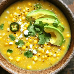 To make this delicious soup, gather these ingredients: - 4 ears of corn, shucked and kernels removed - 1 tablespoon olive oil - 1 small onion, diced - 2 cloves garlic, minced - 1 jalapeño, seeded and diced - 4 cups vegetable broth - 1 cup coconut milk - 1 teaspoon cumin - 1 teaspoon smoked paprika - Salt and pepper to taste - 1/4 cup fresh cilantro, chopped - 1 lime, juiced - 1/2 cup feta cheese, crumbled (optional) - 1 avocado, diced (for garnish) You will need a few tools to make this soup: - Large pot - Cutting board - Chef's knife - Ladle - Immersion blender (or countertop blender) - Measuring cups and spoons - Serving bowls You can swap some ingredients based on taste or availability: - Corn: Use frozen corn if fresh corn is not in season. - Olive oil: Any cooking oil can work, like canola or avocado oil. - Coconut milk: Swap for heavy cream for a richer texture. - Vegetable broth: Chicken broth adds more flavor if you're not vegetarian. - Jalapeño: Use a milder pepper like a green bell pepper for less heat. - Feta cheese: Skip it for a dairy-free option or use vegan cheese. Feel free to get creative with your choices to suit your taste! If you want the full recipe, check out the link for step-by-step instructions. To make Mexican Street Corn Soup, start by heating 1 tablespoon of olive oil in a large pot over medium heat. Add 1 small diced onion and 2 minced garlic cloves. Sauté until the onion looks clear, which should take about 5 minutes. Next, add 1 diced jalapeño and the kernels from 4 ears of corn. Cook this for 3-4 minutes until the corn is soft. Then, stir in 1 teaspoon of cumin and 1 teaspoon of smoked paprika. This helps the spices release their flavor for 1 minute. Pour in 4 cups of vegetable broth and bring it to a boil. Once boiling, lower the heat and let it simmer for 10 minutes. Now it’s time to blend the soup. Use an immersion blender to blend it until smooth. If you don’t have one, carefully transfer it in batches to a countertop blender. Just be careful with the hot liquid. Once blended, stir in 1 cup of coconut milk and the juice from 1 lime. Season with salt and pepper to taste. Let it heat through for another 5 minutes. When blending, an immersion blender is a great tool. It’s easy and mess-free since you blend right in the pot. If you use a countertop blender, be cautious. Always allow the soup to cool a bit. Hot soup can splash and cause burns. Blend in small batches, filling the blender halfway for safety. Serve the soup hot. Top it with a sprinkle of fresh cilantro, diced avocado, and crumbled feta cheese for extra flavor. You can also add a lime wedge on the side for a zesty kick. This makes the meal bright and fresh. For the full recipe, check out the details above. Enjoy your cooking! To make your Mexican Street Corn Soup pop, focus on fresh ingredients. Use sweet corn that is in season for the best taste. Roasting the corn before adding it to the soup can add a nice char flavor. You can also try adding a bit of chili powder for extra heat. A squeeze of lime juice at the end brightens the flavors. Don’t forget to taste as you go. Adjust the salt and pepper to your liking for the perfect finish. One common mistake is overcooking the corn. This can make it mushy and lose its sweetness. Another mistake is forgetting to sauté the onion and garlic first. This step builds a strong flavor base. Be careful not to blend the soup too long. It should be smooth but not watery. Lastly, always check the seasoning before serving. You want a balanced flavor to shine through. This soup pairs well with crunchy tortilla chips or warm corn tortillas. You can serve it with a fresh salad for a complete meal. For drinks, try a light beer or a refreshing agua fresca. If you want a heartier meal, add grilled shrimp or chicken on top. This soup also shines when served with a dollop of sour cream or yogurt on top. For the full recipe, check it out here. {{image_2}} You can tweak the recipe to fit your taste. For a vegan soup, replace the feta cheese with a plant-based alternative. You can also skip the coconut milk and use almond milk or soy milk instead. If you love heat, add more jalapeños or a pinch of cayenne pepper. This will give your soup an extra kick. You can make this soup on the stovetop or in a slow cooker. The stovetop method is quick and easy. You can have it ready in about 30 minutes. If you use a slow cooker, add all the ingredients in the morning. Let it cook on low for 6 to 8 hours. This method lets the flavors blend nicely, making the soup taste even better. Each region in Mexico has its own style of street corn. You can bring those flavors into your soup. For example, in some areas, they add lime zest and chili powder. This adds a zesty twist. In others, they might use queso fresco instead of feta. You can even experiment with different herbs, like epazote or oregano, for a unique taste. After you enjoy your Mexican Street Corn Soup, store leftovers in an airtight container. Let the soup cool first. Refrigerate it within two hours of cooking. It will stay fresh for up to three days. If you want to keep it longer, consider freezing it. When you reheat the soup, do it gently. Pour the soup into a pot and heat on low. Stir it often to prevent sticking. You can also microwave it in a safe bowl. Heat for one minute, then stir and check the temperature. Make sure it is hot all the way through before serving. Freezing is a great option for this soup. Pour the cooled soup into freezer-safe containers. Leave some space at the top for expansion. Seal tightly to prevent freezer burn. Label the containers with the date. This soup can last up to three months in the freezer. To eat it later, thaw it overnight in the fridge before reheating. Enjoy your flavorful meal anytime! For the full recipe, check out the details above. You can use heavy cream or whole milk instead of coconut milk. Both will add a rich taste. If you want a dairy-free option, almond milk or oat milk work well too. Each choice changes the flavor a bit, so pick what you like best. Yes, you can make this soup ahead of time. Just cook it and let it cool. Store it in an airtight container in the fridge. It will stay fresh for about three days. When you are ready to eat, just reheat it on the stove. Add a splash of broth if it thickens too much. This recipe is already vegetarian! It uses vegetable broth and no meat products. To keep it vegetarian, just skip the optional feta cheese or use a plant-based cheese instead. You will still enjoy all the great flavors. If you want a vegan option, remember to avoid dairy in garnishes as well. Mexican Street Corn Soup is a tasty and fun dish to make. We covered the ingredients you need, kitchen tools, and tasty substitutions. I shared step-by-step cooking steps and tips for blending. We explored ways to boost flavor and avoid common mistakes. You can also try different versions, from vegan to spicy. Storing leftovers or freezing the soup keeps it fresh for later. I hope you feel ready to make this delicious soup and enjoy every bite!