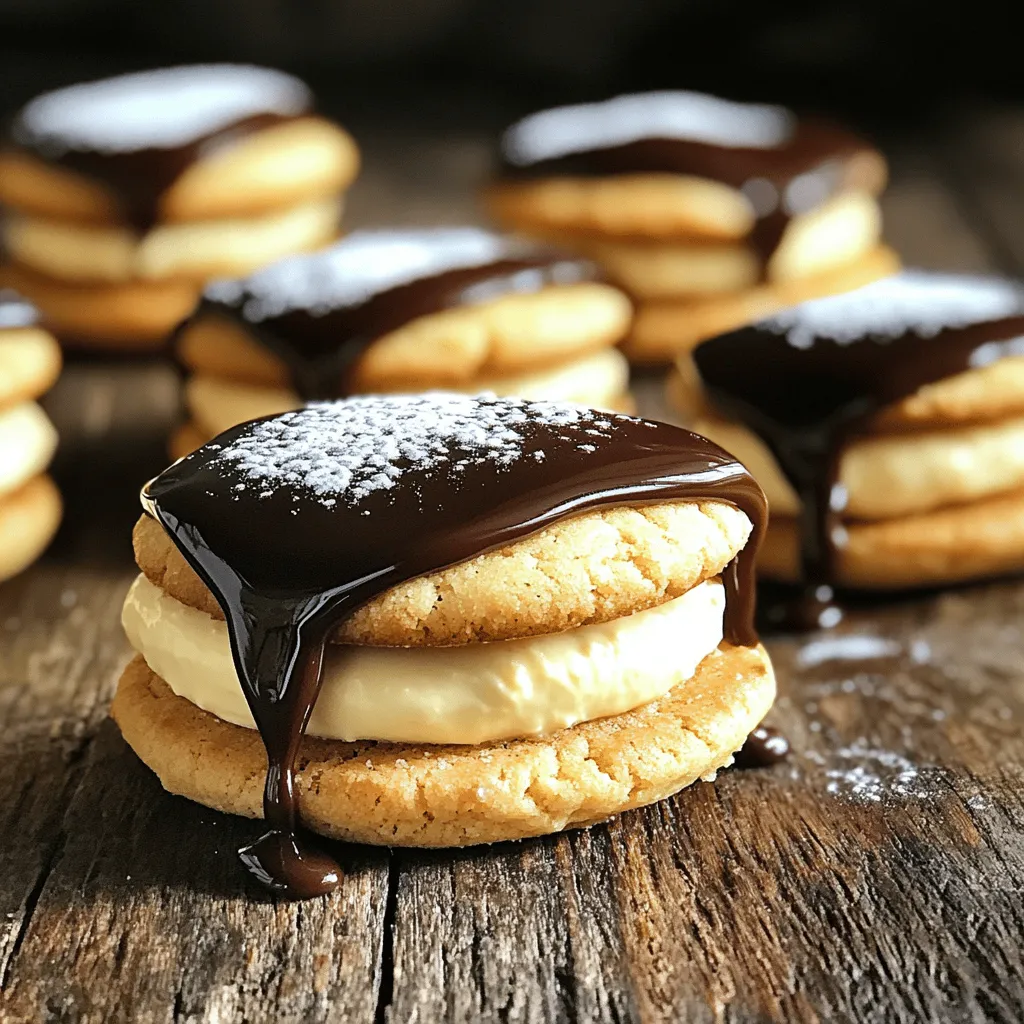 To make Easy Boston Cream Pie Cookie Bites, gather these simple ingredients: - 1 cup all-purpose flour - 1/2 teaspoon baking powder - 1/4 teaspoon salt - 1/2 cup unsalted butter, softened - 1/2 cup granulated sugar - 1 large egg - 1 teaspoon vanilla extract - 1/2 cup vanilla pudding mix (instant) - 1 cup milk - 1/2 cup semi-sweet chocolate chips - 1 tablespoon coconut oil - A pinch of powdered sugar for dusting These ingredients come together to create the perfect treat. The all-purpose flour gives the cookies a soft texture. Baking powder helps them rise, while salt enhances the flavor. The butter and sugar mix creates a creamy base. This helps the cookies stay moist and rich. The egg adds structure, and the vanilla extract gives a lovely aroma. For the creamy filling, we use instant vanilla pudding mix mixed with milk. The chocolate chips melt into a delicious glaze. Finally, a touch of coconut oil makes the chocolate shine. Once you have all your ingredients ready, you can follow the [Full Recipe] to create these delightful treats that everyone will love. 1. Preheat your oven to 350°F (175°C). Line a baking sheet with parchment paper. 2. In a medium bowl, whisk together the flour, baking powder, and salt. Set aside. 3. In a large mixing bowl, beat the softened butter and granulated sugar until creamy. 1. Add the egg and vanilla extract into the butter mix. Stir until well combined. 2. Gradually add the dry ingredients to the wet mix. Stir until just combined. 3. Scoop small balls of dough onto the prepared baking sheet. Press them down slightly to flatten. 4. Bake for 10-12 minutes or until the edges are lightly golden. Allow to cool on the baking sheet for a few minutes. Transfer to a wire rack to cool completely. 5. While the cookies cool, prepare the vanilla pudding. In a bowl, whisk together the instant pudding mix and milk until thickened. Refrigerate for 15 minutes. 1. Once the cookies cool, spread a dollop of vanilla pudding on half of the cookies. 2. Top with the remaining cookies to create cookie sandwiches. 3. For the chocolate glaze, melt the semi-sweet chocolate chips with coconut oil in a microwave-safe bowl. Heat in 30-second intervals until smooth. 4. Dip the tops of the cookie bites in the chocolate glaze. Allow excess to drip off and place them back on the parchment paper to set. 5. Once the glaze has hardened, dust the tops with a pinch of powdered sugar for a nice touch. For the full recipe, check the main article. Happy baking! To get the right cookie texture, start with softened butter. This step helps create a creamy mix. Cream the butter and sugar well, making it light and fluffy. Ensure your oven is fully preheated before baking. This helps the cookies rise evenly. To prevent cookies from spreading too much, chill your dough for 30 minutes. This keeps the cookies thicker. Also, keep the cookie balls about an inch apart on the baking sheet. This way, they won’t stick together while baking. To achieve perfect pudding thickness, use instant pudding mix. Mix it with cold milk and whisk for about two minutes. Let it sit for 15 minutes in the fridge. This waiting time helps it thicken up nicely. If it’s too thick, add a bit more milk. If it's too runny, just whisk for a little longer. For the best ways to dip and coat the cookie bites, melt the chocolate chips and coconut oil together. Use a microwave-safe bowl, heating in short bursts. Stir until smooth and shiny. Dip the tops of the cookie bites carefully. Let excess chocolate drip back into the bowl. Place them back on parchment paper to set without sticking. This creates a lovely, smooth glaze. {{image_2}} You can add fun flavors to your cookie bites. Try using different extracts like almond or coconut. Just a teaspoon can change the taste! You can also mix in different chocolates. Dark chocolate chips add a rich flavor. Or use white chocolate for a sweeter touch. Both options will make your treats unique. If you need gluten-free cookie bites, swap the flour for gluten-free flour. This keeps the taste and texture close to the original. For a dairy-free version, use coconut milk in the pudding. You can also replace butter with a dairy-free spread. These simple swaps make this recipe fit for everyone. Make your cookie bites festive for special occasions. For Halloween, add orange food coloring to the glaze. You can sprinkle candy corn on top for extra fun! During the holidays, mix in some crushed candy canes for a minty twist. Themed variations can make any celebration more special. To keep your Easy Boston Cream Pie Cookie Bites fresh, store them in an airtight container. This will help them stay soft and tasty. You can layer the cookie bites with parchment paper to avoid sticking. If you want to keep them for a longer time, you can freeze them. Just wrap each cookie bite in plastic wrap and place them in a freezer bag. At room temperature, these cookie bites last about 3 to 4 days. If you keep them in the fridge, they can last up to a week. The pudding filling may make them a bit softer over time, but they still taste great. Just make sure to check for any signs of spoilage before enjoying. If you want to enjoy your cookie bites warm, you can reheat them easily. Place them in the microwave for about 10 to 15 seconds. This will warm them up without melting the chocolate glaze. You can also pop them in a preheated oven at 300°F (150°C) for a few minutes. This method keeps the texture nice and fresh. How to make the cookies fluffier? To make cookies fluffier, use cold butter instead of softened. Cold butter helps create more air when mixed. You can also add an extra egg white for lift. Can I use homemade pudding instead of instant? Yes, you can use homemade pudding. Make sure it is thick before using. It will add a fresh taste and smooth texture to your bites. What’s the best way to freeze Boston Cream Pie Cookie Bites? To freeze the cookie bites, place them in a single layer on a baking sheet. Once frozen, transfer them to a freezer bag. They last well for up to three months. Why did my cookies spread too much? Cookies spread too much if the dough is too warm. Chill the dough for 30 minutes before baking. This helps keep their shape during baking. How do I avoid a runny pudding filling? To avoid runny pudding, let it set in the fridge for at least 15 minutes. You can also mix in a bit of cornstarch to help thicken it. Best coffee or beverages to pair with the cookie bites I recommend pairing these cookie bites with a rich coffee or a vanilla latte. The flavors enhance each other and create a balanced treat. Creative ways to serve at gatherings Serve them on a tiered stand for a festive look. You can also sprinkle extra powdered sugar on top for a touch of elegance. Add fresh berries around for color and flavor. For the full recipe, check out the details above. You’ve learned how to make delicious Boston Cream Pie Cookie Bites. We covered the ingredients, step-by-step instructions, and tips for success. Remember to experiment with different flavors and make it your own. Store them properly to keep them fresh. Don’t hesitate to try variations or address common questions. Enjoy making these sweet treats and share them with friends and family. Happy baking!