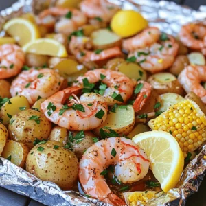 - 1 lb large shrimp, peeled and deveined - 2 cups baby potatoes, halved - 2 ears corn, cut into 1-inch pieces - 4 cloves garlic, minced - 1 lemon, juiced and zested - 3 tablespoons Old Bay seasoning - 2 tablespoons olive oil - Salt and pepper to taste - Fresh parsley, chopped (for garnish) - Lemon wedges (for serving) When I make shrimp boil foil packs, I love to use fresh ingredients. The large shrimp give a sweet flavor that pairs well with the potatoes and corn. Baby potatoes add a nice bite, while corn adds sweetness. Garlic brings a punch of flavor and zest from lemon brightens the dish. Old Bay seasoning is key for that classic seafood taste. I use olive oil to help everything cook well and keep it moist. Salt and pepper enhance all the flavors, and fresh parsley makes it look pretty. Lemon wedges add a zesty finish when serving. Each ingredient plays a role in creating a delicious meal. You can find the full recipe here for more detailed steps and tips! First, preheat your grill to medium-high heat. If you prefer, you can use your oven set to 400°F (200°C). This step is key for getting perfectly cooked shrimp. Next, prepare your aluminum foil. Cut four large pieces, each about 12x12 inches. This size is perfect for holding all the tasty ingredients. Now, let’s mix the vegetables and seasoning. In a large bowl, combine: - 2 cups baby potatoes, halved - 2 ears corn, cut into 1-inch pieces - 4 cloves garlic, minced - 1 lemon, juiced and zested - 3 tablespoons Old Bay seasoning - 2 tablespoons olive oil - Salt and pepper to taste Toss everything together until well coated. This ensures every bite bursts with flavor. It’s time to assemble the packs! Divide the vegetable mixture evenly among the four pieces of foil. Make sure each pack has a good amount of veggies. Next, add shrimp on top of each portion. Use 1 lb of large shrimp, peeled and deveined. This step adds protein and flavor to your meal. Now, it’s time to cook! Place the foil packs on the grill or in the oven. Cook for about 15-20 minutes. You want the shrimp to be pink and cooked through. The potatoes should be tender. To check for doneness, carefully open one pack. If the shrimp are pink and the potatoes are fork-tender, they are ready. Be cautious when removing the packs from the grill or oven. Allow them to cool slightly, as steam will escape when you open them. For the final touch, garnish with freshly chopped parsley and serve with lemon wedges for a burst of added flavor. To take your shrimp boil foil packs to the next level, consider adding extra spices or herbs. Some great options include: - Cajun seasoning for a kick - Fresh dill for a bright note - Smoked paprika for depth Marinating shrimp before cooking also helps. A simple blend of olive oil, lemon juice, and your favorite herbs works wonders. Let the shrimp sit for about 30 minutes. This makes them more flavorful and tender. You can cook your foil packs in different ways. Using a grill adds a nice smoky flavor. Preheat your grill to medium-high heat for best results. Alternatively, you can use an oven at 400°F (200°C). If you want a fun outdoor experience, try cooking on a campfire. Just wrap the packs tightly in foil and place them near hot coals. Check them after about 15-20 minutes to ensure they cook evenly. Pair your shrimp boil foil packs with tasty side dishes. Cornbread or a fresh green salad complements them well. You can also serve some crusty bread to soak up the juices. For a fun twist, try serving the packs directly on a big platter. Let everyone dig in! You can also add lemon wedges on the side for an extra zing. {{image_2}} You can change up the shrimp in your foil packs. Other seafood works great too! Try using scallops or crab for a different taste. Just remember to adjust cooking times as needed. Using chicken or sausage is another option. Chicken thighs or breasts can add a hearty flavor. Slice the sausage into pieces and mix them in for a savory twist. Cooking times may vary, so check for doneness. Seasonal vegetable swaps can brighten your meal. In summer, use zucchini or bell peppers. In fall, consider butternut squash or carrots. These swaps keep your dish fresh and exciting. Adding more variety helps keep things interesting. Mix in some green beans or asparagus for a crunchy bite. You can even toss in sliced mushrooms for extra flavor. Just make sure to cut them small for even cooking. For plant-based protein substitutes, try tofu or tempeh. Both absorb flavors well and add a nice texture. Marinate them like you would shrimp for the best taste. Vegetable-only foil packs are also a great choice. Use any mix of your favorite veggies. Think of broccoli, cauliflower, and sweet potatoes. These packs can be a colorful and tasty meal option. Don't forget to season well! To store cooked foil packs, let them cool first. Place the packs in an airtight container. You can also wrap them tightly in plastic wrap. This keeps the shrimp and veggies fresh. - Ideal storage containers include: - Glass containers with lids - Plastic containers that seal well For reheating, I recommend using the oven or a skillet. Both methods work well for keeping the shrimp tender. - Best methods for reheating: - Preheat the oven to 350°F (175°C). Place the foil packs on a baking sheet. - Heat in a skillet over low heat, stirring gently. - Tips for maintaining texture: - Add a splash of water to the packs before reheating. - Cover them to trap steam and keep shrimp moist. You can freeze both uncooked and cooked foil packs. Freezing raw packs is great for meal prep. Cooked packs can be a quick meal later. - Freezing uncooked vs. cooked: - Uncooked packs last about 3 months in the freezer. - Cooked packs are best eaten within 2 months. - How to properly freeze for later use: - Wrap uncooked packs tightly in foil and place in a freezer bag. - For cooked packs, let them cool completely, then store in airtight containers. You can use a variety of seasonings to change the flavor. Some great options include: - Cajun seasoning for a spicy kick - Lemon pepper for a zesty touch - Italian herbs for a fresh taste - Garlic powder for extra depth Mix and match these seasonings to find your perfect blend. Yes, you can prepare the packs a few hours in advance. Just keep them in the fridge until you are ready to cook them. This makes meal prep easier and saves time on busy days. Shrimp cooks quickly. It is done when it turns pink and opaque. A good rule is to look for a firm texture. If they curl tightly, they are likely overcooked. Definitely! You can assemble the packs ahead of time. Store them in the fridge until your guests arrive. This way, you can spend more time with your friends and less time in the kitchen. Here are some tasty sides that pair well: - Coleslaw for crunch - Garlic bread for dipping - Cornbread for a Southern twist - A fresh green salad for balance These sides can complement the shrimp boil and add to your meal. You can find the full recipe for Shrimp Boil Foil Packs in the main article. This will guide you through every step of making this delicious dish. This post outlines a tasty shrimp boil foil pack recipe. You learned about the key ingredients and steps for prepping, assembling, and cooking. I shared tips for boosting flavor and cooking method variations. You can also explore alternatives for proteins and vegetables. With these ideas, you can make a great meal for any occasion. Enjoy trying new recipes and sharing with friends!