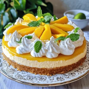 To make a Tropical Mango Cheesecake, you need a few key ingredients. Here’s what you will need: - 1 ½ cups graham cracker crumbs - ½ cup unsalted butter, melted - 2 cups cream cheese, softened - 1 cup sugar - 1 teaspoon vanilla extract - 3 large eggs - 1 cup fresh mango puree - 1 tablespoon lime juice - 1 teaspoon lime zest - 1 cup whipped cream (for topping) - Fresh mango slices and mint leaves for garnish Each ingredient plays an important role. The graham cracker crumbs form the crust, while the cream cheese creates the creamy filling. The mango puree adds a fruity flavor, and lime juice brightens up the taste. Using fresh mango is key for the best flavor. You can make your own puree by blending ripe mangoes until smooth. This cheesecake is rich and creamy, making it a perfect dessert for any occasion. For the full recipe, follow the steps in the next section. Enjoy your cooking! First, preheat your oven to 325°F (160°C). Grease a 9-inch springform pan well. You can use cooking spray or butter for this step. This will help the cheesecake come out easily after baking. Next, grab a medium bowl. Combine 1 ½ cups of graham cracker crumbs with ½ cup of melted butter. Mix until it's all well combined. Press this mixture firmly into the bottom of the springform pan. This creates a tasty base for your cheesecake. Bake the crust for 10 minutes, then take it out to cool. In a large mixing bowl, beat 2 cups of softened cream cheese using an electric mixer. Mix on medium speed until smooth and creamy. Gradually add in 1 cup of sugar. Keep mixing until it blends well. Now, add 1 teaspoon of vanilla extract to the mix. Carefully add the 3 large eggs, one at a time. Mix each egg in until just blended. Be careful not to overmix, as this can affect the cheesecake's texture. Next, fold 1 cup of fresh mango puree into the cream cheese mixture. You can make the puree by blending about 2 ripe mangoes until smooth. Also, add 1 tablespoon of lime juice and 1 teaspoon of lime zest. Gently mix until everything is combined. Pour the creamy filling over your cooled crust in the springform pan. Bake this in the oven for 50-60 minutes. The center should be set but slightly jiggly. After baking, turn off the oven. Crack the oven door open and let the cheesecake cool inside for 1 hour. This helps prevent cracks. After that, take it out and let it cool completely at room temperature. Refrigerate for at least 4 hours, or even better, overnight. Before you serve, whip 1 cup of cream until it forms soft peaks. Spread this whipped cream on top of the cheesecake. Add fresh mango slices and mint leaves for a pretty garnish. Now, you’re ready to enjoy this tropical delight! For the complete recipe, refer to the Full Recipe. To make a creamy cheesecake, start with room temperature cream cheese. Cold cream cheese can create lumps. When mixing, use a hand mixer on low speed. This helps keep the mixture smooth. Mix just until combined, and avoid overmixing. Overmixing can add too much air and make the cheesecake dense. Cracking happens when the cheesecake cools too fast. To keep it smooth, cool the cheesecake slowly. After baking, turn off the oven and leave the door cracked. Let the cheesecake sit in the warm oven for one hour. This step helps it cool evenly. Once it's at room temperature, chill it in the fridge for at least four hours. For a fluffy topping, use cold heavy cream. Whip it in a chilled bowl for the best results. Start at low speed, then increase as it thickens. Add a bit of sugar and vanilla extract for flavor. Whip until soft peaks form, but don’t overwhip. You want it light and airy, not grainy. For more detailed steps on making this delightful dessert, check out the Full Recipe. {{image_2}} You can add different fruits to your mango cheesecake. Consider using pineapple, passion fruit, or even coconut. Each fruit gives a new flavor. Try mixing in diced fruits or purees for extra taste. You can create a fruit swirl by gently folding in purees before baking. This gives a fun look and more fruity flavor. Do you need a substitute? You can use yogurt instead of cream cheese for a lighter version. You can also swap graham cracker crumbs with crushed cookies, like vanilla wafers. If you want a vegan option, try using a plant-based cream cheese. This way, you can enjoy the same creamy texture without dairy. For a gluten-free mango cheesecake, use gluten-free graham cracker crumbs. Many stores sell these now. You can also make your own by crushing gluten-free cookies. This way, you can enjoy a delicious treat without gluten. Just remember to check all ingredient labels for hidden gluten. For the best taste, follow the full recipe closely. Once you finish serving the Tropical Mango Cheesecake, store any leftovers properly. First, cover the cheesecake with plastic wrap or aluminum foil. This keeps it fresh and prevents it from absorbing other odors in your fridge. Place it in the fridge for up to five days. Always use a clean knife for cutting to avoid contamination. If you want to keep the cheesecake for longer, freezing is a good option. First, let the cheesecake cool completely in the fridge. Then, wrap it tightly in plastic wrap. After that, place it in an airtight container or a heavy-duty freezer bag. It can last up to three months in the freezer. To serve, simply thaw it in the fridge overnight before enjoying. The Tropical Mango Cheesecake stays fresh for about five days in the fridge. If you freeze it, it can last up to three months. Always check for any signs of spoilage, like an off smell or change in texture. Keeping it stored correctly helps maintain its rich and creamy delight. For the full recipe, refer back to the earlier section. Yes, you can use frozen mango. Just thaw it first. Drain any excess water. This helps keep the cheesecake creamy. Fresh mango gives the best flavor, but frozen works well too. To check if your cheesecake is done, look for a slight jiggle in the center. The edges should be set while the middle remains soft. It will firm up as it cools. You can also use a toothpick. Insert it in the center; it should come out mostly clean. Serve this cheesecake with fresh fruit, like mango slices or berries. A drizzle of mango sauce adds a nice touch. You might enjoy a scoop of vanilla ice cream too. Mint leaves make a great garnish, adding color and flavor. For the full recipe, check out the details above. This blog guided you through making a Tropical Mango Cheesecake. We covered the ingredients, steps, tips, and variations. You learned how to create a creamy cheesecake and avoid cracks. Remember, this dessert can shine with fresh fruit or gluten-free swaps. Store leftovers wisely, and enjoy this treat for days. With practice, your cheesecake skills will soar. Dive into this recipe, and delight in each bite. Happy baking!