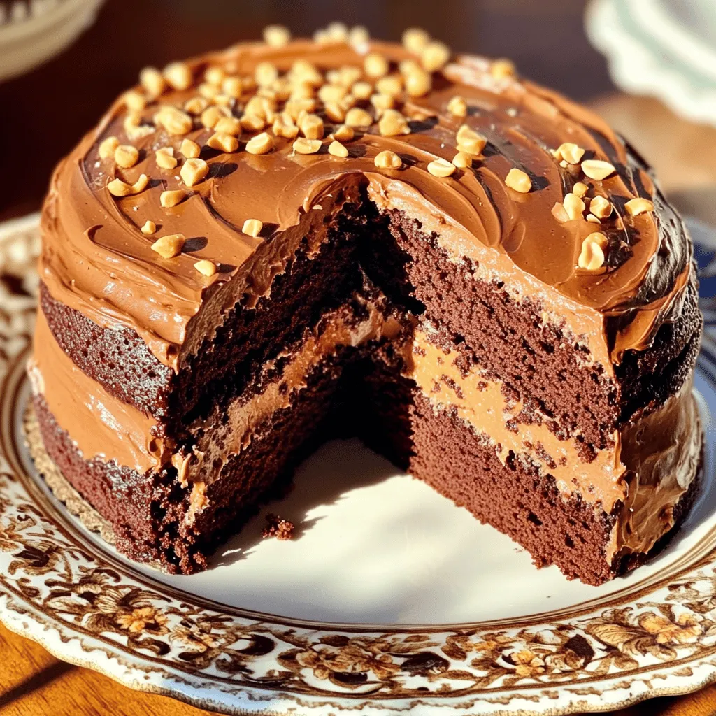 When I bake the Extra Moist Chocolate Peanut Butter Cake, I gather my ingredients first. This helps to keep things smooth and fun. Let's break it down into dry and wet ingredients, plus the peanut butter frosting. - 1 ¾ cups all-purpose flour - 1 ¾ cups granulated sugar - ¾ cup unsweetened cocoa powder - 1 ½ teaspoons baking powder - 1 ½ teaspoons baking soda - 1 teaspoon salt These dry ingredients create the base of the cake. The flour gives it structure. The sugar adds sweetness, while cocoa makes it rich. Baking powder and baking soda help it rise. Lastly, salt enhances all the flavors. - 2 large eggs - 1 cup whole milk - ½ cup vegetable oil - 2 teaspoons vanilla extract - 1 cup boiling water The wet ingredients bring moisture and depth. Eggs bind the mix together. Milk adds creaminess, and oil keeps the cake soft. Vanilla extract gives a lovely aroma. The boiling water is key; it activates the cocoa and makes the cake extra moist. - 1 cup creamy peanut butter - ½ cup powdered sugar - ½ cup heavy cream This frosting is a dream. Creamy peanut butter gives it that nice nutty taste. Powdered sugar sweetens it just right. Heavy cream adds fluffiness, making it easy to spread. For the complete recipe, check the Full Recipe. Enjoy gathering these ingredients and get ready for a delicious baking adventure! - Preheat your oven to 350°F (175°C). Grease and flour two 9-inch round cake pans. - In a large bowl, sift together: - 1 ¾ cups all-purpose flour - 1 ¾ cups granulated sugar - ¾ cup unsweetened cocoa powder - 1 ½ teaspoons baking powder - 1 ½ teaspoons baking soda - 1 teaspoon salt - Add the wet ingredients: - 2 large eggs - 1 cup whole milk - ½ cup vegetable oil - 2 teaspoons vanilla extract Mix on medium speed for 2 minutes until smooth. - Carefully stir in 1 cup of boiling water. The batter will be thin and that’s okay! - Pour the batter evenly into the prepared pans. - Bake for 30-35 minutes. Check with a toothpick; it should come out clean. Let the cakes cool for 10 minutes in the pans, then turn them out onto wire racks to cool completely. - In a medium bowl, beat together: - 1 cup creamy peanut butter - ½ cup powdered sugar Mix until smooth. - Gradually add ½ cup heavy cream. Beat until fluffy and spreadable. Once the cakes are cool, place one layer on a serving plate. Spread a nice amount of frosting on top. Place the second layer over it and cover the whole cake with the rest of the frosting. Enjoy your Extra Moist Chocolate Peanut Butter Cake! You can find the Full Recipe for more details. To make your cake extra moist, use boiling water in the batter. This step helps dissolve the cocoa powder and activates the other dry ingredients. The heat also keeps the cake light and soft. Baking time and temperature are equally important. Set your oven to 350°F (175°C). Bake for 30 to 35 minutes. Check for doneness by inserting a toothpick. If it comes out clean, the cake is ready. Spreading frosting can be tricky. First, use a spatula or a butter knife. Start in the center and push outwards. This way, you cover the whole cake evenly. For decoration, consider drizzling melted chocolate on top. Chopped peanuts also add a fun crunch. Get creative and have fun with it! Overmixing the batter is a common error. Mix just until combined. Too much stirring can make your cake dense. Don’t forget to cool the layers properly. If you stack warm layers, the frosting will slide off. Let them cool completely on wire racks before frosting. Using these tips, you will ensure a moist and tasty cake! For the full recipe, check out the detailed instructions above. {{image_2}} You can make your cake even better with some fun mix-ins. Adding chocolate chips gives a rich texture and taste. Just fold in about one cup of chocolate chips into the batter. This simple step makes each bite extra delightful. You can also try adding nuts or other flavors. Chopped walnuts or pecans work well. They add a nice crunch. For a twist, consider vanilla extract or a splash of coffee. Both enhance the chocolate flavor. If you want a change from peanut butter frosting, try chocolate ganache. It’s smooth and rich. To make it, heat one cup of heavy cream until it’s hot but not boiling. Pour it over one cup of chocolate chips. Stir until melted and creamy. This gives a nice shine and depth to your cake. For a vegan option, use coconut cream. Chill a can of coconut milk overnight. Scoop out the solid cream and whip it until fluffy. Add a little maple syrup for sweetness. This makes a light and tasty frosting. Serve your cake with a scoop of ice cream or a dollop of whipped cream. Vanilla ice cream pairs well with the rich flavors. It adds a creamy contrast that many love. For a pretty touch, garnish with mini chocolate chips or a drizzle of melted chocolate. Fresh berries also look nice on the plate. They add color and a bit of tartness. Presentation makes the cake even more special. For the full recipe, be sure to check it out and enjoy your baking! To keep your Extra Moist Chocolate Peanut Butter Cake fresh, store leftovers in the fridge. Use an airtight container to prevent the cake from drying out. If you have extra frosting, store it separately in another container. This way, the cake stays moist and the frosting remains fluffy. Enjoy the cake within five days for the best taste. If you want to save the cake for later, freezing is a great option. Wrap the cooled cake layers tightly in plastic wrap. Then, place them in a freezer-safe bag or container. For the frosting, store it in a separate airtight container. You can freeze the cake for up to three months. When you’re ready to enjoy it, let the cake thaw in the fridge overnight. To enjoy your cake after storing, let it reach room temperature first. If you like it warm, you can reheat individual slices in the microwave for about 10-15 seconds. Be careful not to overheat it, or the cake may dry out. Pair it with a scoop of ice cream or drizzle some warm chocolate over the top for a delicious treat! To make your cake more moist, follow these tips: - Use boiling water in your batter. - Add a bit of oil or yogurt. - Avoid overmixing the batter. - Bake at the right temperature for the right time. - Let the cake cool in the pan for a few minutes before moving it. These steps help to lock in moisture and give you a soft, rich cake. The boiling water is key! It activates the cocoa powder and helps create a batter that stays moist. Yes, you can prepare this cake ahead of time. Here’s how: - Bake the cake layers and let them cool completely. - Wrap each layer in plastic wrap and store in the fridge for up to 3 days. - You can also freeze the layers for up to a month. Just make sure to wrap them tightly. Frosting can be made in advance too. Store it in the fridge. Just give it a good stir before using. If you have nut allergies or prefer not to use peanut butter, try these options: - Almond butter - Sunflower seed butter - Soy nut butter - Cream cheese frosting These substitutes can change the flavor, but they still taste great. Pick the one you like best! To check if your cake is done, use these tips: - Insert a toothpick into the center. If it comes out clean, the cake is ready. - The edges will start to pull away from the pan. - The top should spring back when lightly pressed. These simple tests will help you avoid underbaking or overbaking your cake. Perfect timing gives you that extra moist texture! The extra moist chocolate peanut butter cake is a true delight. From mixing dry and wet ingredients to the rich peanut butter frosting, each step matters. Remember to pour in boiling water for moisture and watch your baking time closely. With tips on storage and variations, you're set for success. Enjoy serving this cake and impressing your friends or family. It’s a treat that makes any occasion special. Your baking journey can be fun and rewarding, so dive in and savor every bite!