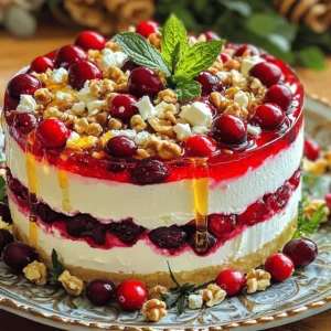 Here are the ingredients for the Cranberry Feta Cream Cheese Cake: - 1 cup cream cheese, softened - 1/2 cup feta cheese, crumbled - 1 cup powdered sugar - 1/2 cup fresh or frozen cranberries (thawed if frozen) - 1 teaspoon vanilla extract - 1/2 cup heavy whipping cream - 1 tablespoon lemon juice - 1/4 cup chopped walnuts or pecans (optional) - Zest of 1 lemon Each ingredient plays a key role in the cake. The cream cheese and feta cheese give it a rich, creamy base. The powdered sugar sweetens the mix. Fresh cranberries add a tart burst of flavor, while the vanilla and lemon juice brighten it up. Heavy cream makes the texture light and fluffy. Walnuts or pecans add a nice crunch if you choose to use them. If you need to make swaps, it's easy! You can use goat cheese instead of feta. It has a similar tangy flavor. For cream cheese, try using a dairy-free option, like cashew cheese. This works well for vegan diets. You can also substitute Greek yogurt for cream cheese for a lighter version. Choosing the right ingredients makes a big difference. When picking cranberries, look for firm, shiny ones with bright color. Avoid any that feel soft or have blemishes. As for cream cheese, I recommend brands like Philadelphia or a local artisan brand. They have the best flavor and texture, ensuring your cake turns out great. To start, gather your ingredients. In a mixing bowl, combine the softened cream cheese, crumbled feta, and powdered sugar. Beat them together with an electric mixer on medium speed. Mix until the blend is smooth and creamy. Next, add vanilla extract and lemon juice. Mix again until everything is well combined. Now, gently fold in the lemon zest and cranberries. Make sure the cranberries are evenly spread throughout the mixture. This will add bursts of flavor in every bite. Whipping cream can be tricky. First, use a clean bowl for the heavy cream. This helps the cream whip better. Start by whipping the cream on medium speed. Watch closely for soft peaks to form. This means the cream will hold some shape but still looks soft. Once you reach that point, carefully fold the whipped cream into the cream cheese mixture. Do this gently to keep the air in the whipped cream. This air makes the cake light and fluffy. For the best assembly, use a clear dessert glass or small cake pan. If you like, sprinkle a layer of chopped walnuts or pecans at the bottom. This adds a nice crunch. Then, pour the cream cheese mixture over the nuts. Use a spatula to smooth the top. Make sure it looks even and inviting. After that, refrigerate the cake for at least 4 hours, or overnight if you can wait. This chilling time helps all the flavors blend. When ready to serve, garnish the top with extra cranberries and a sprinkle of nuts. For a sweet touch, add a drizzle of honey. Enjoy this delightful cake! Check out the Full Recipe for more details. To prevent a deflated cream mixture, handle the whipped cream gently. After whipping your heavy cream to soft peaks, fold it into the cream cheese mixture slowly. Use a spatula, and make sweeping motions from the bottom to the top. Do not stir too hard or fast. This keeps air in the whipped cream, making your cake light and fluffy. You can boost the flavor of your cranberry feta cream cheese cake by adding fresh herbs. Chopped rosemary or thyme can add a unique twist to the cream mixture. You might also try mixing in some orange zest for a citrusy kick. Small changes can make a big difference in taste. To ensure a smooth and creamy consistency, start with softened cream cheese. It blends better and avoids lumps. Mix the cream cheese and feta until fully combined. If you want an even creamier texture, use a food processor instead of a mixer. This method breaks down the cheese even more, creating a velvety base for your cake. {{image_2}} You can mix up the flavor of your Cranberry Feta Cream Cheese Cake. Try adding fruits like chopped apples or pears for sweetness. Fresh or dried figs can also work well. Nuts like almonds or pecans give a nice crunch, too. You can even add herbs like rosemary or thyme for a savory twist. The goal is to find flavors that you enjoy and that complement the creamy texture of the cake. Pair this delightful cake with beverages like herbal tea or a light white wine. A sparkling cider can also enhance the flavors nicely. For dessert pairings, serve it with light cookies or a scoop of vanilla ice cream. The coolness of ice cream balances the rich cream cheese. You can also add a drizzle of honey on top for added sweetness, making every bite a treat. You can easily adapt this cake to fit different diets. For a vegan version, use coconut cream instead of cream cheese and feta. Almond milk can replace the heavy cream. For gluten-free needs, just ensure your ingredients are certified gluten-free. If you want a low-sugar option, use a sugar substitute for the powdered sugar. These adjustments keep the cake delicious while catering to your dietary needs. Please check the Full Recipe for more details on making these changes. To keep your Cranberry Feta Cream Cheese Cake fresh, store it in the fridge. Use an airtight container to prevent drying. If you skip this step, the cake may lose flavor quickly. Make sure to cover the top with plastic wrap or foil for added protection. This method helps keep the cake moist and tasty. Want to save some for later? You can freeze this cake! First, let it cool completely. Then, wrap it tightly in plastic wrap. After that, wrap it again in aluminum foil to prevent freezer burn. For best results, eat the frozen cake within three months. To thaw, move it to the fridge a day before you want to eat it. This helps maintain its creamy texture. In the fridge, your cake will last about five days. Keep an eye on it, though! If you see any changes in color or smell, it's best to toss it. In the freezer, the cake can last up to three months. Just remember to check for any freezer burn when you take it out. Proper storage keeps your cake tasting great! For the full recipe, check out the details in the recipe section. Yes, you can! Some great options include blueberries, raspberries, or chopped strawberries. Each fruit brings its own flavor. Blueberries add sweetness, while raspberries give a tart kick. If you choose frozen fruit, make sure to thaw and drain it first. This keeps your cake from getting too wet. You can also mix fruits for a fun twist. Just keep the amount the same as cranberries. Cutting this cake can be easy with a few tips. Use a sharp knife to slice the cake. Dip the knife in warm water for smooth cuts. Wipe the knife with a towel between slices. This keeps your pieces neat and pretty. Serve each slice on a lovely plate. You can add extra cranberries and mint on top for a nice touch. This makes your dessert look even more inviting! If your cream cheese mixture is runny, don’t worry! You can fix it. First, try chilling the mixture for a bit longer. This helps it firm up. If it’s still too runny, whip more cream until soft peaks form. Then gently fold it into your mixture. This should help thicken it. You can also add a little more cream cheese or cool whip for better texture. Just be careful not to overmix! For the full recipe, check out the ingredients and steps. This post outlined all the key steps to make your perfect cake. We looked at essential ingredients, how to prepare them, and ways to enhance flavor. You learned how to avoid common mistakes and ensure a smooth texture. Plus, we discussed creative variations and storage tips. Remember, practice makes perfect. Use these tips to impress yourself and others with delicious results. Enjoy baking!