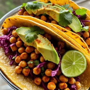 - 1 can (15 oz) chickpeas - 2 tablespoons olive oil - 1 teaspoon cumin - 1 teaspoon smoked paprika - 1/2 teaspoon chili powder - 1/4 teaspoon cayenne pepper (adjust to taste) - Salt and pepper, to taste - 8 small corn tortillas - 1 avocado, sliced - 1 cup red cabbage, shredded - 1/4 cup fresh cilantro, chopped - 1 lime, cut into wedges The main ingredients for spicy chickpea tacos are simple yet packed with flavor. Chickpeas provide a hearty base. I use canned chickpeas for convenience, but you can cook dried ones if you prefer. Olive oil coats the chickpeas, helping spices stick and adding richness. The spices bring the heat and depth. Cumin and smoked paprika create warmth, while chili powder and cayenne add a kick. Salt and pepper balance the dish. Corn tortillas are the perfect vessel for these toppings. They are soft and slightly sweet, enhancing the overall taste. Fresh toppings like avocado and red cabbage give crunch and creaminess. Cilantro adds brightness, and lime juice ties everything together with zest. - Cheese, sour cream, or yogurt - Hot sauce and other condiments You can make these tacos your own with optional add-ons. Cheese adds a creamy layer. Sour cream or yogurt can cool the spice. Hot sauce can boost heat if you love a fiery flavor. Other condiments like salsa or guacamole can be fun as well. - Calories, protein, and fiber content - Health benefits of chickpeas Chickpeas are not just delicious; they are also healthy. A serving of these tacos has about 300 calories, depending on the toppings. They are high in protein and fiber. This makes them filling and good for digestion. Chickpeas are a great plant-based protein source. They help keep you full longer. They also provide essential vitamins and minerals, like iron and magnesium. Eating chickpeas can support heart health, weight management, and blood sugar control. For the full recipe, check out the complete guide to making spicy chickpea tacos. To start, heat 2 tablespoons of olive oil in a medium skillet over medium heat. This oil helps the spices stick to the chickpeas. Add 1 can of drained and rinsed chickpeas to the skillet. Then, sprinkle in 1 teaspoon of cumin, 1 teaspoon of smoked paprika, 1/2 teaspoon of chili powder, and 1/4 teaspoon of cayenne pepper. Add salt and pepper to taste. Mix everything well, and let it cook for about 5 to 7 minutes. Stir occasionally. You want the chickpeas to become slightly crispy and warm. While the chickpeas cook, it’s time to warm your tortillas. You can do this in a separate pan or microwave. If using a pan, warm them for about 30 seconds on each side. If using a microwave, place them on a plate and cover them with a damp paper towel. Heat for about 20 seconds. This keeps them soft and pliable, so they won’t break when you fill them. Once the chickpeas are ready, it’s time to assemble your tacos. Take a warm tortilla and place a generous spoonful of the spicy chickpeas in the center. Next, add slices of avocado, shredded red cabbage, and chopped cilantro on top. Don't forget to squeeze fresh lime juice over the tacos for a zesty kick. Serve them warm for the best taste. Enjoy your delicious spicy chickpea tacos! For a full recipe, follow the detailed steps above. To make your spicy chickpea tacos even tastier, consider adding more spices. A pinch of cayenne pepper can boost the heat. Try adding some ground coriander or a sprinkle of smoked paprika if you want deeper flavors. You can also marinate your chickpeas. Let them sit in olive oil, lime juice, and spices for about 30 minutes before cooking. This step adds great depth to your dish. For the best texture, use a heavy skillet with a non-stick surface. Cast iron works well, but any good skillet will do. If you prefer, try baking your chickpeas. Spread them on a baking sheet and roast at 400°F for about 20 minutes. This method gives a nice crunch. Just toss them halfway through to ensure even cooking. Pair your tacos with a refreshing side. A simple salad of mixed greens is great. You can also serve them with a cold drink like homemade lemonade. For gatherings, set up a taco bar. Let guests build their own tacos with fun toppings like cheese, sour cream, or hot sauce. This way, everyone can customize their meal. Check out the full recipe for more ideas! {{image_2}} You can easily make spicy chickpea tacos for everyone. For vegan or vegetarian diets, this dish already fits perfectly. Use corn tortillas, as they are naturally gluten-free. If you need a gluten-free option, check labels on tortillas. Not all brands are equal, so be careful when choosing. If you want to mix things up, try using different beans. Black beans or pinto beans work great too. You can also try lentils for a unique twist. For toppings, think outside the box! You can add diced tomatoes, jalapeños, or even pickled onions. Each swap can change the taco's flavor, making it fun to experiment. You can take these tacos on an adventure! Add curry powder for an Indian twist. Or mix in soy sauce and sesame oil for an Asian flair. You can also swap in roasted sweet potatoes or zucchini instead of chickpeas. These variations can lead to exciting new flavors, making every meal fresh and different. For the [Full Recipe], follow the steps outlined, and enjoy your culinary journey! To keep your spicy chickpea tacos fresh, store them in separate containers. Place the chickpeas in an airtight container. This helps them stay tasty. If you have leftover tortillas, wrap them in foil or plastic wrap. Keep them at the top of the fridge for easy access. When reheating, you have two main options: microwaving or pan frying. If you use a microwave, heat the chickpeas in short bursts. Stir often to avoid hot spots. For pan frying, use a medium skillet. This method keeps them crispy. Warm tortillas in the microwave for 15-20 seconds. This keeps them soft and pliable. Can you freeze assembled tacos? I do not recommend freezing them once they are put together. The tortillas may get soggy when thawed. Instead, freeze the cooked chickpeas in a freezer-safe bag. This way, you can enjoy them later. Just thaw and reheat when ready to make more tacos. To make spicy chickpea tacos, follow these steps: 1. Heat the oil: Start by heating olive oil in a skillet over medium heat. 2. Add chickpeas and spices: Add the drained chickpeas, cumin, smoked paprika, chili powder, cayenne pepper, salt, and pepper. Cook for 5-7 minutes, stirring occasionally. 3. Warm tortillas: While the chickpeas cook, warm the corn tortillas in another pan or microwave. 4. Assemble tacos: Place a spoonful of chickpeas on each tortilla. 5. Add toppings: Top with avocado, red cabbage, and cilantro. 6. Finish with lime: Squeeze fresh lime juice over the tacos. 7. Serve warm: Enjoy your spicy chickpea tacos! Yes, you can use canned chickpeas. Canned chickpeas save time since they are already cooked. They are ready to use after draining and rinsing. Dried chickpeas require soaking and cooking, which takes longer. Canned chickpeas also have a softer texture, making them easy to mash if desired. Chickpeas are very healthy. They are high in protein and fiber. This helps keep you full and satisfied. They also contain vitamins and minerals, like iron and folate. Eating chickpeas can support heart health and help manage blood sugar levels. They are a great choice for a balanced diet. Yes, you can prepare some parts ahead of time. Cook the chickpeas and store them in the fridge. Warm the tortillas just before serving. You can also chop your toppings in advance. Keep them in separate containers for freshness. This way, you can easily assemble your tacos when ready to eat. For the full recipe, check the earlier sections! In this post, we explored tasty chickpea tacos. You learned about key ingredients, cooking steps, and even storage tips. Chickpeas bring nutrition, plus they are fun to prepare. Remember to be creative with flavors and try different toppings. Use our serving ideas for your next gathering. These tacos are easy to make, healthy, and full of flavor. Enjoy your cooking and share these delicious tacos with others!