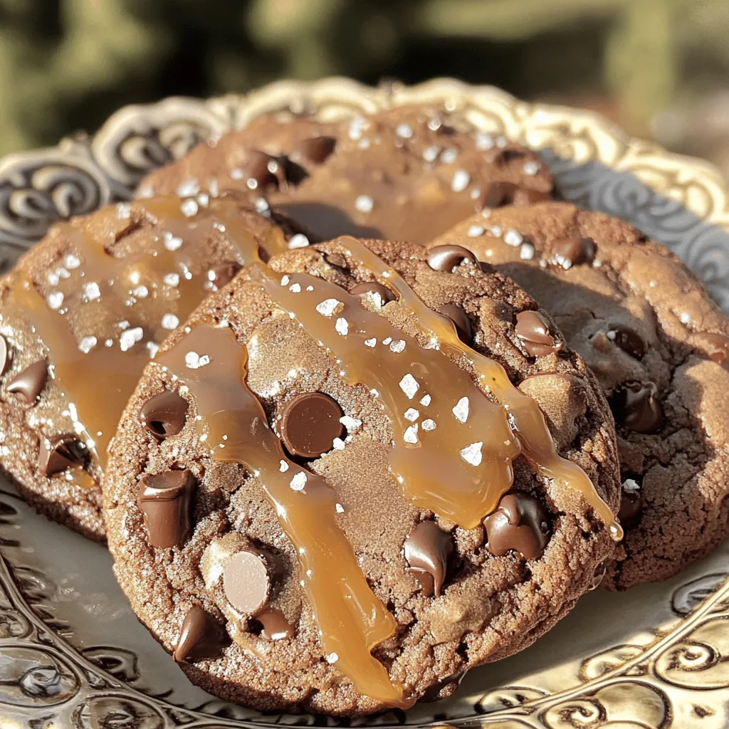 Here’s what you need to make these tasty salted caramel chocolate cookies. - 1 cup all-purpose flour - 1/2 cup unsweetened cocoa powder - 1/2 teaspoon baking soda - 1/4 teaspoon salt - 1/2 cup unsalted butter, softened - 1 cup brown sugar, packed - 1/4 cup granulated sugar - 1 large egg - 1 teaspoon vanilla extract - 1 cup chocolate chips (semi-sweet or dark) - 1/2 cup salted caramel sauce (store-bought or homemade) - Sea salt for sprinkling These ingredients create a rich, chocolatey dough that pairs perfectly with the sweet and salty caramel. Each bite bursts with flavor. The combination of chocolate chips and salted caramel makes these cookies a unique treat. You can use store-bought caramel or make your own for an extra touch. When measuring your flour and cocoa powder, spoon them into your measuring cup. This helps avoid packing, which can lead to dry cookies. Remember to let your butter soften at room temperature for the best texture. This step also helps the sugars cream well with the butter. Lastly, sprinkle a little sea salt on top before the cookies cool. This adds a lovely contrast to the sweetness. For the full recipe, check out the Salted Caramel Chocolate Heaven section. Enjoy crafting these delicious cookies! 1. Preheat your oven to 350°F (175°C). Line a baking sheet with parchment paper. 2. In a medium bowl, mix together: - 1 cup all-purpose flour - 1/2 cup unsweetened cocoa powder - 1/2 teaspoon baking soda - 1/4 teaspoon salt Set this dry mix aside. 3. In a large bowl, cream together: - 1/2 cup unsalted butter, softened - 1 cup brown sugar, packed - 1/4 cup granulated sugar Beat until light and fluffy, about 2-3 minutes. 4. Add 1 large egg and 1 teaspoon vanilla extract to the butter mix. Stir until well combined. 5. Gradually add the dry ingredients to the wet mix. Stir until just combined. Don’t overmix! 6. Fold in 1 cup chocolate chips, making a thick, chocolatey dough. 7. Scoop tablespoon-sized amounts of dough. Roll them into balls and place them on the baking sheet. Leave space between each ball. 8. Press a small indentation in the center of each ball. Fill this with about 1 teaspoon of salted caramel sauce. 9. Bake in the oven for 10-12 minutes. The edges should be set, but the centers remain soft. 10. When done, remove cookies and sprinkle a small pinch of sea salt on top while they are warm. 11. Allow the cookies to cool on the baking sheet for 5 minutes. Then transfer them to a wire rack to cool completely. For the full recipe, check out the detailed instructions above. Enjoy your baking! To avoid overmixing, mix until just combined. This helps keep your cookies soft. When you add the dry mix to wet, stop once you don't see flour. This ensures a tender cookie. For the right dough consistency, it should be thick and slightly sticky. If your dough is too dry, add a bit of milk. If it's too wet, add a bit of flour. The perfect dough helps your cookies bake evenly and taste great. For serving, use tiered stands or decorative plates. This makes your cookies look fancy. Place them in a way that shows off their shape. You can drizzle extra salted caramel on top for added appeal. This not only looks stunning but adds more flavor. Your guests will love the extra touch! Store cookies in an airtight container to keep them fresh. This helps them stay soft and tasty. If you want to keep them longer, use the freezer. Just make sure to wrap them well. For reheating, place cookies in the oven for a few minutes. This helps restore their soft texture. You can also use the microwave for a quick warm-up. Just be careful not to overheat them! {{image_2}} You can add nuts or caramel bits to your cookies. Chopped pecans or walnuts give a nice crunch. You can also mix in caramel bits for a sweeter taste. Try using different types of chocolate. Dark chocolate adds richness, while milk chocolate offers a creamy touch. Experiment with flavors to find your favorite blend! For a gluten-free option, use almond flour or coconut flour. These flours can give a nice texture without gluten. If you want a vegan version, swap the egg with a flax egg. Just mix one tablespoon of ground flaxseed with three tablespoons of water. Let it sit until it thickens. You can also use dairy-free butter and chocolate chips. Add spices for a hint of seasonal flavor. A pinch of cinnamon or nutmeg works well in fall. For winter holidays, try ginger or peppermint extracts. You can also create themed cookies for special occasions. Use cookie cutters to shape the dough for holidays like Halloween or Christmas. These small changes make your cookies stand out and taste great! For the complete recipe, check out the [Full Recipe]. To keep your salted caramel chocolate cookies fresh, use an airtight container. This method helps prevent moisture loss. You can also freeze them if you want to save some for later. To freeze, place cookies in a single layer in a freezer bag. They can last up to three months in the freezer. For best taste, eat them within one month. To reheat cookies, use an oven or a microwave. For the oven, preheat it to 350°F (175°C). Place cookies on a baking sheet and warm them for about 5 minutes. This keeps the texture soft. If using a microwave, heat a cookie for about 10-15 seconds. Serve them warm for a gooey treat. Check for changes in smell or texture. If the cookies feel hard or dry, they may be stale. Look for any visible mold or discoloration. If you notice these signs, it’s best to throw them away. Always trust your senses to ensure freshness. How can I make cookies chewier? To make cookies chewier, use more brown sugar than white sugar. Brown sugar has more moisture. You can also slightly underbake the cookies. This keeps the centers soft. Can I use homemade salted caramel? Yes, you can use homemade salted caramel. It adds a personal touch to your cookies. Just make sure it’s thick enough to hold its shape when baked. What substitutions can I make for allergens? For allergens, you can use gluten-free flour instead of regular flour. For dairy, try coconut oil or a vegan butter. Use flax eggs as an egg substitute. Can I adjust the sweetness levels? Yes, you can adjust sweetness by lowering the sugar. Start with a small amount and taste the dough. Keep in mind that cookies may not be as sweet. How do I know when to take cookies out of the oven? Take cookies out when the edges are set but the centers look soft. They will continue to cook on the baking sheet after you remove them. Why are my cookies flat? Flat cookies often happen due to too much butter or not enough flour. Make sure you measure your ingredients correctly. Chilling the dough can also help. How to fix dry cookie dough? If your dough is dry, add a tablespoon of milk or water. Mix it in slowly. You can also add an extra egg yolk for moisture. You learned how to make delicious salted caramel cookies, from ingredients to baking. Remember the key steps: mix, form, fill, and bake. Use my tips for perfect texture and storage. Feel free to switch things up with flavors or dietary needs. Keep your cookies fresh and enjoy them longer with proper storage methods. With a bit of practice, you’ll impress everyone with your baking skills. Now it’s time to bake and savor the yummy results!