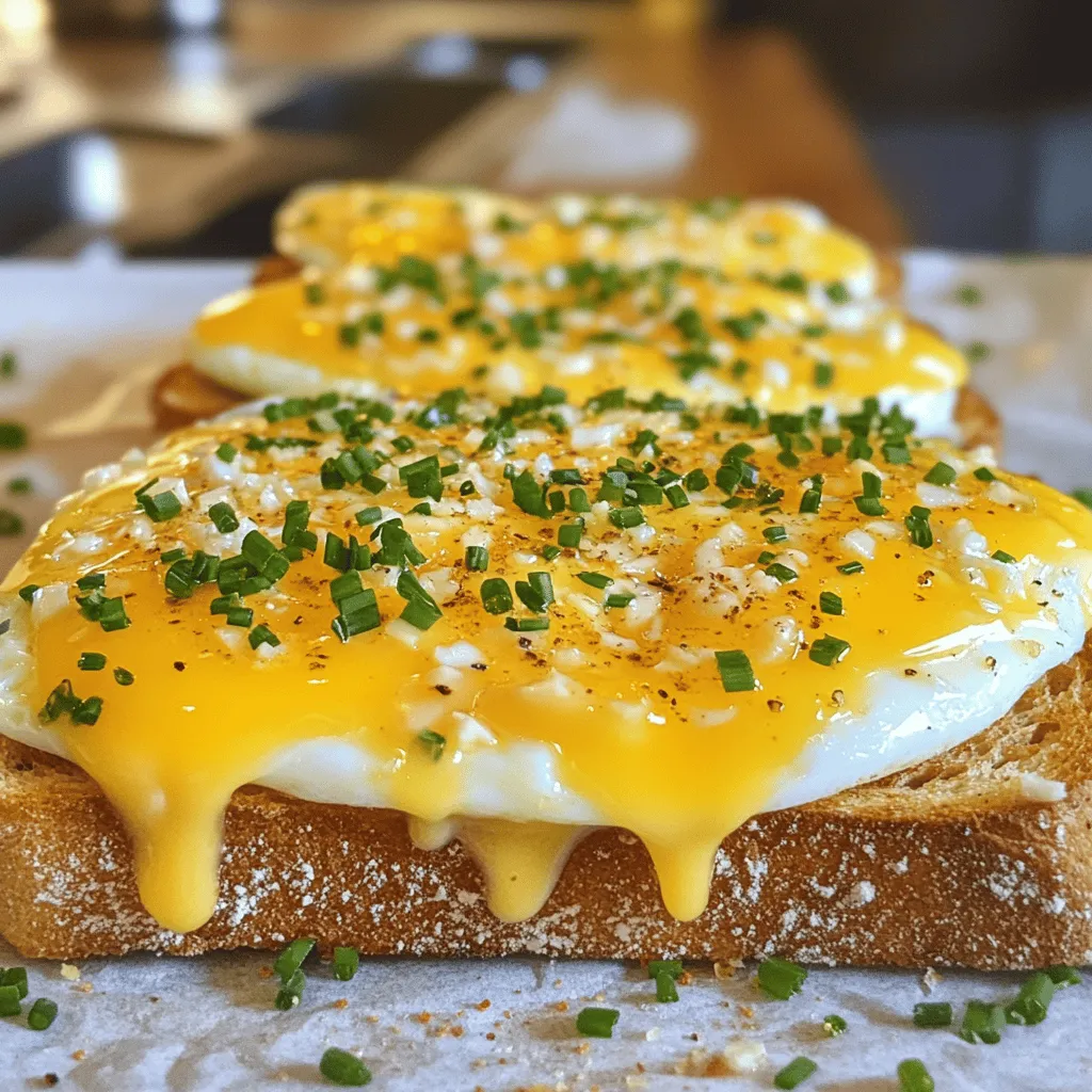 To make this tasty Air Fryer Egg and Cheese Toast, gather these simple ingredients: - Whole grain bread - Eggs - Shredded cheddar cheese - Butter - Garlic powder - Onion powder - Salt and pepper - Fresh chives (optional) Each ingredient plays a key role in creating the perfect toast. Whole grain bread gives a nice base and adds fiber. Eggs provide protein and make it filling. Shredded cheddar cheese melts beautifully on top, adding rich flavor. Butter helps the bread crisp up and adds richness. Garlic and onion powder give an extra kick. Salt and pepper enhance all the flavors. Finally, fresh chives add color and a fresh taste. For the full recipe, check out the details above. This dish is quick, easy, and satisfying! 1. Preheating the air fryer: Start by preheating your air fryer to 350°F (175°C). This step ensures even cooking and crispy bread. 2. Preparing the bread slices: Take four slices of whole grain bread. Spread a thin layer of softened butter on one side of each slice. This will help create a nice golden crust. 3. Placing ingredients in the air fryer: Place the buttered side of the bread down in the air fryer basket. You can fit two slices at a time, depending on your air fryer size. 1. Setting cooking time and temperature: Crack one egg onto each slice of bread. Season the eggs with garlic powder, onion powder, salt, and pepper. Then, sprinkle shredded cheddar cheese on top. 2. Monitoring doneness for egg yolks: Air fry the toast for 8-10 minutes. Check the eggs after 8 minutes. If you prefer runny yolks, keep an eye on them. - Garnishing options: Once done, carefully remove the toast from the air fryer using tongs. For a fresh flavor boost, garnish with finely chopped chives. - Pairing ideas: Serve your egg and cheese toast with a side of fresh fruit or a light salad. This adds color and balance to your meal. For the best egg, aim for a runny yolk. This gives a rich, creamy taste. If you prefer firmer yolks, cook them longer. The air fryer cooks fast, so start with 8 minutes. Check your eggs at this time to see if they are how you like. If not, add a minute or two more. Remember, a little patience can lead to perfect eggs. Do not forget about seasonings! Garlic powder and onion powder add great taste. You can also try paprika for a bit of heat or smoked flavor. For cheese, cheddar works well, but feel free to swap it out. Mozzarella gives a nice stretch, while feta adds a tangy kick. Use whatever you enjoy most! Proper placement in the air fryer matters. Make sure the bread slices do not touch. This helps them crisp up evenly. Also, avoid sogginess by not overloading the toppings. Less is more! Keep the toppings light and let the bread shine. Following these tips will help you create a delicious Air Fryer Egg and Cheese Toast. For more details, check the Full Recipe. {{image_2}} You can switch up the bread for your Air Fryer Egg and Cheese Toast. Sourdough is a great choice. It adds a nice tangy flavor. The crust gets crispy while the inside stays soft. If you need gluten-free options, use gluten-free bread. There are many tasty brands available now. Look for one that fits your taste. Cheese is key to this dish, but you can change it up. Mozzarella works well if you want a milder taste and a good melt. Feta cheese adds a salty kick and pairs nicely with fresh veggies. For those avoiding dairy, try dairy-free cheese. Many brands offer good melts and flavors. Just check the label for taste and texture. Adding veggies can make your toast even better. Spinach is a great choice. It wilts nicely and adds nutrients. Tomatoes can also work well. They burst with flavor when cooked. You can mix in other vegetables too. Bell peppers, onions, or mushrooms can add depth. Slice them thin so they cook well in the air fryer. Get creative with your choices! For the full recipe, check out the details above. To store your air fryer egg and cheese toast, let it cool first. Place it in an airtight container. You can keep it in the fridge for up to 3 days. If you want it to last longer, freeze it. In the freezer, it can stay fresh for up to a month. Just make sure to wrap it well in plastic wrap or foil before freezing. This helps to prevent freezer burn. When you want to enjoy your leftovers, reheating is key. The best way is to use your air fryer again. Set it to 350°F (175°C) and reheat for about 5 minutes. This keeps the toast crispy. If you don’t have an air fryer, you can use a toaster oven. Just be careful not to overheat it. You want to keep that nice texture and flavor. Enjoy your toast warm, just like the first time! It takes about 15 minutes in total. You need 5 minutes to prep. Cooking the toast takes 8 to 10 minutes in the air fryer. This timing can change based on how you like your eggs. Keep an eye on them around the 8-minute mark. Yes, you can use many types of cheese. Cheddar is great, but mozzarella works too. Try pepper jack for a spicy kick. Feta adds a nice tang, and dairy-free cheese options are available for lactose-free diets. Get creative with your choices! Some common problems include soggy bread or overcooked eggs. To avoid soggy bread, make sure to butter the bread lightly. For eggs, check them frequently. If you find them overcooked, try lowering the time or temperature next time. Adjust as needed. Yes, you can make it ahead. Prepare the bread and eggs, but do not cook right away. Store them in the fridge for up to 24 hours. When ready, just pop them in the air fryer. They will taste fresh and yummy! For the best flavor, serve right after cooking. This article detailed a simple and tasty recipe for Air Fryer Egg and Cheese Toast. We covered key ingredients like whole grain bread, eggs, and cheese. You learned step-by-step instructions for prep and cooking, plus creative variations with different breads and cheeses. Tips for perfecting your dish and storing leftovers were also shared. Try this recipe today for a quick meal that satisfies. Enjoy your delicious creation!