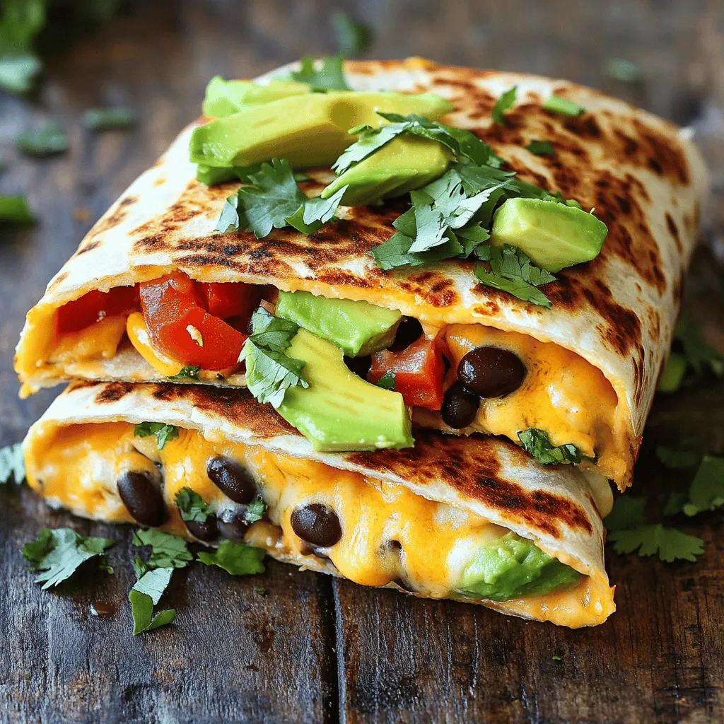 - 4 large flour tortillas - 1 cup shredded cheddar cheese - 1 cup shredded mozzarella cheese - 1 cup cooked grilled chicken, shredded (optional) - ½ cup black beans, rinsed and drained - 1 small avocado, sliced - 1 medium tomato, diced - ¼ cup fresh cilantro, chopped - 1 teaspoon garlic powder - 1 teaspoon onion powder - Salt and pepper to taste To make a great grilled cheese burrito, you need some key ingredients. Start with flour tortillas; they are soft and easy to roll. Then, you will want a mix of cheeses. I love using cheddar and mozzarella for their meltiness and flavor. Next, add some protein if you like. Grilled chicken works well, but you can skip it for a lighter burrito. For fillings, black beans add a nice texture and flavor. Sliced avocado adds creaminess, and fresh tomato and cilantro give a burst of freshness. Don’t forget the seasonings! Garlic powder and onion powder boost the taste. A little salt and pepper help tie all the flavors together. Now you have everything you need to create a tasty grilled cheese burrito! For the full recipe, check the details above. 1. First, grab a large bowl. Combine the shredded cheddar and mozzarella cheeses. Add garlic powder, onion powder, salt, and pepper. Mix until combined. 2. Now, take a flour tortilla and lay it flat. Spoon about ¼ of the cheese mixture into the center. Spread it out gently. 3. Next, add a few slices of avocado, a couple of spoonfuls of black beans, and shredded chicken if you want. Top this with diced tomatoes and cilantro. 4. Fold in the sides of the tortilla and roll it tightly. Repeat for the rest of the tortillas. 1. Heat a large skillet over medium heat. Add 1 tablespoon of butter and let it melt. 2. Place two burritos seam-side down in the skillet. Cook for about 3-4 minutes on each side. Look for golden brown and crispy tortillas. Check if the cheese is melted. 3. Remove the cooked burritos and repeat with the others, adding more butter as needed. 1. Slice the burritos in half for a nice presentation. Serve warm on a plate. 2. For extra flavor, add salsa and sour cream on the side. These make great accompaniments. To get crispy tortillas, heat your skillet well. Use medium heat and add butter. Let it melt before adding the burritos. Cook each side for about 3-4 minutes. Flip only when the bottom is golden brown. The best cooking temperature is medium. If it’s too high, the outside will burn. If it’s too low, the cheese won’t melt. You want that perfect golden color. You can make the burritos ahead of time. Just prepare the fillings and roll them up. Wrap them in foil or plastic wrap. Store them in the fridge for up to two days. For leftover fillings, store them in an airtight container. They will stay fresh for a few days. You can use them in salads or other dishes too. Serve the burritos warm. They taste best when the cheese is melty and the tortillas are crispy. For drinks, I suggest pairing with a cold soda or iced tea. A light beer is also a great choice. If you want something sweet, try a fruit smoothie. For the full recipe, check out the earlier section. {{image_2}} You can easily change the cheese in your grilled cheese burrito. Try using gouda for a smoky flavor or pepper jack for extra spice. These swaps keep your burrito fun and fresh. For a vegetarian option, swap out the chicken for more beans or some sautéed veggies. You can use mushrooms, bell peppers, or zucchini. If you want a vegan burrito, choose vegan cheese and skip the chicken. Your taste buds will still enjoy a creamy, delicious meal. Want to spice things up? Add jalapeños for heat. You can slice them and place them inside the burrito. If you love hot sauce, drizzle some inside before rolling it up. Looking for something sweet? Try adding mango or pineapple chunks. The fruit adds a nice burst of flavor that contrasts well with the cheese. This twist will surprise your friends and family. There are a few ways to cook your burrito. Grilling gives a nice crispy texture. You can use a skillet for a golden-brown finish. Just remember to use enough butter to get the right crunch. If you have an air fryer, it’s a great option too! Cook the burritos at 375°F for about 10 minutes. This method makes them crisp without using too much oil. For the Full Recipe, check out the details above! To store leftover grilled cheese burritos, let them cool first. Place them in an airtight container. You can keep them in the fridge for up to three days. If you want to store them for longer, wrap each burrito in foil or plastic wrap, then put them in a freezer bag. This way, they can last in the freezer for up to three months. To reheat, the best method is using a skillet. Heat it over medium heat, then add the burrito. Cook for about 3-4 minutes on each side. This keeps the tortilla crispy. If you're in a hurry, you can use the microwave. However, be careful to avoid soggy tortillas. You can place a paper towel under the burrito while heating to absorb extra moisture. In the fridge, grilled cheese burritos stay fresh for about three days. If frozen, they can last around three months. For the best taste and texture, eat them within this time frame. Enjoying them fresh will give you the best experience! A grilled cheese burrito is a tasty blend of two favorites: grilled cheese and burritos. You wrap melted cheese and fillings in a tortilla. It’s simple but very flavorful! This dish brings comfort food to a new level. You can find it in many places, but making it at home is fun and easy. You control the flavors and ingredients, making it perfect for everyone. Yes, you can easily make it vegetarian! Just skip the chicken and add more veggies. Try using mushrooms, bell peppers, or zucchini. You can also add extra beans for protein. This way, you keep it filling and delicious without meat. You can still enjoy the melty cheese that makes this dish special. Grilled cheese burritos pair well with many sides. Here are some great ideas: - Salsa: Fresh or jarred, it adds a nice kick. - Sour cream: Creamy and cool, it balances the heat. - Guacamole: Smooth and rich, perfect with cheesy flavors. - Salad: A fresh side salad can add crunch and color. - Rice: Flavored rice can make a hearty meal. Feel free to mix and match to find your favorite combo! For the best grilled cheese burrito, use melty cheeses. Here are my top picks: - Cheddar: Sharp and creamy, a classic choice. - Mozzarella: Stretchy and mild, it melts beautifully. - Monterey Jack: Smooth and buttery, adds richness. Mixing these cheeses gives the best flavor and texture. You can even try pepper jack for some heat! For the full recipe, check the [Full Recipe]. This blog post covered how to make the perfect Grilled Cheese Burrito. We discussed key ingredients, like tortillas, cheese, and tasty fillings. I shared steps to prepare and cook your burritos, plus helpful tips for serving. You can mix things up with ingredient swaps and cooking methods. Remember to store leftovers correctly for later enjoyment. Overall, this dish is fun and tasty to make. Grab your ingredients, and start creating your own delicious burrito feast!
