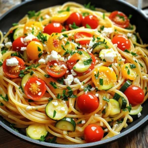 To make Mediterranean pasta, you need key ingredients for great taste. Here is the list: - 300g spaghetti or penne pasta - 2 tablespoons olive oil - 3 cloves garlic, minced - 1 medium red bell pepper, diced - 1 medium zucchini, diced - 1 cup cherry tomatoes, halved - 1 can (15oz) chickpeas, drained and rinsed - 1 teaspoon dried oregano - 1 teaspoon dried basil - Salt and pepper to taste - 1 cup feta cheese, crumbled - Fresh parsley, chopped (for garnish) - Juice of 1 lemon These ingredients make a bright and tasty dish. You can add other ingredients to give your Mediterranean pasta more flavor. Consider these options: - Fresh spinach for added nutrients - Kalamata olives for a briny kick - Sun-dried tomatoes for a richer taste - Capers for a zesty touch - Pine nuts for a crunchy texture Feel free to mix and match these extras to suit your taste. Picking fresh produce is important for the best flavor. Here are some tips to help you: - Choose firm tomatoes with vibrant color. - Look for zucchinis that are small and shiny. - Select bell peppers that are heavy for their size. - Always smell the produce; fresh items have a strong scent. - Buy seasonal vegetables for better taste and price. Using fresh ingredients will elevate your Mediterranean pasta to the next level. For the complete recipe, refer to the Full Recipe section. To make Mediterranean pasta, follow these steps closely. First, cook your pasta. Boil water in a large pot and add salt. Cook the pasta until it is al dente, which usually takes about 8-10 minutes. Drain the pasta, but remember to save ½ cup of the water. Next, heat 2 tablespoons of olive oil in a large skillet over medium heat. Add 3 cloves of minced garlic and cook for 1-2 minutes until it smells nice. Then, add 1 medium diced red bell pepper and 1 medium diced zucchini to the skillet. Stir them for 5-7 minutes until they are soft. Now, it is time to add 1 cup of halved cherry tomatoes and a can of drained chickpeas. Cook this mixture for another 3-4 minutes. You want the tomatoes to soften and give up their juice. After that, sprinkle in 1 teaspoon of dried oregano, 1 teaspoon of dried basil, and salt and pepper to taste. Mix everything together well. Then, add the cooked pasta to the skillet. Pour in the reserved pasta water and juice from 1 lemon. Toss everything gently so that the pasta gets coated with the veggie mix. Finally, fold in 1 cup of crumbled feta cheese. Let it melt a bit into the warm pasta, and then remove it from the heat. Garnish with fresh chopped parsley before serving. One common mistake is overcooking the pasta. Always check the package for timing and taste it before draining. Another mistake is not saving the pasta water. This water helps to create a nice sauce. Also, don’t forget to season your veggies well. It makes a big difference in flavor. Avoid heating the skillet too high. Medium heat is best for cooking garlic without burning it. Lastly, folding the feta gently is key. You do not want it to crumble too much before serving. To get the best texture in your Mediterranean pasta, use fresh ingredients. Fresh veggies taste better and give a nice crunch. Make sure your pasta is cooked just right, so it doesn't turn mushy. The reserved pasta water helps bind the sauce, so use it wisely. When mixing everything, toss gently. This keeps the pasta intact and allows the flavors to blend well. If you want extra creaminess, let the feta melt slightly into the pasta. It adds a smooth texture that everyone will love. To save time, use a large pot for boiling water. Start cooking the pasta while you chop the vegetables. This way, both will be ready at the same time. I often use a microwave to soften my garlic. Just crush it, place it in a bowl, and microwave for 20 seconds. It speeds up the cooking process. To boost flavor, use fresh herbs instead of dried ones. Fresh basil and parsley add bright notes. A squeeze of lemon juice brightens everything up. You can also add a pinch of red pepper flakes for a kick. If you have time, let the veggies marinate in olive oil and spices before cooking. This enhances their taste. A sturdy pot for boiling pasta is key. Use a large skillet for sautéing veggies. A good knife makes cutting easier and faster. I love using a wooden spoon for mixing; it’s gentle on your pans. A microplane zester is great for getting zest from lemons. These tools make cooking more fun and efficient. For the complete experience, check out the Full Recipe for Mediterranean Sun-Kissed Pasta. {{image_2}} You can easily make this dish vegetarian or vegan. For a vegetarian option, just skip the feta cheese or use a plant-based feta. If you want a vegan dish, replace the feta with a nut-based cheese. You can also try adding more veggies like spinach or kale for extra nutrition. Mediterranean pasta varies by region. In Italy, you might add olives or capers for a salty kick. Spanish influences can bring in saffron or chorizo for warmth. Greek styles often include fresh herbs and lemon, enhancing the bright flavors in your dish. Feel free to mix and match ingredients in your pasta. Try adding cooked shrimp or grilled chicken for protein. You can substitute chickpeas with lentils or beans for a different texture. If you can't find fresh herbs, dried versions work too, just use less. The key is to experiment and find your favorite blend. For the full recipe, check out the Mediterranean Sun-Kissed Pasta. To keep your Mediterranean pasta fresh, let it cool first. Once cooled, place it in an airtight container. This helps prevent any bacteria from growing. Store it in the fridge for up to three days. If you have extra sauce or veggies, store them separately. This keeps the pasta from getting soggy. When you're ready to eat, you can reheat the pasta easily. Use the microwave or a skillet. If using a microwave, cover the dish to keep moisture in. Heat it in short bursts, stirring often. If using a skillet, add a splash of water or olive oil. This helps to revive the flavors. Heat on medium until warm, stirring frequently. Freezing is a great way to save your pasta for later. First, let it cool completely. Then, divide it into portions and place in freezer bags. Remove as much air as possible to avoid freezer burn. You can freeze it for up to three months. When ready to eat, thaw it in the fridge overnight and reheat as mentioned before. This method makes meal prep simple and tasty! For the full recipe and more details, check out the Mediterranean Sun-Kissed Pasta section. Mediterranean pasta is a dish that blends fresh veggies, herbs, and pasta. It often has flavors from Italy, Greece, and Spain. The main ingredients include pasta, olive oil, and colorful vegetables. This mix makes the dish tasty and healthy. I love using chickpeas for protein and feta cheese for creaminess. You can enjoy it warm or cold, making it a great meal for any season. To make a gluten-free version, use gluten-free pasta. Many stores sell options made from rice, corn, or quinoa. They cook similarly to regular pasta. Follow the cooking time on the package. When you sauté your veggies, make sure they are fresh and flavorful. You can still add chickpeas and feta to keep the dish hearty. Mediterranean pasta is packed with nutrients. The veggies provide vitamins and minerals. Chickpeas add fiber and protein, which help you feel full. Olive oil has healthy fats that are good for your heart. Feta cheese offers calcium for strong bones. Overall, this dish supports a balanced diet and promotes good health. Yes, you can use different pasta types! Spaghetti and penne work well, but you can try others too. Farfalle or fusilli adds a fun twist. Just keep an eye on the cooking time. Each pasta type has its own texture, which can change the dish's feel. Preparing Mediterranean pasta takes about 30 minutes. You spend 10 minutes getting your ingredients ready and 20 minutes cooking. This quick time makes it perfect for busy nights. You can whip up a tasty meal without spending hours in the kitchen. For the full recipe, check out the details above! Mediterranean pasta is simple, tasty, and healthy. We covered the key ingredients and cooking steps. You learned how to pick fresh produce and avoid common mistakes. I shared tips to save time and enhance flavor. We also explored different variations and storage methods. Now, you have all you need to make your dish shine. Enjoy your cooking and savor each bite!