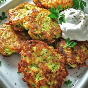 - 2 medium zucchini, grated - 1 cup all-purpose flour - 1/2 cup grated Parmesan cheese - 2 large eggs - 1/4 cup chopped fresh parsley - 2 green onions, finely sliced - Additional seasonings (garlic powder, black pepper) - Vegetable oil for frying To get the best results, grate your zucchini using a box grater or food processor. This will save you time and effort. Aim for even grating so your fritters cook evenly. Measuring ingredients accurately is key. Use dry measuring cups for flour and a liquid measuring cup for eggs. This helps ensure the right texture in your fritters. Too much flour can make them dry. Too little can make them too wet. Balance is essential for crispy zucchini fritters. For the best flavor, don’t skip the salt on the zucchini. Salting helps draw out moisture. Use a clean kitchen towel to squeeze out the excess moisture before mixing. This step is crucial for getting that perfect crunch. For the full recipe, check out the detailed instructions. Happy cooking! Start by grating your zucchini. Use a box grater or a food processor. Place the grated zucchini in a large bowl. Sprinkle one teaspoon of salt over it. Mix well and let it sit for about 10 minutes. This helps to draw out excess moisture. After 10 minutes, take a clean kitchen towel. Place the zucchini in the center of the towel. Twist the towel and squeeze out the moisture. This step is key for crispy fritters. If you skip this, the fritters may turn out soggy. In the same bowl with the zucchini, add the dry and wet ingredients. Combine one cup of flour, half a cup of grated Parmesan, two large eggs, a quarter cup of chopped parsley, two sliced green onions, one teaspoon of garlic powder, and half a teaspoon of black pepper. Mix until everything is well combined. You want a thick batter that holds together. If it feels too wet, add a little more flour. If it seems dry, you can add a splash of water. Next, heat a few tablespoons of vegetable oil in a large skillet over medium heat. You can test if the oil is ready by dropping in a small bit of batter. If it sizzles, you are good to go. Scoop about a quarter cup of the batter and drop it into the skillet. Use the back of a spatula to flatten it slightly. Don’t overcrowd the skillet; this helps them cook evenly. Fry for about 3-4 minutes on each side. You want them golden brown and crispy. Once cooked, transfer the fritters to a plate lined with paper towels to absorb excess oil. Repeat the process until you cook all the batter. You can add more oil to the skillet as needed. For the full recipe, refer to the detailed instructions above. To make your zucchini fritters really crispy, you must remove moisture. After grating the zucchini, add salt and let it sit for 10 minutes. This process pulls out excess water. Then, use a clean towel to squeeze out the moisture. The drier the zucchini, the crispier the fritters will be. For frying, use medium heat. If the oil is too cool, the fritters will absorb oil and become soggy. If it’s too hot, they’ll burn. The right temperature makes a golden, crispy outside. Pair your fritters with tasty dips like sour cream or Greek yogurt. These creamy dips enhance flavor and balance the crispiness. You can also sprinkle fresh parsley on top for color. A pinch of black pepper adds a nice touch too. One big mistake is overcrowding the skillet. If you add too many fritters at once, they won’t fry evenly. Stick to a few at a time. Another error is skipping the moisture extraction step. If you don’t remove the water from the zucchini, your fritters might turn out mushy. Following these steps will help you make perfect crispy zucchini fritters. For the full recipe, see the instructions above. {{image_2}} You can easily change some ingredients in crispy zucchini fritters. For cheese, try feta or cheddar instead of Parmesan. This swap gives a new flavor twist. You can also add spices like cumin or cayenne to heat things up. These little changes can make your fritters exciting and unique. If you want a lighter version, bake the fritters instead of frying them. Preheat your oven to 400°F (200°C). Spread the fritters on a baking sheet lined with parchment paper. Bake for about 20-25 minutes. Flip them halfway through to get both sides crispy. This method cuts down on oil while still giving you a tasty snack. You can mix in other veggies for a fun twist. Try adding grated carrots or diced bell peppers to the batter. These not only add color but also extra nutrients. Fresh herbs like basil or dill can enhance the flavor too. Experimenting with these additions can make each batch of fritters special. For the complete recipe, check out the [Full Recipe]. To keep leftover fritters fresh, place them in an airtight container. This helps seal in moisture and flavor. Store them in the fridge for up to three days. If you want to stack them, place parchment paper between layers. This prevents sticking and keeps them intact. For crispy fritters, I recommend using the oven. Preheat it to 350°F (175°C). Place the fritters on a baking sheet for about 10-15 minutes. This method maintains their crunch. If you use a microwave, heat them for about 30-60 seconds. However, this may make them soft. To freeze fritters, let them cool completely first. Then place them in a single layer on a baking sheet. Freeze for about an hour until solid. After that, transfer them to a freezer-safe bag or container. This way, they won't stick together. To thaw, leave them in the fridge overnight. Reheat them in the oven for the best results. To make your zucchini fritters crispier, remove as much moisture as possible from the zucchini. After grating the zucchini, sprinkle it with salt and let it sit for 10 minutes. This helps draw out excess liquid. Then, squeeze the zucchini with a clean towel to remove more moisture. Use a hot skillet with enough oil to fry the fritters. Fry them in batches, avoiding overcrowding. This allows even cooking and crispiness. Yes, you can prepare the batter ahead of time. Store it in an airtight container in the fridge for up to 2 hours. However, it’s best to cook the fritters soon after mixing to ensure the best texture. If you wait too long, the batter may become too watery as the zucchini releases more moisture. You can make zucchini fritters gluten-free by swapping the all-purpose flour for a gluten-free flour blend. Almond flour or chickpea flour are great alternatives. These options will give a nice texture and flavor. Always check ingredient labels to ensure they are gluten-free. Zucchini fritters pair well with several sides. Consider serving them with a dollop of sour cream or Greek yogurt. You can also add a side salad for freshness. For a heartier meal, serve them with a light pasta dish or grilled chicken. These combinations create a balanced and tasty meal. For the full recipe, check out the complete guide. Zucchini fritters are simple and fun to make. You learned the key ingredients, such as zucchini, flour, and Parmesan. I shared tips for making the batter and cooking methods to achieve crispy fritters. Remember to remove moisture for the best texture and avoid common mistakes like overcrowding your skillet. These fritters are versatile. You can change ingredients or try baking them for a different twist. Enjoy these delicious bites with your favorite dips or sides. You now have the know-how to impress your friends and family. Happy cooking!