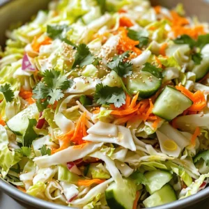 - 4 cups green cabbage, thinly sliced - 1 cup carrots, grated - 1 cup cucumber, diced - ½ cup red bell pepper, finely chopped - ¼ cup green onions, sliced - ¼ cup fresh cilantro, chopped - 2 tablespoons apple cider vinegar - 1 tablespoon olive oil - 1 teaspoon honey (optional) - Salt and pepper to taste - 1 teaspoon sesame seeds Cabbage is low in calories and high in fiber. This makes it a great choice for weight loss. Fiber keeps you full longer and helps digestion. Carrots add sweetness and crunch. They also provide vitamins and minerals. Cucumbers are mostly water, which keeps you hydrated and reduces calorie intake. Red bell pepper is rich in antioxidants. These fight free radicals in your body. Antioxidants may help reduce the risk of chronic diseases. Each ingredient in this salad works together to support your health. Try this Crunchy Cabbage Delight salad for a simple and healthy meal. You can find the full recipe above. To make this cabbage salad, start by slicing and grating your veggies. You need: - 4 cups green cabbage, thinly sliced - 1 cup carrots, grated - 1 cup cucumber, diced - ½ cup red bell pepper, finely chopped - ¼ cup green onions, sliced - ¼ cup fresh cilantro, chopped First, take your green cabbage and slice it thinly. You want nice, bite-sized pieces. Next, grab your carrots and grate them. The grater makes the carrots soft and sweet. Dice the cucumber into small cubes. Chop the red bell pepper and green onions finely. Finally, chop your fresh cilantro for a burst of flavor. Now, let’s prepare the dressing. In a small bowl, whisk together: - 2 tablespoons apple cider vinegar - 1 tablespoon olive oil - 1 teaspoon honey (optional) - Salt and pepper to taste Combine the vinegar and olive oil first. If you like it sweet, add the honey. Sprinkle in some salt and pepper for taste. Whisk until everything blends well. Now, it’s time to mix everything together! In a large bowl, combine all the sliced cabbage, grated carrots, diced cucumber, chopped red bell pepper, and sliced green onions. Toss these ingredients gently to mix them well. Next, pour the dressing over the salad. Toss everything again so all the veggies get coated in the dressing. This step is key for flavor! Finally, fold in the chopped cilantro. This herb adds a fresh touch. Sprinkle sesame seeds on top for a nice crunch. Let the salad sit for about 10 minutes. This wait helps the flavors blend. When ready, plate the salad. Use a big, colorful bowl to show off those vibrant veggies. For an extra touch, garnish with sesame seeds. They add a nice crunch and look pretty! Enjoy your crunchy cabbage delight as a healthy meal or a side dish. For the complete recipe, check out the Full Recipe section. To make your cabbage salad pop, add spices and herbs. Fresh herbs like parsley or dill work wonders. A dash of cumin or paprika can bring warmth and depth. For a zestier bite, mix in some lime juice or zesty mustard. You can also throw in extras like chopped apples or nuts for crunch. These additions not only boost flavor but add more nutrients too. Serving your salad in a fun way can make it more appealing. Use a clear bowl to show off the colors of the veggies. Layer the salad in a mason jar for a cute, portable meal. You could also create a colorful platter, arranging the vegetables in a rainbow order. This makes the salad look fresh and inviting, making it hard to resist. One common mistake is overdressing the salad. Too much dressing can drown the veggies and make them soggy. Start with a little dressing and add more only if needed. Another mistake is not letting the flavors meld. Allow your salad to sit for about 10 minutes after mixing. This step lets the tastes combine, making every bite delicious. {{image_2}} You can easily change your cabbage salad by adding proteins. Grilled chicken gives a nice texture and flavor. For a plant-based option, try beans like black beans or chickpeas. They add fiber and keep you full. You can also swap out vegetables for a fun twist. Try adding broccoli, radishes, or even apples for sweetness. Each option offers different nutrients and tastes. Dressings can change the whole salad vibe. For a low-calorie option, use yogurt or vinegars. You can also mix lemon juice with herbs for a fresh taste. Olive oil gives richness, while apple cider vinegar adds a tangy kick. Experiment with different flavors to find what you love. Cabbage salad isn't just one thing; it can have many faces! An Asian-inspired salad adds sesame oil and soy sauce. You can toss in some edamame or peanuts for extra crunch. For a Mediterranean twist, mix in feta cheese and olives. A touch of oregano or basil brings out amazing flavors. Each style adds a unique flair to your meal. Try different recipes from around the world to keep it exciting! Check out the Full Recipe for more ideas. To keep your cabbage salad fresh, store it in an airtight container. Place it in the fridge right after serving. This stops bacteria from growing. For the best taste, eat it within three days. If you want to keep the crunch, store the dressing separately. Mix it in just before you eat. Is it possible to freeze cabbage salad? I don’t recommend it. Freezing can change the texture of the vegetables. If you must freeze it, chop the cabbage and vegetables into smaller pieces. Use a freezer-safe bag. Remove as much air as you can. Use it within a month for the best flavor. When you take the salad out of the fridge, do not reheat it. Cabbage salad is best served cold. If it seems too wet, use a strainer to drain extra liquid. Toss it again to mix the flavors. Add a bit more dressing if it looks dry. Enjoy your Crunchy Cabbage Delight cold for a refreshing meal! Yes, cabbage salad can help with weight loss. Cabbage is low in calories, making it a great choice. One cup of raw cabbage has about 22 calories. This means you can eat more without worrying about calories. The salad is also high in fiber. Fiber helps you feel full longer. This can reduce the temptation to snack on unhealthy foods. Eating cabbage salad regularly may support your weight loss goals. Cabbage salad lasts about 3 to 5 days in the fridge. Make sure to store it in a sealed container. This helps keep it fresh. If you add dressing, it may not last as long. The salad can get soggy. To keep it crunchy, add dressing just before eating. Great sides for cabbage salad include grilled chicken or baked fish. These add protein and make the meal balanced. You can also serve it with quinoa or brown rice for healthy carbs. For a weight loss meal plan, pair the salad with steamed veggies. This keeps your meal low in calories but high in nutrition. Cabbage salad is a versatile dish packed with nutrients. You learned about the essential ingredients, like cabbage, carrots, and red bell pepper. The step-by-step guide made preparation easy and fun. We explored ways to enhance flavor and shared tips to avoid common mistakes. You discovered variations and storage tips to keep the salad fresh. Enjoy this healthy, delicious meal that supports your weight loss goals. Embrace creativity with ingredients and dressings. Cabbage salad can be a staple in your kitchen!