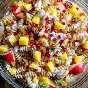 Ensalada Navideña is a colorful and tasty holiday salad. It combines many fresh and healthy ingredients. Here is what you need for this delightful dish: - 2 cups cooked and cooled pasta (fusilli or rotini) - 1 cup diced cooked chicken (can use rotisserie) - 1 cup chopped apples (preferably red or green) - 1 cup diced fresh pineapple - 1/2 cup pomegranate seeds - 1/2 cup chopped walnuts (or pecans) - 1/4 cup raisins - 1/2 cup Greek yogurt - 2 tablespoons honey - 1 tablespoon lime juice - 1 teaspoon cinnamon - Salt and pepper to taste These ingredients all work together to create a lovely mix of flavors and textures. The pasta serves as a hearty base. The chicken adds protein, while the fruits bring sweetness and brightness. Nuts give a nice crunch, and the yogurt dressing ties everything together. Each ingredient in Ensalada Navideña offers unique health benefits: - Pasta: Provides carbs for energy. Choose whole grain for more fiber. - Chicken: A great source of lean protein. It helps build and repair tissues. - Apples: Rich in fiber and vitamins. They help with digestion and support heart health. - Pineapple: Full of vitamin C and bromelain, which aids digestion. - Pomegranate seeds: Packed with antioxidants. They can improve heart health. - Walnuts: High in omega-3 fatty acids. Good for brain health. - Raisins: They provide natural sugars and iron. Great for energy. - Greek yogurt: Offers protein and probiotics. Good for gut health. - Honey: A natural sweetener with antioxidants. - Lime juice: Adds vitamin C and helps with flavor. - Cinnamon: May lower blood sugar and has anti-inflammatory properties. These ingredients make this salad not only tasty but also nutritious. If you don’t have all the ingredients, don’t worry! Here are some easy swaps: - Pasta: Use quinoa or rice for a gluten-free option. - Chicken: Tofu or chickpeas can work for a vegetarian choice. - Apples: Pears or grapes can substitute for a different fruit flavor. - Pineapple: Mango or kiwi can add a tropical twist. - Pomegranate seeds: Cranberries or cherries can give a similar look and taste. - Walnuts: Almonds or sunflower seeds can replace them for crunch. - Greek yogurt: Use sour cream or a dairy-free yogurt for a different texture. - Honey: Maple syrup can work as a sweetener if needed. These swaps help you customize the salad to your taste or what you have on hand. You can find the full recipe for Ensalada Navideña at the end of this section. Enjoy experimenting! To make Ensalada Navideña, start by gathering all your ingredients. You need 2 cups of cooked and cooled pasta. I like using fusilli or rotini for this salad. Next, take 1 cup of diced cooked chicken. If you’re short on time, a rotisserie chicken works great. Now, chop up 1 cup of apples. You can choose red or green apples based on your taste. Next, dice 1 cup of fresh pineapple. The sweetness adds a nice touch! Then, toss in 1/2 cup of pomegranate seeds for color and crunch. Add 1/2 cup of chopped walnuts or pecans. Both nuts add a lovely texture. Finally, include 1/4 cup of raisins for a bit of sweetness. In a separate bowl, whisk together 1/2 cup of Greek yogurt, 2 tablespoons of honey, 1 tablespoon of lime juice, and 1 teaspoon of cinnamon. This dressing brings everything together. Pour the yogurt dressing over the pasta mixture and gently toss. You want all the ingredients coated well. To get the best texture, ensure your pasta is cooled completely. Warm pasta can make the salad mushy. When mixing, be gentle to avoid breaking the pasta. If you want a crunch, add the walnuts right before serving. This keeps them fresh. Also, let the salad chill in the fridge for at least 30 minutes. This helps the flavors mix well and gives it a better taste. After chilling, taste your salad. You may want to add a pinch of salt and pepper. If it’s not sweet enough, add a bit more honey. For the final touch, serve the salad in a nice bowl. You can garnish with more pomegranate seeds and a sprinkle of cinnamon. This salad is perfect for holiday gatherings. Pair it with roasted meats or enjoy it on its own. For the full recipe, refer to the section above. To boost the flavors in Ensalada Navideña, consider adding fresh herbs. Chopped mint or cilantro can add a bright note. You can also experiment with spices like cumin or chili powder for a kick. For sweetness, try using maple syrup instead of honey. This swap adds a rich, unique flavor. A splash of orange juice can brighten the salad too. Avoid overcooking the pasta. It should be firm, not mushy. Rinse it with cold water after cooking to stop the cooking process. Don't forget to taste your dressing. Adjust honey, salt, or lime juice to fit your taste buds. Lastly, don't skip refrigerating the salad. Letting it chill allows flavors to mix well. Use a large mixing bowl for easy tossing. A whisk is great for blending the dressing. A cutting board and sharp knife will make chopping fruits simple. Don’t forget measuring cups for accuracy. A spatula helps in mixing without breaking ingredients. These tools make preparing Ensalada Navideña quick and fun! For the full recipe, check out the details above. {{image_2}} If you have dietary needs, you can still enjoy Ensalada Navideña. Here are some easy swaps: - Pasta: Use gluten-free pasta if you need to avoid gluten. - Chicken: Replace chicken with chickpeas for a vegetarian option. - Greek Yogurt: Substitute with dairy-free yogurt for a vegan choice. - Nuts: If you have nut allergies, leave out walnuts or use seeds. These swaps keep the flavor while meeting your needs. Ensalada Navideña changes by region. Each area adds its twist: - Mexico: Some use jicama for crunch and a fresh taste. - Spain: In some parts, they add olives for a salty kick. - Caribbean: Pineapple might be fresh or in syrup for a sweeter touch. These regional options show how versatile this salad can be. You can make Ensalada Navideña fit any event. Some fun ideas include: - Holiday Parties: Add festive colors with red and green peppers. - Summer Picnics: Use shrimp instead of chicken for a light meal. - Brunch: Mix in some crumbled feta for a tangy flavor. These twists keep the salad exciting and suitable for any gathering. For the full recipe, check out the details above. Store Ensalada Navideña in an airtight container. This keeps it fresh and tasty. I like to use glass containers. They do not hold odors and are easy to clean. Keep the salad in the fridge. It will stay cold and safe to eat. You can freeze Ensalada Navideña if you want to save it for later. First, pack it in a freezer-safe container. Leave some space for the salad to expand. When you want to eat it, move it to the fridge overnight. Let it thaw slowly. Avoid microwaving, as it can change the texture. Ensalada Navideña lasts about three to five days in the fridge. Look for signs of spoilage. If you see mold, or if the salad smells off, throw it away. The texture may also become mushy over time. Trust your senses; when in doubt, don't eat it. Ensalada Navideña is a festive holiday salad from Mexico. It is colorful and full of flavor. This salad combines cooked pasta, chicken, fruits, nuts, and a creamy dressing. The mix of sweet and savory makes it special. Each bite brings a burst of joy. It’s often served at Christmas gatherings, adding cheer to the table. Yes, you can make Ensalada Navideña ahead of time. I recommend prepping it a few hours before serving. This allows the flavors to blend well. Just store it in the fridge until you’re ready to eat. If you make it a day ahead, it still tastes great. Just remember to give it a gentle stir before serving to mix up the ingredients. Ensalada Navideña pairs well with many dishes. You can serve it with roasted meats or grilled chicken for a hearty meal. It also complements tamales and tacos nicely. For a lighter option, serve it with a fresh soup. This salad can even stand alone as a main dish. Enjoy it with some crusty bread for a complete meal. Ensalada Navideña is a festive mix of flavors and textures. We explored traditional ingredients, nutritional facts, and easy substitutions. I shared steps for perfect preparation and tips to enhance flavor. Variations allow for creativity based on diet or occasion. Storing and serving this salad properly makes it a treat for all. Remember, making this dish is fun, and sharing it brings joy. Enjoy your culinary journey with Ensalada Navideña!