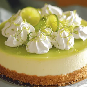 To make a great key lime cheesecake, you need a few key ingredients. Here’s what you’ll need: - 1 ½ cups graham cracker crumbs - ½ cup unsalted butter, melted - ¼ cup granulated sugar - 3 (8 oz) packages cream cheese, softened - 1 cup granulated sugar - 3 large eggs - 1 cup key lime juice (freshly squeezed, about 10-12 limes) - Zest of 2 limes - 1 teaspoon vanilla extract - 1 cup whipped cream (for topping) - Lime slices and zest curls (for garnish) These ingredients combine to create a creamy and tangy cheesecake. The graham cracker crust gives it a nice crunch. You can add a few optional items to enhance your cheesecake. Here are some ideas: - Coconut flakes for a tropical twist - A pinch of salt to balance the sweetness - Fresh mint leaves for a refreshing touch These additions can make your cheesecake stand out. Feel free to mix and match based on your taste. When baking, it’s important to use the right measurements. Here’s a quick guide: - Cups: Used for dry and liquid ingredients. - Teaspoons and Tablespoons: Useful for smaller amounts. - Ounces: Often used for cream cheese and butter. If you are unsure about conversions, a kitchen scale can help. Measuring accurately ensures your cheesecake turns out perfectly every time. For the full recipe, check out the detailed steps that follow. First, gather all your ingredients. You will need graham cracker crumbs, butter, sugar, cream cheese, eggs, key lime juice, lime zest, and vanilla. This step makes the process smooth. Preheat your oven to 325°F (160°C). This ensures your cheesecake bakes evenly. Next, mix your crust. In a bowl, combine 1 ½ cups graham cracker crumbs, ½ cup melted butter, and ¼ cup sugar. Stir until the crumbs are wet. Press this mix into a 9-inch springform pan. Bake this crust for 8-10 minutes. Let it cool while you prepare the filling. In a large bowl, beat 3 packages of softened cream cheese with an electric mixer. You want it creamy and smooth. Gradually add 1 cup of sugar. Mix until everything is blended well. Add 3 large eggs one at a time. Make sure to mix well after each egg, but don’t overmix. Now, pour in 1 cup of freshly squeezed key lime juice, the zest of 2 limes, and 1 teaspoon of vanilla extract. Gently mix until everything is combined. This is the key to a smooth filling. Pour the cheesecake filling over the cooled crust. Spread it evenly with a spatula. Bake in the oven for 50-60 minutes. The center should be set but may jiggle slightly. This is okay; it will firm up as it cools. Once done, turn off the oven. Crack the door open and let the cheesecake cool inside for 1 hour. This helps prevent cracks. After an hour, let it cool to room temperature. Then, refrigerate for at least 4 hours or overnight. Before serving, top with whipped cream and garnish with lime slices. This adds a fun touch. For the full recipe, check the details above. Enjoy your key lime cheesecake! To get the best key lime flavor, always use fresh limes. Freshly squeezed juice makes all the difference. The zest adds a nice kick too. I recommend buying limes that feel heavy for their size. They tend to be juicier. If you can, taste a lime before buying. This ensures a bright, tangy flavor. One common mistake is overmixing the batter. Mix just until combined to keep it smooth. Another issue is baking too long. Keep an eye on the cheesecake. It should jiggle slightly in the center when done. Lastly, cooling is key. Let it cool slowly in the oven to avoid cracks. Presentation is important for any dessert. For key lime cheesecake, a dollop of whipped cream on top looks great. Garnish with lime slices and zest curls for color. You can also serve it with a side of fresh berries. This adds a nice contrast and enhances the flavors. For the full recipe, check out the link provided! {{image_2}} If you want a faster dessert, try a no-bake key lime cheesecake. This version skips the oven and saves time. Instead of baking the crust, you chill it in the fridge. Use the same graham cracker crumbs and butter for the crust. Mix cream cheese, sugar, lime juice, and zest in a bowl until smooth. Pour this creamy filling into your crust. Chill for at least four hours. You get a light and zesty treat without baking. For a vegan twist, swap the cream cheese with blended cashews. Soak cashews in water for a few hours, then blend them until smooth. Use coconut cream instead of whipped cream for a rich topping. You can also use maple syrup instead of sugar. The key lime juice and zest will still give that bright flavor. This vegan option is creamy and delicious, perfect for everyone. While key limes shine in this recipe, feel free to experiment. You can mix in other citrus juices like lemon or orange. This gives your cheesecake a new flavor twist. Just keep the ratio of juice similar to the key lime juice. You can also add zest from these fruits for extra flavor. Each variation offers a unique taste while keeping the creamy texture we all love. For the full recipe, check the main article. To keep your key lime cheesecake fresh, store it in the fridge. Place it in an airtight container or cover it tightly with plastic wrap. This helps prevent drying out. Make sure to keep it away from strong-smelling foods to avoid flavor changes. If you have already cut slices, use a piece of parchment paper between slices to keep them from sticking together. Freezing your cheesecake is a great option if you want to save some for later. First, allow it to cool completely in the fridge. Then, wrap it tightly in plastic wrap and aluminum foil to prevent freezer burn. You can also use a freezer-safe container. When you are ready to eat it, thaw it in the fridge overnight. This keeps the texture nice and creamy. When stored properly in the fridge, key lime cheesecake lasts about 5 to 7 days. If you freeze it, it can last for up to 3 months. Just remember, the longer it sits, the more the flavors may change. Always check for any signs of spoilage before serving. Enjoy your delicious cheesecake without worry! You can find the full recipe above. You can tell your cheesecake is done by looking at the edges. The edges should be firm, and the center may jiggle slightly. After baking, turn off the oven and crack the door. Let it cool in the oven for one hour. This helps set the texture and prevents cracking. Yes, you can use bottled key lime juice if fresh is not available. However, fresh juice gives a brighter flavor. When using bottled juice, choose a brand that is 100% key lime juice for the best taste. To prevent cracking, do not overmix your batter. Mix just until smooth. Cooling the cheesecake slowly in the oven also helps. After baking, leave the door ajar for an hour. This gradual cooling reduces temperature shock, which can cause cracks. You learned about key ingredients for a tasty key lime cheesecake. We discussed preparation, mixing, and baking tips for success. I shared ways to enhance flavors and avoid common mistakes. You also discovered no-bake and vegan options for variety. Lastly, I covered how to store your cheesecake and answered common questions. Remember, baking is fun! Use these tips to create your best cheesecake yet. Enjoy the process and share your creation with others. Happy baking!