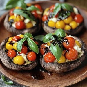 To make this dish, you will need: - 4 large Portobello mushrooms, stems removed - 1 cup cherry tomatoes, halved - 1 cup fresh mozzarella balls (bocconcini), halved - 1/4 cup fresh basil leaves, chopped - 2 tablespoons balsamic glaze - 2 tablespoons olive oil - 1 teaspoon garlic powder - Salt and pepper to taste These ingredients create a fresh and tasty filling. The mushrooms serve as a perfect base, holding all the flavors together. If you want to change things up, consider these options: - Swap cherry tomatoes for diced bell peppers for a crunch. - Use goat cheese instead of mozzarella for a tangy twist. - Try arugula instead of basil for a peppery flavor. - Use a splash of lemon juice instead of balsamic glaze for brightness. These alternatives can make your dish unique while keeping it delicious. For this recipe, gather these tools: - Baking sheet - Mixing bowl - Spoon or spatula for mixing - Measuring cups and spoons - Oven for baking Having the right tools makes the cooking process smoother and more enjoyable. You’ll be ready to create a delightful meal! First, preheat your oven to 375°F (190°C). This step helps the mushrooms cook evenly. Make sure your oven is hot before baking. Next, take your Portobello mushrooms. Use a damp paper towel to clean them. Avoid rinsing under water, as mushrooms absorb moisture. Remove the stems and place the mushrooms gill side up on a baking sheet. Now, let’s make the Caprese filling. In a mixing bowl, combine the halved cherry tomatoes and mozzarella balls. Add the chopped basil to the bowl. Drizzle in the balsamic glaze and olive oil. Sprinkle garlic powder, salt, and pepper. Mix gently to coat all the ingredients. It's time to stuff the mushrooms! Take a spoon and fill each mushroom cap with the Caprese mixture. Press down lightly to pack it in. Make sure each cap is full for the best flavor. Place the baking sheet in the preheated oven. Bake for 20 to 25 minutes. You want the mushrooms to be tender and the cheese to melt slightly. Once done, take them out and let them cool for a few minutes. Enjoy your Portobello mushrooms filled with Caprese delight! When selecting Portobello mushrooms, look for firm caps. They should be dark brown and smooth. Avoid mushrooms that feel slimy or have dark spots. Fresh mushrooms smell earthy and pleasant. You can ask your local store for the freshest batch. This ensures the best flavor in your dish. Serve the stuffed mushrooms hot from the oven. They are great as a starter or side dish. Pair them with a simple salad for a fresh touch. A light pasta dish complements the rich flavors well. You can also serve them with crusty bread to soak up any juices. Drizzle extra balsamic glaze on top to impress your guests. A common mistake is overcooking the mushrooms. Keep an eye on them during baking. If they become too soft, they lose their texture. Another mistake is skipping the seasoning. Salt and pepper enhance the flavors of the filling. Lastly, don’t forget to pack the filling tightly. This keeps the delicious mix from falling out during cooking. {{image_2}} You can easily make this dish vegetarian or vegan. For a vegetarian option, use the fresh mozzarella balls as is. If you want a vegan version, swap the mozzarella for a plant-based cheese. Many brands offer vegan mozzarella that melts well. You can also use cashew cheese for a creamy texture. While mozzarella is classic, you can try other cheeses. Goat cheese adds a tangy flavor that pairs well with mushrooms. Feta cheese offers a salty kick. For a rich taste, use burrata. Each cheese gives a unique twist to your stuffed mushrooms. Herbs and spices can elevate your Caprese filling. Add oregano or thyme for an earthy flavor. A pinch of red pepper flakes gives a nice heat. Fresh parsley or chives can brighten the dish. Experiment with different combinations for your perfect blend. To store leftover Portobello mushrooms filled with Caprese delight, let them cool first. Place them in an airtight container. You can keep them in the fridge for up to three days. Make sure to separate layers with parchment paper. This helps prevent sticking and keeps them fresh. When you want to enjoy the leftovers, reheat them in the oven. Preheat the oven to 350°F (175°C). Place the mushrooms on a baking sheet. Cover them with foil to keep them moist. Heat for about 10-15 minutes, or until hot. You can also use a microwave if you're in a hurry. Just heat for 1-2 minutes. Check to ensure they are warm throughout. You can freeze these stuffed mushrooms for later meals. First, let them cool completely. Then, wrap each mushroom tightly with plastic wrap. Place the wrapped mushrooms in a freezer bag. They can stay in the freezer for up to three months. When ready to eat, thaw them overnight in the fridge. Reheat using the oven for the best texture. Enjoy the taste of Caprese delight any time! You should bake Portobello mushrooms for about 20-25 minutes. This time allows them to become tender and the cheese to melt. Yes, you can make this recipe ahead of time. Prepare the mushrooms and filling the day before. Keep them in the fridge. Bake them right before serving. These stuffed mushrooms pair well with a fresh side salad. You can also serve them with crusty bread or pasta. A light white wine enhances the meal nicely. Yes, Portobello mushrooms are healthy! They are low in calories and high in nutrients. They provide fiber, vitamins, and minerals. They can help support a balanced diet. For the complete recipe, visit Caprese Delight Portobello Mushrooms. The steps are simple, and the flavors shine through! In this article, we covered how to create delicious Portobello mushrooms filled with Caprese delight. You learned about the key ingredients and tools needed to make this dish. We also discussed step-by-step instructions for preparation and cooking. Lastly, we shared tips to enhance your dish and storage info for leftovers. Experiment with variations to make this dish fit your taste. Cooking should be fun and rewarding. Enjoy making these tasty mushrooms!