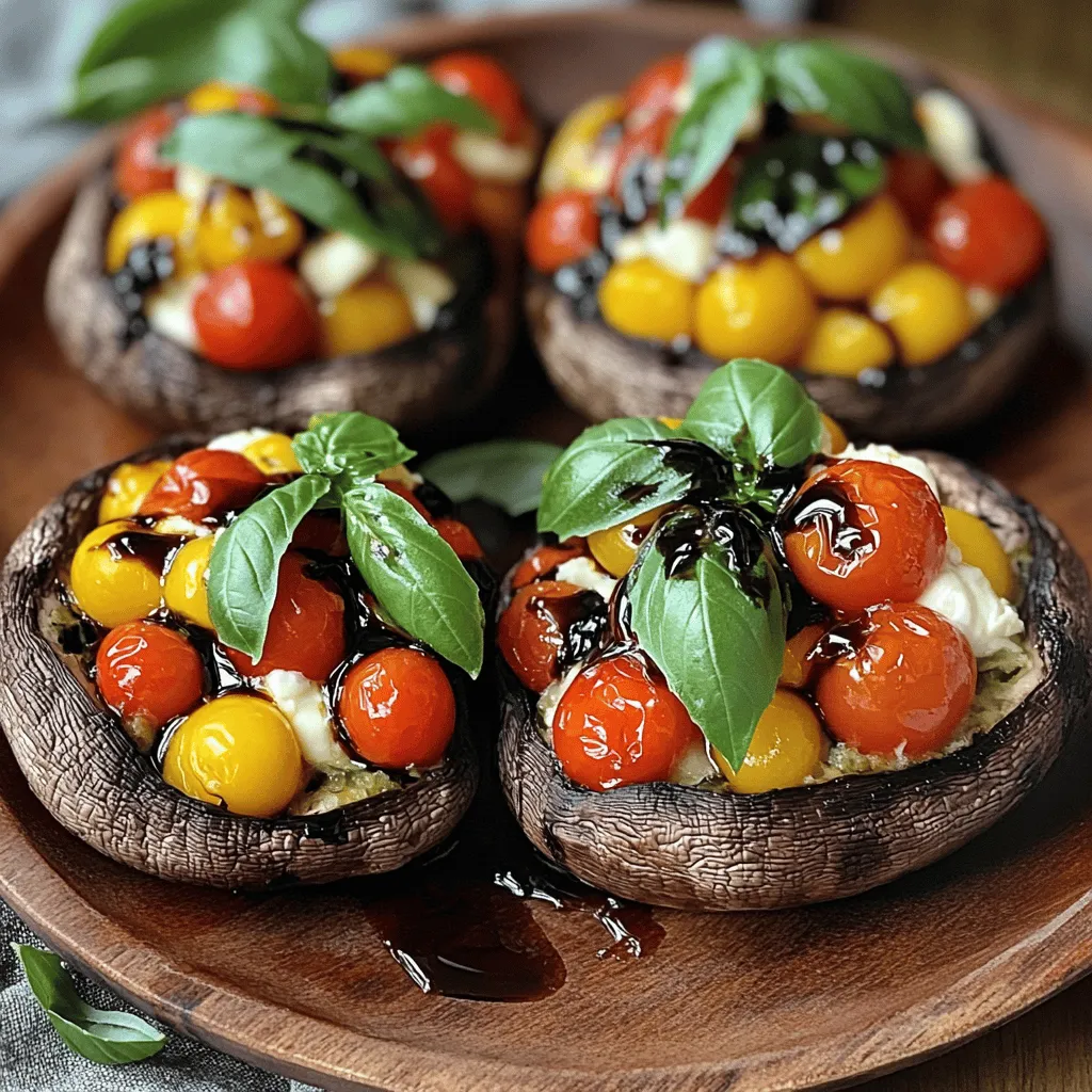 To make this dish, you will need: - 4 large Portobello mushrooms, stems removed - 1 cup cherry tomatoes, halved - 1 cup fresh mozzarella balls (bocconcini), halved - 1/4 cup fresh basil leaves, chopped - 2 tablespoons balsamic glaze - 2 tablespoons olive oil - 1 teaspoon garlic powder - Salt and pepper to taste These ingredients create a fresh and tasty filling. The mushrooms serve as a perfect base, holding all the flavors together. If you want to change things up, consider these options: - Swap cherry tomatoes for diced bell peppers for a crunch. - Use goat cheese instead of mozzarella for a tangy twist. - Try arugula instead of basil for a peppery flavor. - Use a splash of lemon juice instead of balsamic glaze for brightness. These alternatives can make your dish unique while keeping it delicious. For this recipe, gather these tools: - Baking sheet - Mixing bowl - Spoon or spatula for mixing - Measuring cups and spoons - Oven for baking Having the right tools makes the cooking process smoother and more enjoyable. You’ll be ready to create a delightful meal! First, preheat your oven to 375°F (190°C). This step helps the mushrooms cook evenly. Make sure your oven is hot before baking. Next, take your Portobello mushrooms. Use a damp paper towel to clean them. Avoid rinsing under water, as mushrooms absorb moisture. Remove the stems and place the mushrooms gill side up on a baking sheet. Now, let’s make the Caprese filling. In a mixing bowl, combine the halved cherry tomatoes and mozzarella balls. Add the chopped basil to the bowl. Drizzle in the balsamic glaze and olive oil. Sprinkle garlic powder, salt, and pepper. Mix gently to coat all the ingredients. It's time to stuff the mushrooms! Take a spoon and fill each mushroom cap with the Caprese mixture. Press down lightly to pack it in. Make sure each cap is full for the best flavor. Place the baking sheet in the preheated oven. Bake for 20 to 25 minutes. You want the mushrooms to be tender and the cheese to melt slightly. Once done, take them out and let them cool for a few minutes. Enjoy your Portobello mushrooms filled with Caprese delight! When selecting Portobello mushrooms, look for firm caps. They should be dark brown and smooth. Avoid mushrooms that feel slimy or have dark spots. Fresh mushrooms smell earthy and pleasant. You can ask your local store for the freshest batch. This ensures the best flavor in your dish. Serve the stuffed mushrooms hot from the oven. They are great as a starter or side dish. Pair them with a simple salad for a fresh touch. A light pasta dish complements the rich flavors well. You can also serve them with crusty bread to soak up any juices. Drizzle extra balsamic glaze on top to impress your guests. A common mistake is overcooking the mushrooms. Keep an eye on them during baking. If they become too soft, they lose their texture. Another mistake is skipping the seasoning. Salt and pepper enhance the flavors of the filling. Lastly, don’t forget to pack the filling tightly. This keeps the delicious mix from falling out during cooking. {{image_2}} You can easily make this dish vegetarian or vegan. For a vegetarian option, use the fresh mozzarella balls as is. If you want a vegan version, swap the mozzarella for a plant-based cheese. Many brands offer vegan mozzarella that melts well. You can also use cashew cheese for a creamy texture. While mozzarella is classic, you can try other cheeses. Goat cheese adds a tangy flavor that pairs well with mushrooms. Feta cheese offers a salty kick. For a rich taste, use burrata. Each cheese gives a unique twist to your stuffed mushrooms. Herbs and spices can elevate your Caprese filling. Add oregano or thyme for an earthy flavor. A pinch of red pepper flakes gives a nice heat. Fresh parsley or chives can brighten the dish. Experiment with different combinations for your perfect blend. To store leftover Portobello mushrooms filled with Caprese delight, let them cool first. Place them in an airtight container. You can keep them in the fridge for up to three days. Make sure to separate layers with parchment paper. This helps prevent sticking and keeps them fresh. When you want to enjoy the leftovers, reheat them in the oven. Preheat the oven to 350°F (175°C). Place the mushrooms on a baking sheet. Cover them with foil to keep them moist. Heat for about 10-15 minutes, or until hot. You can also use a microwave if you're in a hurry. Just heat for 1-2 minutes. Check to ensure they are warm throughout. You can freeze these stuffed mushrooms for later meals. First, let them cool completely. Then, wrap each mushroom tightly with plastic wrap. Place the wrapped mushrooms in a freezer bag. They can stay in the freezer for up to three months. When ready to eat, thaw them overnight in the fridge. Reheat using the oven for the best texture. Enjoy the taste of Caprese delight any time! You should bake Portobello mushrooms for about 20-25 minutes. This time allows them to become tender and the cheese to melt. Yes, you can make this recipe ahead of time. Prepare the mushrooms and filling the day before. Keep them in the fridge. Bake them right before serving. These stuffed mushrooms pair well with a fresh side salad. You can also serve them with crusty bread or pasta. A light white wine enhances the meal nicely. Yes, Portobello mushrooms are healthy! They are low in calories and high in nutrients. They provide fiber, vitamins, and minerals. They can help support a balanced diet. For the complete recipe, visit Caprese Delight Portobello Mushrooms. The steps are simple, and the flavors shine through! In this article, we covered how to create delicious Portobello mushrooms filled with Caprese delight. You learned about the key ingredients and tools needed to make this dish. We also discussed step-by-step instructions for preparation and cooking. Lastly, we shared tips to enhance your dish and storage info for leftovers. Experiment with variations to make this dish fit your taste. Cooking should be fun and rewarding. Enjoy making these tasty mushrooms!