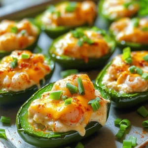 - 12 large jalapeño peppers - 1 pound shrimp, peeled and deveined - 1 tablespoon Cajun seasoning - 1 cup cream cheese, softened - 1/2 cup shredded sharp cheddar cheese - 1/4 cup green onions, finely chopped - 2 cloves garlic, minced - 1 tablespoon olive oil - Salt and pepper to taste To create Fiery Cajun Shrimp Stuffed Jalapeños, you need fresh ingredients. The jalapeños should be large and firm. This helps them hold the stuffing well. The shrimp must be peeled and deveined for a clean taste. Cajun seasoning adds that kick. Cream cheese gives the filling a creamy texture, while shredded cheddar adds flavor. Chop the green onions finely for the best taste. Minced garlic adds a nice aroma. You will use olive oil to sauté the garlic and shrimp. Always keep salt and pepper nearby. They help bring out all the flavors. - Extra green onions - Hot sauce for drizzling - Lime wedges These garnishes enhance your dish. Extra green onions add color and crunch. Hot sauce gives a spicy kick. Lime wedges add a fresh touch. Each adds a unique layer of flavor. For the full experience, check the [Full Recipe]. - Preheat the oven to 375°F (190°C). - Slice the jalapeños in half and remove seeds. This step is key for less heat. - In a skillet, heat olive oil over medium heat. - Add minced garlic and sauté for one minute. It will smell amazing! - Toss in the shrimp and sprinkle with Cajun seasoning. - Cook until pink and opaque, about 3-4 minutes. Remove from heat and cool slightly. - In a bowl, mix the shrimp with cream cheese and cheddar. - Stuff each jalapeño half generously with the shrimp mix. - Arrange the stuffed jalapeños on a baking sheet. - Bake for 20-25 minutes until tender and golden. This simple recipe creates a tasty delight that’s sure to impress! For the full recipe, check out the ingredients and cooking steps above. If you want a milder flavor, take out the seeds and membranes from the jalapeños. This helps lower the heat. You can also soak them in cold water for a few minutes. It makes them less spicy. For a less fiery option, try using a mild seasoning blend instead of Cajun. This keeps the flavor without the heat. You can cook the stuffed jalapeños in two ways: skillet or oven. The skillet gives a nice crisp on the outside, while baking makes them tender. If you are short on time, prep the shrimp ahead. Cook it the night before and store it in the fridge. This saves time when you're ready to cook. When serving your stuffed jalapeños, use a large platter. Arrange them neatly and add some garnishes. Extra green onions give a nice touch. A drizzle of hot sauce adds color and flavor. For parties, these look great with lime wedges on the side. They are perfect for sharing and impress your guests. For the full recipe, check out the details mentioned earlier. {{image_2}} You can switch shrimp for chicken or tofu. Chicken works well with Cajun spices. Use cooked, shredded chicken for a hearty bite. For a vegan option, tofu is great. Press the tofu to remove water, then cube it. Sauté it with Cajun seasoning until it’s crispy. Both options keep the dish flavorful and fun. Cheese makes this dish creamy and rich. You can try different cheese blends for fun flavors. Goat cheese offers a tangy twist. Mozzarella gives a milder taste and gooey texture. Blend cheeses, like pepper jack for heat or gouda for smokiness. Each choice adds a unique flair to your stuffed jalapeños. Think about adding more spices or herbs to boost the Cajun flavor. Smoked paprika or cayenne pepper can give extra heat. Fresh herbs like parsley or cilantro brighten the dish. A squeeze of lemon or lime adds freshness. Experiment with flavors to find your perfect mix. Your stuffed jalapeños will shine with bold tastes. For the full recipe, check out the details above. To keep your stuffed jalapeños fresh, place them in an airtight container. Make sure they cool down first. Store them in the fridge for up to three days. If you want to keep them longer, try freezing them. Freezing stuffed jalapeños is easy. First, let them cool completely. Next, wrap each jalapeño in plastic wrap or aluminum foil. Then, place them in a freezer-safe bag. They can last up to three months in the freezer. When you're ready to eat, just thaw them in the fridge overnight. To reheat stuffed jalapeños, the oven is best. Preheat the oven to 350°F (175°C). Place the jalapeños on a baking sheet and cover them with foil. Heat for about 15-20 minutes until they are warm. This method keeps them from getting soggy and preserves their flavor. You can also microwave them for a quick option, but they may lose some crispness. To find milder jalapeños, select peppers that are larger and have a smooth skin. Look for those that are light green in color. Avoid small, wrinkled, or very dark jalapeños. When you slice them, remove all seeds and the white membranes inside. These parts hold the most heat. Yes, you can prep these stuffed jalapeños ahead of time. Prepare the filling and stuff the peppers. Place them in an airtight container and keep them in the fridge for up to 24 hours. When you’re ready to bake, just pop them in the oven. You might need an extra few minutes to cook. These stuffed jalapeños pair well with many side dishes. Try serving them with a fresh garden salad or some crispy tortilla chips. For drinks, a cold beer or a refreshing lemonade works great. You can also serve them with a creamy dip or a zesty salsa for extra flavor. For the full recipe, check the complete guide above. In this blog post, we covered how to make Fiery Cajun Shrimp Stuffed Jalapeños. You learned about the key ingredients, simple steps to prepare them, and helpful tips for serving. Remember, you can adjust the heat and even try different meats or cheeses. With these variations and storage methods, your leftovers will stay tasty too. Enjoy making these flavorful jalapeños for your next gathering. They're sure to impress.