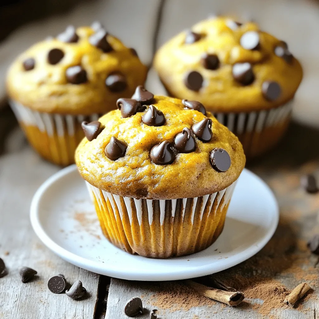 To make the best Pumpkin Chocolate Chip Muffins, you need simple ingredients. Here’s what you will need: - 1 ½ cups all-purpose flour - 1 cup canned pumpkin puree - ½ cup brown sugar, packed - ½ cup granulated sugar - ½ cup vegetable oil - 2 large eggs - 1 teaspoon vanilla extract - 1 teaspoon baking soda - ½ teaspoon baking powder - ½ teaspoon salt - 1 teaspoon ground cinnamon - ½ teaspoon ground nutmeg - 1 cup semi-sweet chocolate chips Using these ingredients, you will create a treat that is both soft and sweet. The canned pumpkin puree gives the muffins a nice texture and flavor. The spices, like cinnamon and nutmeg, add warmth. The chocolate chips melt into pockets of joy. Make sure to measure each ingredient carefully. This will help your muffins rise well and taste great. Remember, the right balance of sugars will keep the muffins sweet without being too sugary. For the full recipe, you can refer to the instructions above. - Preheat your oven to 350°F (175°C). Line the muffin pan with paper liners or spray it. - In a large bowl, mix together the flour, baking soda, baking powder, salt, cinnamon, and nutmeg. Whisk until everything is well combined. - In a separate bowl, whisk the canned pumpkin puree, brown sugar, granulated sugar, vegetable oil, eggs, and vanilla extract. Mix until smooth. - Slowly add the dry mixture to the wet mixture. Stir gently until just combined. Be careful not to overmix. - Now, fold in the chocolate chips. Use a spatula to make sure they spread evenly in the batter. - Fill each muffin cup about ¾ full with the batter. This helps them rise nicely while baking. - Bake in the preheated oven for 18-20 minutes. To check for doneness, insert a toothpick into the center of a muffin. If it comes out clean, they are ready. Don't forget to check out the Full Recipe for more details! To make the best pumpkin chocolate chip muffins, avoid overmixing the batter. When you mix too much, the muffins can become tough. Mix just until the dry and wet ingredients come together. Adjusting sweetness and spices can also enhance your muffins. If you prefer a sweeter muffin, add extra sugar. You can also add more cinnamon or nutmeg if you want a stronger flavor. Using room temperature ingredients is key. This helps the batter mix well and rise properly. Take out your eggs and pumpkin puree before you start. For muffin storage, keep them fresh by placing them in an airtight container. Store them at room temperature for up to three days. If you want them to last longer, freeze them! Just make sure to wrap them tightly. For the full recipe, check the beginning of the article. {{image_2}} You can make pumpkin chocolate chip muffins even better by changing a few things. Adding nuts or seeds gives a nice crunch. I love using walnuts or pecans for a rich taste. If you prefer seeds, try sunflower or pumpkin seeds. They add texture and nutrition. Using different types of chocolate can also change the flavor. You might love dark chocolate instead of semi-sweet. Or, mix in white chocolate chips for a sweet twist. You can even use chocolate chunks for a gooier bite. Don’t be afraid to experiment with flavors you enjoy! If you want to try something different, consider gluten-free options. You can replace all-purpose flour with a gluten-free blend. Just make sure it has xanthan gum for better texture. These muffins will still taste great and be friendly for those who avoid gluten. For vegan adaptations, swap the eggs with flaxseed meal or applesauce. Use a plant-based oil for moisture, like coconut or avocado oil. You can also choose dairy-free chocolate chips to keep everything vegan-friendly. These changes make your muffins suitable for more diets while keeping them delicious. For a complete guide on making these muffins, check out the Full Recipe. To keep your pumpkin chocolate chip muffins fresh, store them properly. If you plan to eat them within a few days, keep them at room temperature. Place the muffins in an airtight container or a resealable bag. This helps prevent them from drying out. If you need to store them longer, consider refrigerating or freezing the muffins. Refrigerating can extend their life by several days. Just wrap them well to avoid moisture loss. On the other hand, freezing muffins is a great option for longer storage. Wrap each muffin in plastic wrap, then place them in a freezer bag. They can last for up to three months in the freezer. To enjoy your muffins warm, reheating is key. The best methods for reheating include using an oven or a microwave. For the oven, preheat it to 350°F (175°C). Place the muffins on a baking sheet and warm for about 10 minutes. This method keeps them crisp on the outside and soft inside. If you prefer the microwave, heat each muffin for about 15 to 20 seconds. Check to ensure they do not get too hot. To keep them moist while reheating, cover the muffins with a damp paper towel. This trap steam helps avoid dryness. Enjoy these tasty treats warm for the best flavor! For the full recipe, check out the instructions above. Can I use fresh pumpkin instead of canned? Yes, you can use fresh pumpkin. Just cook and puree it. Make sure to drain any excess water. This keeps the muffins from being too wet. How can I make these muffins healthier? You can reduce sugar or use a natural sweetener. Swap half the oil for applesauce. You can also add whole wheat flour for more fiber. What can I substitute for eggs in the recipe? You can use unsweetened applesauce or mashed banana. Each egg equals 1/4 cup of these substitutes. Flaxseed meal is another good choice. Mix 1 tablespoon of flaxseed with 3 tablespoons of water. Let it sit for a few minutes to thicken. How long do these muffins last? These muffins last about 3 to 5 days at room temperature. Store them in an airtight container. For longer storage, freeze them for up to 3 months. Why did my muffins turn out dense? Dense muffins can happen if you overmix the batter. Mix just until combined. Also, check if your baking powder and soda are fresh. Old leavening agents can cause density. What should I do if the muffins are overbaked? If your muffins are overbaked, they may be dry. To fix this, serve them with butter or cream cheese. You can also drizzle some syrup on top for added moisture. In this post, we covered the key ingredients for delicious pumpkin chocolate chip muffins and shared step-by-step instructions for making them. With my tips and tricks, you can achieve the best texture and flavor. Plus, I showed you fun variations and storage ideas to keep your muffins fresh. Baking is about experimenting and having fun. I hope you feel ready to make your own tasty treats with this guide! Enjoy your baking journey!