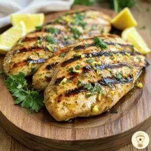 Here is what you need for Zesty Lemon Garlic Grilled Chicken: - 4 boneless, skinless chicken breasts - 4 cloves of garlic, minced - 1/4 cup fresh lemon juice - 1 tablespoon lemon zest - 1/4 cup olive oil - 2 teaspoons honey - 1 teaspoon dried oregano - 1 teaspoon salt - 1/2 teaspoon black pepper - Fresh parsley, chopped (for garnish) If you don’t have everything, no problem! Here are some swaps: - Chicken Breasts: You can use thighs for more flavor. - Olive Oil: Avocado oil works well too. - Honey: Maple syrup adds a nice touch if you're vegan. - Oregano: Use thyme or Italian seasoning for a twist. Want to make it even better? Try these ideas: - Add a pinch of red pepper flakes for heat. - Mix in a tablespoon of Dijon mustard for depth. - Toss in fresh herbs like basil or cilantro for a fresh kick. These ingredients and options will help you create a tasty and juicy dish. For the full recipe, check out the details above! To make the marinade, grab a medium bowl. Add 4 minced garlic cloves, 1/4 cup of fresh lemon juice, and 1 tablespoon of lemon zest. Next, pour in 1/4 cup of olive oil and 2 teaspoons of honey. Sprinkle in 1 teaspoon of dried oregano, 1 teaspoon of salt, and 1/2 teaspoon of black pepper. Whisk all the ingredients together until they blend nicely. This mix brings bold flavors to the chicken. To get the best flavor, place the chicken breasts in a large resealable plastic bag or a shallow dish. Pour the marinade over the chicken. Make sure each piece is well coated. Seal the bag or cover the dish and put it in the fridge. Let it chill for at least 1 hour. For even better taste, marinate for up to 4 hours. The longer the chicken sits, the more the flavors soak in. Before grilling, preheat your grill to medium-high heat, about 400°F (200°C). Take the chicken out of the marinade and let the excess drip off. Discard the leftover marinade. Place the chicken on the grill. Cook each side for about 6-7 minutes. You want nice grill marks and the chicken to reach an internal temperature of 165°F (75°C). After grilling, let the chicken rest for 5 minutes before slicing. This helps keep it juicy. Don’t forget to garnish with fresh parsley before serving! Check out the Full Recipe for complete details. To keep your chicken tender and juicy, start with fresh chicken breasts. The marinating time is key. I recommend marinating for at least one hour, but four hours gives the best flavor. The mixture of lemon juice and olive oil not only adds taste but also helps break down the meat. For added moisture, let the chicken rest after grilling. This helps keep the juices inside. Preheat your grill to medium-high heat, around 400°F (200°C). This temperature helps sear the chicken quickly. Avoid flipping the chicken too soon. Let it cook for about 6-7 minutes on each side. Use a meat thermometer to check the internal temperature. It should reach 165°F (75°C) for safe eating. Always keep the grill lid closed to maintain heat. To get those perfect grill marks, ensure the grill grates are clean and well-oiled. Place the chicken at a 45-degree angle to the grates when you first set it down. After a few minutes, rotate the chicken 90 degrees to create crosshatch marks. Flip it only once to keep the grill marks sharp. For more tips, check out the Full Recipe for Zesty Lemon Garlic Grilled Chicken. {{image_2}} You can switch the chicken for other meats. Salmon works great with this marinade. The lemon and garlic add a nice flavor to the fish. Just grill the salmon for about 4-5 minutes on each side. Tofu is another option. Press the tofu to remove extra water, then marinate it just like the chicken. Grill the tofu slices for about 5-6 minutes on each side. Both options keep the dish zesty and tasty. If you want to change the flavor, try different herbs and spices. Basil or thyme can replace oregano for a new taste. You can also add a pinch of red pepper flakes for heat. If you love a smoky flavor, add some smoked paprika. Mixing in fresh herbs like cilantro can give a fresh twist too. These small changes can make your dish unique every time. Pair your grilled chicken with tasty veggies. Bell peppers, zucchini, and asparagus work well. Just slice them up, toss them in olive oil, and season with salt and pepper. Grill them alongside the chicken for about 5-7 minutes. You can even use leftover marinade on the veggies for extra flavor. This makes a colorful and healthy plate that everyone will enjoy. For more details, check the Full Recipe. To store leftover Zesty Lemon Garlic Grilled Chicken, let it cool first. Place the chicken in an airtight container. Make sure you cover it well to keep it fresh. You can keep it in the fridge for up to 4 days. If you want to save it longer, try freezing it. When you are ready to enjoy your leftover chicken, you can reheat it easily. The best way is to use the oven. Preheat the oven to 350°F (175°C). Place the chicken on a baking sheet and cover it with foil. Heat for about 15-20 minutes or until warm. You can also use a microwave, but be careful. Heat it in short bursts to avoid drying it out. If you want to freeze the chicken, wrap each piece tightly in plastic wrap. Then, place them in a freezer bag. Remove as much air as you can before sealing. This helps prevent freezer burn. You can freeze the chicken for up to 3 months. When you're ready to eat, just thaw it in the fridge overnight before reheating. Enjoy your Zesty Lemon Garlic Grilled Chicken even days later with these simple storage tips! You can find the Full Recipe for all the steps and tips. Yes, you can use bone-in chicken. It will add more flavor and moisture. Just keep in mind that bone-in chicken may take longer to cook. Aim for an internal temperature of 165°F to ensure it's done. Adjust your grilling time to about 10-12 minutes per side. You can marinate the chicken for at least one hour. For the best taste, aim for four hours or even overnight. This makes the chicken super juicy and flavorful. Just remember to keep it in the fridge while it marinates. This ensures food safety and great results. This grilled chicken pairs well with many sides. Here are a few ideas: - Fresh garden salad - Grilled vegetables like zucchini and bell peppers - Roasted potatoes or sweet potatoes - Quinoa or couscous for a hearty option - A light pasta salad for a refreshing touch These sides complement the zesty flavors and make your meal more enjoyable. For more ideas, check the Full Recipe. This blog post laid out the key ingredients and their substitutes for a delightful zesty lemon garlic grilled chicken. You learned about marinating, grilling techniques, and tips for juicy results. We explored variations, from different meats to veggie pairings. Lastly, you received helpful storage tips and answers to common questions. Use these insights next time you grill. With practice, you'll create tasty meals that impress everyone! Enjoy your cooking journey!