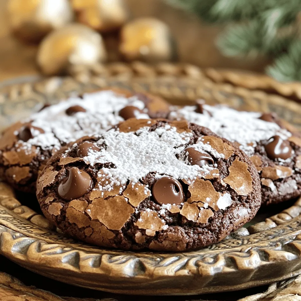 To make fudgy chocolate brownie cookies, gather these ingredients: - 1 cup all-purpose flour - 1/2 cup unsweetened cocoa powder - 1/2 teaspoon baking powder - 1/4 teaspoon salt - 1/2 cup unsalted butter, melted - 1 cup brown sugar, packed - 1/2 cup granulated sugar - 2 large eggs - 1 teaspoon vanilla extract - 1 cup semi-sweet chocolate chips - 1/2 cup walnuts or pecans, chopped (optional) When measuring flour, spoon it into a cup and level it off. Do not pack it down. For cocoa powder, use a dry measuring cup and level it as well. This ensures the right texture for the cookies. Always use room temperature eggs for better mixing. If you're out of unsalted butter, you can use salted butter. Just reduce the added salt to 1/8 teaspoon. Need a gluten-free option? Use gluten-free all-purpose flour instead of regular flour. For a dairy-free choice, replace the butter with coconut oil or a plant-based butter. You can swap the semi-sweet chocolate chips for dark chocolate or milk chocolate if you prefer. Walnuts or pecans can be left out or replaced with your favorite nut. Enjoy experimenting with these substitutions! For the full recipe, check the recipe section above. Start by gathering your ingredients. You need: - 1 cup all-purpose flour - 1/2 cup unsweetened cocoa powder - 1/2 teaspoon baking powder - 1/4 teaspoon salt - 1/2 cup unsalted butter, melted - 1 cup brown sugar, packed - 1/2 cup granulated sugar - 2 large eggs - 1 teaspoon vanilla extract - 1 cup semi-sweet chocolate chips - 1/2 cup walnuts or pecans, chopped (optional) Next, preheat your oven to 350°F (175°C). Line a baking sheet with parchment paper. This step helps with easy cookie removal later. In a medium bowl, whisk together the flour, cocoa powder, baking powder, and salt. Set this mixture aside for now. In a large bowl, mix the melted butter, brown sugar, and granulated sugar. Stir until it feels smooth and creamy. Add the eggs one at a time. Mix well after each egg. Finally, stir in the vanilla extract for that lovely flavor. Now, gradually add the dry mixture to the wet mixture. Stir gently until just combined. This helps keep the cookies nice and fudgy. If you want, fold in the chocolate chips and nuts for that extra crunch. Using a cookie scoop or tablespoon, drop rounded balls of dough onto your prepared baking sheet. Make sure to leave some space between each cookie. This helps them spread while baking. Bake in your preheated oven for 10-12 minutes. The edges should be set, but the centers might look a bit underbaked. This is perfect for that fudgy texture we all love! Once baked, remove the cookies from the oven. Let them cool on the baking sheet for 5 minutes. After that, transfer the cookies to a wire rack. This cooling step is crucial for the cookies to firm up nicely. When ready to serve, place the cookies on a decorative plate. You can dust them with powdered sugar or drizzle melted chocolate on top. It makes them look fancy and taste amazing! For the full recipe, check the earlier section. Enjoy your delicious fudgy chocolate brownie cookies! To make your brownie cookies fudgy, use less flour. Stick to the recipe's measurements for best results. Adding more chocolate chips helps too. They melt and create a rich texture. Bake them just enough. You want the edges firm and the middle soft. One mistake is overmixing the dough. When you mix too much, your cookies can turn cakey. Another mistake is baking too long. Keep an eye on them. If they look too dry, remove them from the oven. Also, don’t skip the cooling time. Letting them rest makes them better. For this recipe, you need a few simple tools. A mixing bowl helps combine ingredients well. Use a whisk for the dry mix and a spatula for the dough. A cookie scoop helps with even sizing. A parchment-lined baking sheet ensures easy cleanup. For cooling, a wire rack is best. It lets air flow around the cookies, keeping them soft. For the full recipe, refer to the section above. {{image_2}} You can make these fudgy chocolate brownie cookies even better. Add some extras to the dough. Here are some fun ideas: - Mint Extract: Swap in mint extract for a fresh twist. - Peanut Butter: Mix in a cup of peanut butter chips for a nutty taste. - Sea Salt: Sprinkle sea salt on top before baking for a sweet-salty treat. - Espresso Powder: A teaspoon of espresso powder boosts the chocolate flavor. These additions can turn a simple cookie into a special treat! You can adapt this recipe for different diets. Here are some easy swaps: - Gluten-Free: Use a gluten-free all-purpose flour blend instead of regular flour. - Vegan: Replace butter with coconut oil and eggs with flaxseed meal or applesauce. - Dairy-Free: Choose dairy-free chocolate chips to keep it dairy-free. These changes make it easy for everyone to enjoy! Serve these cookies warm for the best taste. Here are some fun ideas to enjoy them: - Ice Cream Sandwiches: Place a scoop of ice cream between two cookies. - With Milk: Pair with a cold glass of milk for a classic combo. - Decorate: Dust with powdered sugar or drizzle melted chocolate on top for flair. These serving ideas make your cookies even more delightful! To keep your fudgy chocolate brownie cookies fresh, store them in an airtight container. This keeps moisture in and prevents cookies from drying out. You can place wax paper between layers if you stack them. Store them at room temperature for up to five days. For longer storage, consider freezing them. Freezing your cookies is simple and helps save them for later. First, let the cookies cool completely. Then, place them in a single layer on a baking sheet. Freeze them for about an hour until firm. After that, transfer the cookies to a zip-top freezer bag. Remove as much air as possible before sealing. They can last up to three months in the freezer. When you’re ready to enjoy a frozen cookie, you can reheat it in the oven. Preheat your oven to 350°F (175°C). Place the cookies on a baking sheet and heat them for about 5 to 7 minutes. This warms them up and helps restore their fudgy texture. You can also use a microwave for a quick heat. Just warm them for 10 to 15 seconds. Enjoy your cookies warm and gooey! I recommend storing your fudgy chocolate brownie cookies in an airtight container. This keeps them soft and fresh. Place a piece of bread in the container to help maintain moisture. You can store them at room temperature for up to a week. For longer storage, move them to the fridge. They will last about two weeks in the fridge. Yes, you can make this recipe ahead of time. Prepare the cookie dough and store it in the fridge for up to three days. When you're ready to bake, just scoop and bake as usual. You can also freeze the dough for up to three months. Thaw it in the fridge overnight before baking. Brownie cookies are denser and fudgier than regular cookies. They have a rich chocolate flavor similar to brownies. Regular cookies are often lighter and fluffier. Brownie cookies use more chocolate and less flour, giving them that unique texture. To get a chewy texture, do not overmix the dough. Mix until just combined. Also, use brown sugar, which adds moisture and chewiness. Bake the cookies until the edges are set but the centers are soft. This helps keep them chewy. To bake cookies evenly, use a light-colored baking sheet. Dark sheets can cause the bottoms to brown too fast. Make sure to space the cookies apart for air circulation. Rotate the baking sheet halfway through baking. This ensures even cooking and golden edges. This blog post covered everything you need to make the best fudgy brownie cookies. We talked about ingredients, the essential steps, and tips to avoid common mistakes. Remember, a chewy texture comes from careful baking and the right ingredients. Don’t forget to explore variations for new flavors. Store your cookies well to keep them fresh. With these tips, you’ll impress anyone with your homemade treats. Now, it’s time to bake and enjoy every bite!