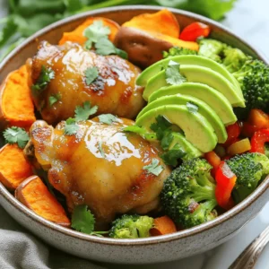 Here is what you need for Chicken and Sweet Potato Bowls. These ingredients make a tasty, colorful meal. - 2 medium sweet potatoes, peeled and cubed - 2 tablespoons olive oil - Salt and pepper to taste - 1 teaspoon smoked paprika - 1 pound boneless, skinless chicken thighs - 1 tablespoon soy sauce - 1 tablespoon honey - 1 teaspoon ginger, grated - 1 tablespoon lime juice - 1 red bell pepper, sliced - 1 cup broccoli florets - 1 avocado, sliced - Fresh cilantro, for garnish - Lime wedges, for serving Each ingredient adds flavor and nutrition. Sweet potatoes give you fiber and vitamins. Chicken thighs keep the meal hearty with protein. The veggies add crunch and color. Using fresh cilantro and lime gives your bowl a bright finish. You can find the Full Recipe above to get started! - Preheat your oven to 425°F (220°C). - Toss the cubed sweet potatoes with olive oil, salt, pepper, and smoked paprika. Start by preheating your oven. This step is key to getting those sweet potatoes nice and crispy. While that heats up, grab a bowl and toss your sweet potatoes with olive oil and seasonings. I love using smoked paprika for a touch of warmth. It adds a nice flavor! - Marinate the chicken. - Cook chicken in a skillet. Next, let's marinate the chicken. Mix soy sauce, honey, grated ginger, and lime juice in a bowl. Add your chicken thighs and coat them well. Let them soak up the flavors for at least 10 minutes. Now, heat a large skillet over medium heat. Add a splash of olive oil and cook the chicken for about 6-7 minutes on each side. You want it golden brown and cooked through. - Layer roasted sweet potatoes. - Add vegetables and chicken. Once everything is cooked, it’s time to assemble your bowls! Start with a base of those roasted sweet potatoes. Then, slice the chicken and layer it on top. Add sautéed red bell pepper and broccoli for color and nutrition. Top it off with sliced avocado and fresh cilantro. Serve with lime wedges for that extra zing! You can follow the full recipe for detailed steps and timing. Enjoy your nutritious meal! - Perfectly roast sweet potatoes: Start by cutting sweet potatoes into even cubes. This helps them cook evenly. Toss them with olive oil, salt, pepper, and smoked paprika. Make sure they are spread out in a single layer on the baking sheet. Roast at 425°F (220°C) for about 20 minutes. Stir them halfway for even browning. - Ensuring chicken remains juicy: Marinate your chicken thighs in a mix of soy sauce, honey, ginger, and lime juice. This adds flavor and moisture. Cook them on medium heat for 6-7 minutes on each side. Let the chicken rest for a few minutes after cooking. This helps keep the juices inside. - Garnishing effectively: Use fresh cilantro to add a pop of color and flavor. Sliced avocado adds creaminess. A squeeze of lime juice just before serving brightens the dish. - Pairing with additional sides: Serve your bowls with a side of quinoa or brown rice for added texture. You can also add a light salad to refresh your meal. - How to store prepped ingredients: Store cubed sweet potatoes and marinated chicken in separate airtight containers. Keep them in the fridge for up to 3 days. This makes it easy to assemble your bowls later. - Reheating guidelines: When ready to eat, reheat the sweet potatoes and chicken in the oven or microwave. If using the microwave, heat in short bursts to avoid drying them out. Enjoy your Chicken and Sweet Potato Bowls fresh! For the complete recipe, check out the Full Recipe section. {{image_2}} You can easily change the protein in your chicken and sweet potato bowls. Try using tofu for a vegetarian option. Tofu absorbs flavors well and adds a nice texture. Shrimp is another great choice for a seafood twist. It cooks quickly and pairs well with sweet potatoes. You can also switch up the veggies. Carrots add sweetness and crunch. Zucchini gives a light, fresh taste. Just chop them into similar sizes for even cooking. This way, you keep the dish colorful and nutritious. Adding spices or herbs can take your dish to the next level. Try adding cumin for a warm flavor. Fresh cilantro adds brightness and pairs well with lime. You can also sprinkle some chili flakes for a spicy kick. Different sauces can change the taste completely. Instead of soy sauce, try teriyaki or peanut sauce. These sauces add depth and richness. Mixing up flavors keeps your meals exciting and fun. If you need a gluten-free option, use tamari instead of soy sauce. Tamari is a gluten-free soy sauce that tastes just as good. You can also check if your sweet potatoes are certified gluten-free. For those who follow a vegan diet, substitute chicken with chickpeas or lentils. They are packed with protein and fiber. You can also use maple syrup instead of honey. This keeps the dish sweet and plant-based. Enjoy these variations to suit your taste and dietary needs. For the full recipe, check the section above. To keep your Chicken and Sweet Potato Bowls fresh, store them in the fridge. Place the leftovers in an airtight container. They stay good for about three to four days. If you want to keep them longer, consider freezing. For freezing, use freezer bags or containers. Make sure to remove as much air as possible to avoid freezer burn. You can freeze them for up to three months. The safe duration for eating leftovers is crucial. If stored correctly in the fridge, eat them within four days. If you freeze them, remember to label the containers with the date. That way, you know when to use them. Signs of spoilage include off smells or changes in color. If you see any mold or feel unsure, it's best to throw it away. When you are ready to enjoy your leftovers, reheating is key. The best method is using the oven or stove. If using the oven, heat it to 350°F (175°C). Place the bowls in for about 15-20 minutes. Stir halfway for even heating. If using a microwave, heat in short intervals. Start with a minute, then check if it's hot enough. Aim for an internal temperature of 165°F (74°C) for safety. Making Chicken and Sweet Potato Bowls takes about 40 minutes. You spend 15 minutes prepping the ingredients. The cooking time is around 25 minutes. Yes, you can make these bowls ahead of time! To meal prep, cook the chicken and sweet potatoes. Store them in airtight containers in the fridge. They will stay fresh for up to four days. When ready to eat, just reheat in the microwave. These bowls are great on their own, but you can serve them with sides. Try a simple green salad for a fresh crunch. You could also add some quinoa for extra fiber. Another option is a light soup, like miso or vegetable. These pair well and add variety to your meal. You learned how to make tasty Chicken and Sweet Potato Bowls. We covered the key ingredients, preparation steps, and cooking tips. You now have ideas for variations and meal prep. Remember, you can swap ingredients based on what you like. The storage info ensures your meals stay fresh for days. This dish is easy and full of flavor. Enjoy creating bowls that fit your taste!