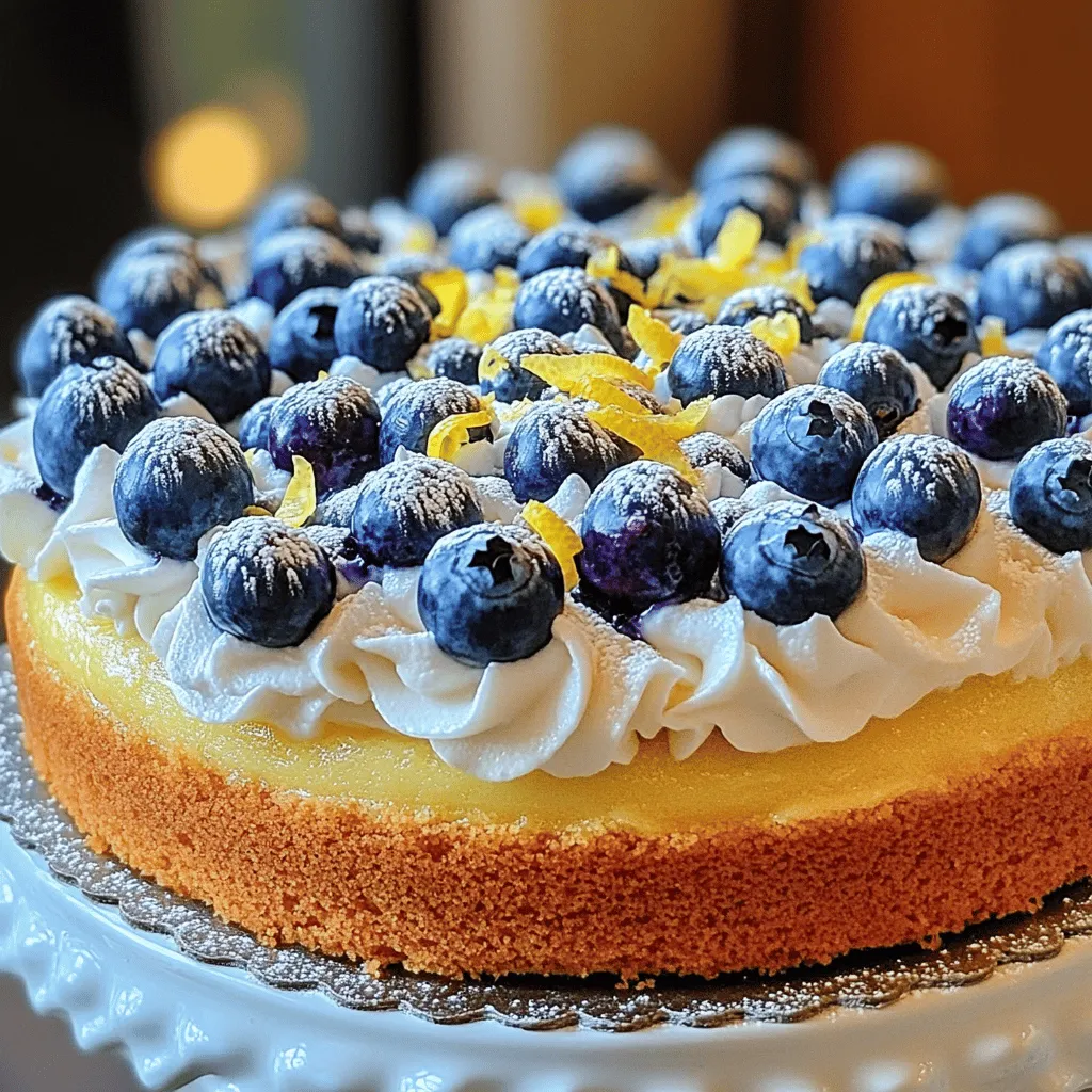 To make the Blueberry Lemon Crème Cake, you need a mix of dry and wet ingredients. Here’s a detailed list: - Dry Ingredients - 1 ½ cups all-purpose flour - 1 teaspoon baking powder - ¼ teaspoon baking soda - ¼ teaspoon salt - Wet Ingredients - ½ cup unsalted butter, softened - 1 cup granulated sugar - 2 large eggs - 2 tablespoons lemon zest - ½ cup sour cream - 1 teaspoon vanilla extract - 1 cup fresh blueberries (plus extra for garnishing) - 1 tablespoon lemon juice - For the Crème Topping - 1 cup heavy whipping cream - 2 tablespoons powdered sugar - 1 teaspoon vanilla extract - 1 tablespoon lemon zest For the best results, I recommend using high-quality vanilla extract. It enhances the cake's flavor. Choose fresh blueberries for a burst of sweetness. They hold up better in baking. You can find sour cream at any grocery store. It adds moisture and richness to the cake. You can check the [Full Recipe] for more detailed guidance on making this delightful treat. First, preheat your oven to 350°F (175°C). This ensures even baking. Next, get a 9-inch round cake pan. Grease it with butter or line it with parchment paper. This helps the cake come out easily. Now it’s time to mix your dry ingredients. In a medium bowl, whisk together the flour, baking powder, baking soda, and salt. Set this aside for later. In a large bowl, cream the softened butter and granulated sugar. Use an electric mixer for about 3 to 4 minutes until it looks light and fluffy. Next, add each egg one at a time. Mix in the lemon zest, sour cream, and vanilla extract. Blend until fully combined. Now, slowly add the dry mixture to the wet mixture. Mix just until combined—this keeps your cake light. This is where the magic happens! Gently fold in the fresh blueberries and lemon juice. Be careful not to break the blueberries; you want them whole for bursts of flavor. Pour the batter into your prepared cake pan and spread it evenly. Bake in your preheated oven for 30 to 35 minutes. Check if the cake is done by inserting a toothpick into the center. If it comes out clean, it’s ready! Once baked, let the cake cool in the pan for about 10 minutes. This helps it set. Then, transfer it to a wire rack to cool completely. Cooling is key for the perfect texture. While the cake cools, let’s make the crème topping. Start with a chilled bowl to whip your heavy cream. Whip it until it starts to thicken. Gradually add the powdered sugar and vanilla extract. Keep whipping until you see stiff peaks. Finally, gently fold in the lemon zest. This adds a zesty kick. Be careful not to overmix; you want your cream light and airy. Now, once the cake is cool, spread the lemon crème over the top. This adds a smooth finish. Enjoy this delightful flavor burst! For the full recipe, check out the details above. To make your Blueberry Lemon Crème Cake perfect, avoid common mistakes. A frequent issue is overmixing the batter. This makes the cake tough. Mix just until you see no dry flour. Also, use fresh blueberries. Frozen ones may make the cake soggy. Use a light, non-stick cake pan. This helps the cake rise evenly. A good electric mixer is key for creaming butter and sugar well. For a lovely presentation, garnish your cake with whole blueberries. A sprinkle of lemon zest adds brightness. You can serve slices on white plates to make the colors pop. Pair the cake with a nice cup of tea or lemonade. These drinks enhance the cake’s fresh flavors. You can also add a scoop of vanilla ice cream for a fun twist. For the full recipe, check the earlier section. {{image_2}} You can easily change the taste of your Blueberry Lemon Crème Cake. Here are some fun ideas: - Substituting Fruits: Try raspberries or strawberries. They add a nice twist. You can also use peaches for a summer vibe. - Add-ins: Consider mixing in some chopped nuts. Walnuts or almonds add crunch and flavor. - Dietary Preferences: To make it gluten-free, swap regular flour for almond or coconut flour. For dairy-free, use coconut cream instead of heavy cream. Looking to make your cake stand out? Here are some simple tips: - Decorating the Cake: Dust the top with powdered sugar. You can also add lemon slices for a fresh look. Fresh mint leaves can add a nice touch, too. - Themed Variations: For holidays, use colored sprinkles that match the occasion. For weddings, use elegant flowers to decorate. A simple white cake can look stunning with a few fresh blooms. These variations let you create a cake that fits any occasion or taste! For the full recipe, check out the Blueberry Lemon Crème Cake 🫐. To keep your Blueberry Lemon Crème Cake fresh, store it in the fridge. Use an airtight container to prevent drying. You can keep it this way for up to five days. If you want to save it longer, wrap it tightly in plastic wrap and place it in the freezer. This cake can last up to three months in the freezer. To reheat your cake, slice it and place it in the microwave. Heat it in short bursts of about 10 seconds. This keeps the cake soft and moist. If your cake is stale, you can refresh it by adding a little milk or cream on top before reheating. This simple trick can bring back some of its original texture. Enjoy your cake even after a few days! For the full recipe, check out the detailed instructions above. What are the best blueberries to use? Use fresh blueberries for the best taste. Look for firm berries that are dark blue. They should be plump and free from wrinkles. Frozen blueberries can work too, but they may make the cake a bit soggy. Can I make this cake ahead of time? Yes, you can make the cake a day before. Wrap it in plastic wrap to keep it fresh. Just add the crème topping before serving. This helps keep the cake light and fluffy. How do I know when the cake is done baking? Check the cake at 30 minutes. Insert a toothpick in the center. If it comes out clean, the cake is ready. If it’s wet, bake for another 5 minutes and check again. What to do if the cake is too dry or too dense? If the cake turns out dry, it may have baked too long. Try reducing the baking time next time. You can also add a simple syrup to moisten each slice. To fix a dense cake, make sure to mix the batter gently. Overmixing can lead to density. How can I fix a buttercream that won’t whip? If your buttercream does not whip, check if your mixing bowl is cold. Make sure your cream is very cold too. If it still won’t whip, add a bit more cold cream and mix again until it thickens. To sum up, making a Blueberry Lemon Crème Cake is simple and fun. You learned about key ingredients, preparation steps, and baking tips to avoid common mistakes. The right tools help you get the best results. Personalizing your cake with different flavors or themes adds a special touch. Remember to store leftovers properly for freshness. Now, you’re ready to impress your friends and family with this delightful dessert. Enjoy your baking journey!