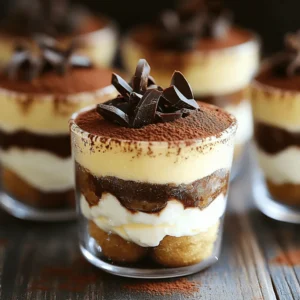 - 1 cup strong brewed coffee, cooled - 1 cup mascarpone cheese - 1 cup heavy cream - 1 cup ladyfinger cookies, crushed - 1 teaspoon vanilla extract - 1/2 cup powdered sugar - Unsweetened cocoa powder for dusting - Dark chocolate shavings for garnish - Mixing bowls - Whisk or electric mixer - Shallow bowl for soaking ladyfingers - Serving cups or jars When making mini tiramisu cups, you need simple yet key ingredients. First, the strong brewed coffee adds that rich flavor we all love. Then, mascarpone cheese gives the dessert its creamy texture. Heavy cream is vital for the lightness of the layers. Don’t forget the ladyfinger cookies; they soak up coffee and add to the fun. For extra flavor, use vanilla extract. This lifts the taste and adds warmth. Powdered sugar is your sweet touch, balancing the coffee's strong taste. Dusting with unsweetened cocoa powder adds a hint of bitterness. Lastly, dark chocolate shavings bring elegance and richness. You will also need some basic tools. Mixing bowls help you combine the ingredients. A whisk or electric mixer makes whipping cream easy. Use a shallow bowl for soaking ladyfingers, and serve your creation in cups or jars. This lets everyone see the beautiful layers. For the full recipe, check out the instructions above. Start by brewing your strong coffee. Once it cools, mix it with vanilla extract in a shallow bowl. This will give your tiramisu a rich flavor. Set this mixture aside for later use. In a mixing bowl, whip the heavy cream and powdered sugar together. Keep whisking until you see soft peaks form. This step is key for a light and fluffy texture. Now, gently fold the mascarpone cheese into your whipped cream. Be careful not to deflate the mixture. You want it to stay airy and light. Quickly dip each ladyfinger into the coffee mixture. Make sure they soak a bit but do not get soggy. Place the soaked ladyfingers at the bottom of your serving cup. Next, add a layer of the mascarpone mixture over the ladyfingers. Smooth it out with a spatula. Repeat these layers until you fill each cup, ending with the mascarpone layer on top. Cover the cups with plastic wrap and refrigerate them for at least four hours. This waiting time allows all the flavors to blend nicely. Before serving, dust the tops with cocoa powder and add dark chocolate shavings for a lovely finish. For the full recipe, check out the details above. To make mini tiramisu cups, you need great layers. First, do not soak the ladyfingers too long. Just a quick dip in the coffee mixture is enough. If they get too soggy, they will fall apart. You want them soft but still sturdy. Next, manage the texture of the mascarpone mixture. Make sure to whip the cream to soft peaks. This keeps the mixture light and fluffy. When you fold the mascarpone into the whipped cream, do it gently. You want to keep that airy texture. Presentation matters! Serve your mini tiramisu in clear cups or small jars. This way, everyone can see those lovely layers. For extra flair, add a coffee bean or a mint leaf on top. You can even sprinkle some cocoa powder on the surface. This gives it a nice finish and looks very inviting. If you’re having a gathering, prepare these cups ahead of time. You can make them a day before. This saves you time and stress on the day of your event. Just remember to refrigerate them. They need at least 4 hours to chill. For the best taste, letting them sit overnight is ideal. This allows all the flavors to blend nicely. For the full recipe, check the detailed instructions. Enjoy making these delightful treats! {{image_2}} You can make mini tiramisu cups with different flavors. Try matcha tiramisu cups for a fun twist. Matcha adds a mild, earthy taste that pairs well with the creamy layers. Just replace some mascarpone with matcha powder. Chocolate tiramisu cups are another great option. Use chocolate-flavored ladyfingers or add cocoa powder to the cream. This version gives a rich, sweet taste that chocolate lovers will adore. For those needing gluten-free options, use gluten-free ladyfinger cookies. Many brands offer these, so finding them is easy. They keep the texture light and airy, just like regular ladyfingers. If you want a vegan version, swap the mascarpone and cream for coconut cream or cashew cream. Both options give a rich, creamy texture. Use maple syrup instead of powdered sugar for sweetness. Serve mini tiramisu cups as mini tiramisu cake bites. Stack layers in a small square mold and cut them into bite-sized pieces. This way, everyone gets a taste. You can also make tiramisu parfaits with fruit layers. Add fresh berries or bananas between the layers of cream. This adds color and a pop of flavor. You can find the full recipe and more tips to explore these variations. To keep your mini tiramisu cups fresh, use airtight containers. Glass jars work great. You can also use plastic containers with tight lids. Store them in the fridge right after making them. They stay good for about three days. After that, the layers may lose their texture and flavor. You can freeze mini tiramisu cups for later. First, wrap each cup in plastic wrap. Then, place them in a freezer-safe container. They can stay frozen for up to a month. To thaw, move them to the fridge for several hours. Do not thaw at room temperature. This helps keep the quality intact. Check for signs of spoilage before serving. If you see any mold, throw them away. Also, if they smell sour or off, do not eat them. The texture may change. If the layers look watery, it’s best to discard them. Always trust your senses when it comes to food safety. Refrigerate mini tiramisu cups for at least four hours. This time lets the flavors blend well. For the best taste, try to leave them overnight. The longer they chill, the richer the taste becomes. This waiting period allows the ladyfingers to soak up the coffee flavor. It also helps the mascarpone mix thicken and firm up a bit. You want a creamy texture that holds its shape when you serve them. Yes, you can make mini tiramisu cups ahead of time. They are perfect for parties or gatherings. Prepare them one or two days in advance for the best flavor. Just remember to cover them well before refrigerating. This keeps them fresh and prevents any off-flavors. When you're ready to serve, dust with cocoa and add chocolate shavings. They will taste just as delicious, if not better! You can find mini tiramisu cups at many grocery stores. Check the frozen dessert section first, as many brands sell them. Some bakeries also offer fresh mini tiramisu cups. If you're looking for a quick option, online retailers may have them too. Just make sure to read reviews to find the best ones. Enjoying a ready-made option can save you time, but homemade always tastes special! Mini tiramisu cups are easy to make and delicious. We covered the key ingredients, like coffee and mascarpone, along with helpful tips. Assembling and storing them properly helps maintain flavor. Feel free to explore variations and alternatives that suit your taste. Preparing ahead ensures you enjoy these treats without stress. With practice, you’ll impress everyone with your tasty creations. Try making them today, and watch how smiles appear around the table. Enjoy every bite!
