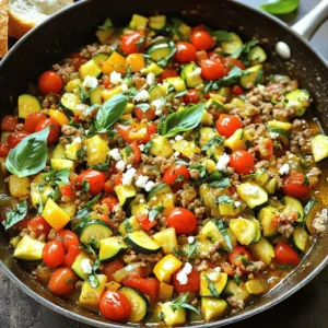 For this Ground Turkey and Zucchini Skillet, you will need the following: - 1 lb ground turkey - 2 medium zucchinis, diced - 1 red bell pepper, diced - 1 onion, chopped - 3 cloves garlic, minced - 1 teaspoon Italian seasoning - 1/2 teaspoon smoked paprika - Salt and pepper to taste - 2 tablespoons olive oil - 1 cup cherry tomatoes, halved - 1/4 cup fresh basil, chopped - 1/4 cup feta cheese (optional) When choosing zucchinis, look for ones that are firm and smooth. They should have a vibrant green color without soft spots. For bell peppers, choose ones that are shiny and heavy for their size. A fresh onion should feel firm and have a dry outer skin. When picking garlic, select bulbs that are plump and free from blemishes. These small details will ensure your dish is fresh and full of flavor. To take your skillet to the next level, consider adding some optional ingredients. A splash of lemon juice brightens the flavors. For heat, red pepper flakes can add a nice kick. If you want more depth, try adding mushrooms or spinach. You can even switch the feta cheese for goat cheese for a creamy twist. Each of these options can enhance the meal and cater to your taste. For the full recipe, check out the Ground Turkey Zucchini Delight. Start by gathering your ingredients. This makes cooking smoother. 1. Heat 2 tablespoons of olive oil in a large skillet over medium heat. 2. Add 1 chopped onion and sauté for about 3-4 minutes until it turns soft. 3. Next, toss in 3 minced garlic cloves and 1 diced red bell pepper. Cook them for an extra 2-3 minutes until the peppers soften. 4. Increase the heat to medium-high and add 1 pound of ground turkey. Break it apart with a spatula. Cook until it turns brown for about 5-7 minutes. 5. Stir in 2 diced zucchinis, 1 cup of halved cherry tomatoes, 1 teaspoon of Italian seasoning, and 1/2 teaspoon of smoked paprika. Season with salt and pepper. Mix everything well. 6. Cover the skillet and lower the heat to medium. Cook for another 5-7 minutes, stirring now and then, until the zucchinis are tender. 7. After cooking, sprinkle 1/4 cup of chopped fresh basil and optional 1/4 cup of feta cheese on top before serving. I recommend watching a cooking video for this recipe. Seeing the steps can help you feel confident. You could find a video online that shows the whole cooking process. This will clarify any tricky parts. 1. Sautéing: This method helps build flavor. Cook onions and garlic until soft. 2. Browning turkey: Cook it well for a rich taste. Break it apart to ensure even cooking. 3. Covering the skillet: This traps steam and cooks the zucchinis faster. It keeps them tender. By following these steps, you will create a delicious Ground Turkey and Zucchini Skillet. For the full recipe, check out the earlier section. Enjoy your cooking! To boost the flavor, use fresh herbs like basil and parsley. These herbs add brightness and aroma. You can also add a splash of lemon juice before serving. This adds a nice zing. Another tip is to use high-quality olive oil. It enhances the taste of your dish. One common mistake is overcooking the turkey. Ground turkey cooks fast. Make sure to watch it closely to avoid dryness. Another mistake is not seasoning enough. Salt and pepper are key to bringing out flavors. Don’t forget to taste as you cook. This helps you adjust the seasoning. Use lean ground turkey to keep the dish light. Adding plenty of veggies like zucchini and bell peppers boosts nutrition. Olive oil is a great choice, but use it in moderation. Lastly, serve your skillet over whole grains like quinoa or brown rice. This adds fiber and keeps you full longer. For more detailed cooking steps, check out the Full Recipe! {{image_2}} You can add many veggies to this dish. Carrots, spinach, or broccoli work well. They bring nice color and taste. You can also include proteins like chicken or beef if you prefer. Tofu is a great option for a plant-based meal. Mix and match to find your favorite combo. Seasoning can change the whole dish. If you want a kick, try chili powder or cumin. For a sweet touch, add a dash of cinnamon. You could use fresh herbs like thyme or oregano instead of Italian seasoning. Each swap gives a unique flavor twist. Serve this meal with various sides for more fun. Try it over brown rice or quinoa for a hearty meal. You can also pair it with a crisp salad for a light touch. Crusty bread is perfect for soaking up the juices. Explore these options to suit your taste. For the full recipe, check out the Ground Turkey Zucchini Delight. After you enjoy your Ground Turkey and Zucchini Skillet, store leftovers in an airtight container. This keeps your meal fresh. Make sure to let it cool down first. You can place it in the fridge for up to three days. If you want to keep it longer, consider freezing it. To reheat your skillet dish, use a skillet or microwave. If you choose a skillet, heat it over medium heat. Add a splash of olive oil to keep it moist. Stir often until it’s hot. If you use a microwave, cover the dish with a lid or microwave-safe wrap. Heat it for one to two minutes, checking every thirty seconds. For long-term storage, freeze your Ground Turkey and Zucchini Skillet. Use a freezer-safe container or heavy-duty freezer bags. Remove as much air as possible to prevent freezer burn. Label your container with the date. It can stay frozen for up to three months. When you're ready to eat it, thaw it overnight in the fridge. Then, reheat as mentioned above for the best flavor. You can use ground chicken or lean beef. Both options give great flavor. If you want a meat-free choice, try crumbled tofu or tempeh. These options keep the dish healthy and tasty. To make this dish vegetarian, swap the ground turkey for lentils or black beans. Both options add protein and texture. You can also add extra veggies like mushrooms or bell peppers for more flavor. Yes, you can use frozen zucchini or ground turkey. Just thaw them before cooking. Frozen veggies may release more water, so cook a little longer to get them tender. This helps keep your meal tasty and fresh. In this post, we explored key ingredients and how to choose fresh produce. We shared step-by-step cooking instructions and important techniques to improve your skills. Tips helped enhance flavor and avoid common mistakes. Variations offered new ideas for veggies, proteins, and sides. Finally, we covered storage and reheating methods. Remember, cooking is fun. Experiment with flavors and make this dish your own. Enjoy the tasty rewards!