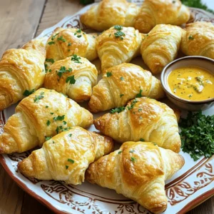 To create these delightful crab and cheese stuffed puffs, gather the following ingredients: - 1 can (8 oz) refrigerated crescent roll dough - 1 cup lump crab meat, drained - 1 cup cream cheese, softened - 1/2 cup shredded cheddar cheese - 1/4 cup green onions, chopped - 1 tablespoon lemon juice - 1 teaspoon garlic powder - 1/2 teaspoon Old Bay seasoning (optional, for extra flavor) - Salt and pepper, to taste - 1 egg, beaten (for egg wash) Each ingredient plays a key role in making these puffs as tasty as possible. The crab meat brings a sweet ocean flavor, while the cream cheese adds creaminess. The cheddar gives a nice bite, and the green onions add freshness. Don't forget the lemon juice and garlic powder; they brighten the flavors. If you want a little kick, add Old Bay seasoning for that classic seafood taste. Having everything ready makes the cooking process smoother. I suggest measuring and prepping your ingredients before you start. This way, you can focus on creating these delicious treats without any interruptions. Now, let’s get cooking with the full recipe! 1. Preheat the oven and prepare baking sheet Start by setting your oven to 375°F (190°C). Line a baking sheet with parchment paper. This helps keep the puffs from sticking. 2. Mix the filling ingredients In a mixing bowl, combine the lump crab meat, softened cream cheese, shredded cheddar, chopped green onions, lemon juice, garlic powder, and Old Bay seasoning. Add salt and pepper to taste. Mix well until everything is blended. 3. Prepare and roll the crescent dough Open the can of crescent roll dough. Unroll it on a clean surface. You will see pre-scored lines. Separate the dough into triangles. 4. Arrange and brush with egg wash Take about 1-2 tablespoons of the crab filling. Place it at the wide end of each triangle. Roll the dough from the wide end toward the tip, sealing the filling inside. Pinch the edges to keep it closed. Place the stuffed puffs on the prepared baking sheet, leaving space between them. Brush the tops with the beaten egg for a nice golden finish. 5. Bake and cool before serving Bake the puffs in the preheated oven for 12-15 minutes. They should turn golden brown. Once baked, take them out and let them cool slightly before serving. These steps will guide you to make delicious Crab & Cheese Stuffed Crescent Puffs. For the full recipe, check the section above. Enjoy! To get the best texture, mix your filling gently. Overmixing can make it tough. Combine the lump crab meat, cream cheese, and cheddar well. Use a spatula to fold in the green onions. This keeps the lumps of crab intact, adding nice bites. For baking, preheat your oven to 375°F (190°C). This is the ideal temperature for crispy puffs. Bake them for 12-15 minutes. Keep an eye on them. You want a nice golden brown color. To achieve that golden finish, brush the tops with a beaten egg. This adds shine and a lovely color. A little goes a long way, so don’t drown them. Serving is just as important as cooking. Warm the puffs on a nice platter. A sprinkle of fresh parsley adds a pop of color. It also gives a fresh flavor. Pair your stuffed puffs with dipping sauces. A zesty cocktail sauce or lemon aioli works great. The tang balances the rich filling. It’s a simple touch that impresses guests. For the full recipe, check the section above. Enjoy making these tasty bites! {{image_2}} You can switch up the cheese in your puffs. Try mozzarella for a milder taste. For a stronger flavor, use feta or pepper jack. The options are endless. If you want to change the protein, shrimp works great. Cooked chicken is another tasty choice. Just make sure to chop the proteins small. This way, they mix well with the cheese. Adding spices and herbs can take your dish to the next level. A pinch of cayenne pepper can give it some heat. Fresh dill or parsley brings a fresh taste. You can also add veggies to the filling. Chopped spinach, bell peppers, or mushrooms add color and nutrients. Just make sure to cook the veggies first. This keeps the filling from being too wet. Try these swaps and enhancements to make your Crab & Cheese Stuffed Crescent Puffs even more delicious! For a complete guide, check the Full Recipe. To keep your Crab & Cheese Stuffed Crescent Puffs fresh, store them properly. First, let the puffs cool completely. This step prevents moisture buildup. Then, place them in an airtight container. Store them in the fridge for up to three days. For longer storage, freezing is your best bet. Wrap each puff in plastic wrap. Then, place them in a freezer bag. Remove as much air as possible. They can last up to three months in the freezer. When you're ready to enjoy them, just thaw in the fridge overnight. To reheat your stuffed puffs, use the oven for the best results. Preheat the oven to 350°F (175°C). Place the puffs on a baking sheet. Heat them for about 10-15 minutes. This method keeps the puffs crispy. If you’re in a hurry, use a microwave. However, this method may make them soft. Heat them for about 30 seconds. Check if they are warm enough. You can always add more time if needed. Enjoy your tasty bites just like fresh! Yes, you can prepare the filling a day before. Store it in the fridge. When you are ready, just roll the crescent dough and fill it. This saves time on busy days. You can also assemble the puffs and refrigerate them. Bake them when needed. These puffs pair well with many sides. You can serve them with a fresh salad. A simple green salad with lemon vinaigrette works great. You can also add dipping sauces like cocktail sauce or lemon aioli. These options enhance the flavors of the puffs. Keep an eye on the color. Your puffs should be golden brown. Check them after 12 minutes. If they look golden, take them out. You can also tap the bottom lightly. A hollow sound means they are done. Enjoy them warm for the best taste. For more detailed cooking instructions, refer to the Full Recipe. In this blog post, we explored how to make delicious Crab & Cheese Stuffed Crescent Puffs. We covered key ingredients, step-by-step instructions, and helpful tips to perfect your dish. I shared variations to spark your creativity and detailed storage info for leftovers. Remember, these tasty bites are easy to personalize. You can swap ingredients or add spices to match your taste. With the right techniques, you'll impress friends and family with your cooking skills. Enjoy your culinary journey and delight in your homemade treats!