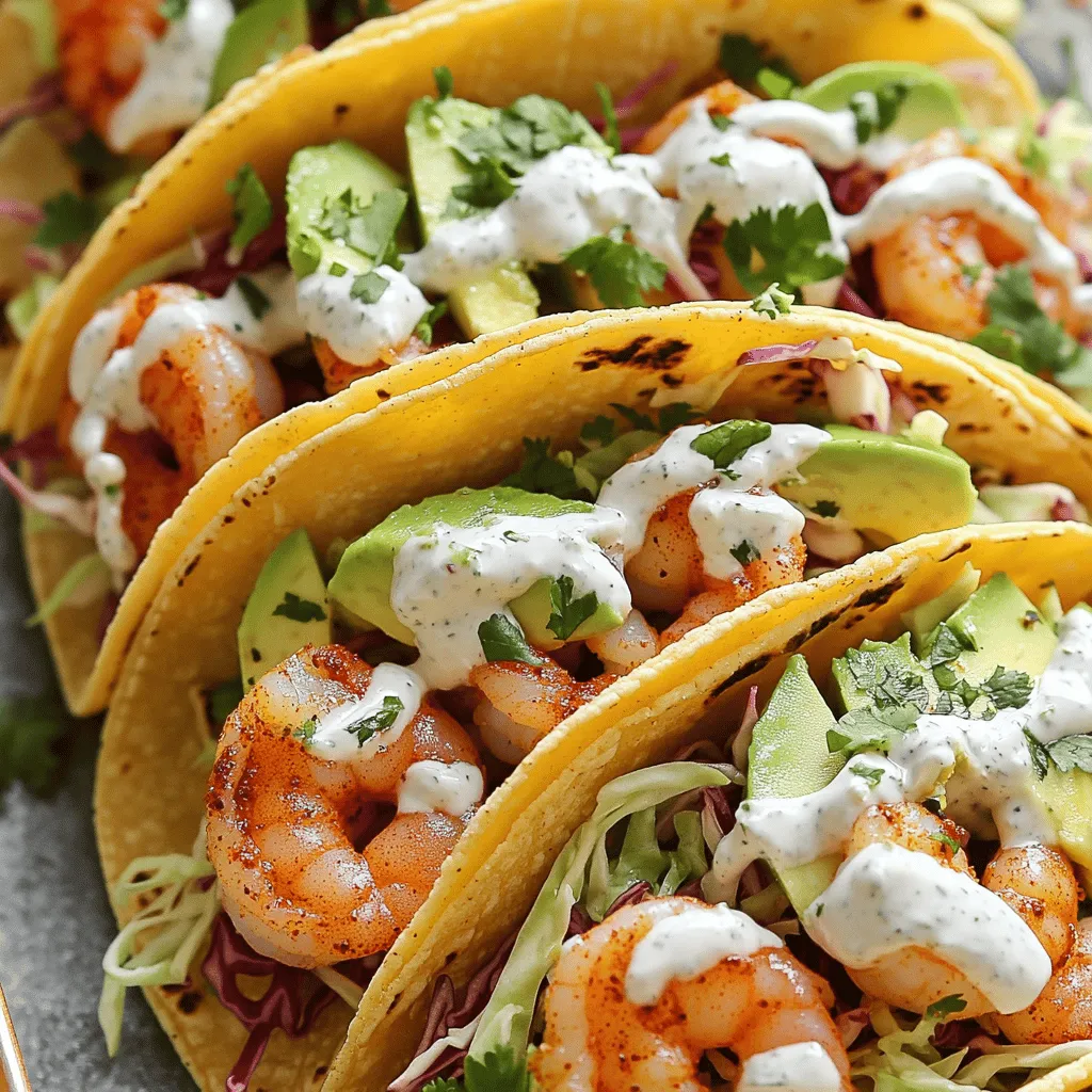 To make shrimp tacos, gather these main ingredients: - 1 lb shrimp, peeled and deveined - 1 teaspoon chili powder - 1 teaspoon cumin - 1 teaspoon garlic powder - 1 tablespoon olive oil - Salt and pepper to taste - 8 small corn tortillas - 1 cup shredded cabbage - 1 avocado, sliced - Fresh cilantro, for garnish These ingredients form a tasty base for your tacos. The shrimp brings a sweet flavor, while spices add warmth. Corn tortillas hold everything together and give a nice crunch. The sauce is key to these tacos. For it, you’ll need: - 1/2 cup Greek yogurt - 2 tablespoons mayonnaise - 1 tablespoon lime juice - 1 teaspoon honey - 1 clove garlic, minced - 1/2 teaspoon sriracha (adjust to taste) - Salt to taste This sauce is creamy and zesty. Greek yogurt adds a healthy twist, while lime juice brightens the flavor. Adjust the sriracha for your spice level. You can make this sauce ahead of time for easy taco prep. To make your shrimp tacos even better, try these toppings: - Extra lime wedges - Crumbled queso fresco - Diced red onion - Sliced jalapeños These toppings add freshness and zest to your tacos. The lime gives a burst of flavor, and queso fresco adds a nice creaminess. Use what you like best to customize your meal. For the full recipe, check out the complete guide. Start by making the sauce. In a small bowl, combine 1/2 cup of Greek yogurt and 2 tablespoons of mayonnaise. Add 1 tablespoon of lime juice and 1 teaspoon of honey. Then, add 1 minced garlic clove and 1/2 teaspoon of sriracha. Mix everything well. Taste the sauce and add more sriracha if you like it spicier. Set the sauce aside for now. This sauce gives the tacos a tasty kick! Next, we focus on the shrimp. Take 1 pound of peeled and deveined shrimp. In a bowl, mix the shrimp with 1 teaspoon of chili powder, 1 teaspoon of cumin, and 1 teaspoon of garlic powder. Drizzle in 1 tablespoon of olive oil. Add salt and pepper to taste. Toss everything together until all the shrimp are coated with the spices. This step is key to making the shrimp flavorful. Now, we will cook the shrimp. Heat a skillet over medium-high heat. Once hot, add the seasoned shrimp to the pan. Cook them for about 2-3 minutes on each side. The shrimp should turn pink and opaque when they are done. Once cooked, remove them from the heat. Perfectly cooked shrimp are juicy and full of flavor! Finally, let's warm the tortillas. Use another dry skillet and heat it over medium heat. Place 8 small corn tortillas in the pan. Warm each tortilla for about 30 seconds on each side. They should become soft and pliable. Warming the tortillas makes them easier to fold and adds a nice touch to the tacos. Now that you have the shrimp and sauce ready, you can check out the Full Recipe to assemble your tacos! To make the sauce pop, use fresh lime juice. It brightens the taste. I often add zest from the lime for extra zing. You can also play with the sriracha level. If you want it spicier, add more. For a milder sauce, just use less. Mixing in fresh herbs like cilantro adds a nice touch too. For the best shrimp, heat your skillet well. A hot pan helps the shrimp cook fast. This keeps them juicy. Cook the shrimp for just 2-3 minutes on each side. Look for a pink color and opaque look. Overcooked shrimp can become tough and rubbery, so keep an eye on them. When you assemble your tacos, layer with care. Start with shredded cabbage for crunch. Next, add your perfectly cooked shrimp. Then, place avocado slices for creaminess. Drizzle the sauce generously on top. Finally, sprinkle fresh cilantro to brighten the dish. Use warm tortillas to hold everything together. This way, your shrimp tacos will not fall apart. For more details, check the full recipe. {{image_2}} If you want to change things up, try other proteins. Chicken works well in tacos. Just season it like the shrimp. Fish also makes a great choice. Use flaky white fish, like tilapia or cod. For a meatier option, try beef or pork. Just remember to cook them until they are fully done. You can still enjoy tacos without meat. Use grilled veggies as your main filling. Bell peppers, zucchini, and mushrooms are tasty. Another great option is black beans or lentils. They give a good protein boost and flavor. Tofu is also a great choice; just season and cook it well. The dreamy sauce is a hit, but there are more to explore. Try a mango salsa for a fresh twist. Blend mango, lime, and cilantro for a fruity topping. You can also make a chipotle sauce. Mix chipotle peppers with Greek yogurt for a smoky flavor. For a classic taste, a simple guacamole pairs well too. Experiment and find your favorite! Check out the Full Recipe for the zesty shrimp tacos with dreamy sauce! To store leftover shrimp tacos, first, remove the shrimp from the tortillas. Place the shrimp in an airtight container. Keep the tortillas and sauce separate. This helps keep everything fresh and tasty. Store the shrimp in the fridge for up to two days. The tortillas can last about the same time. The sauce will stay good for about a week. If you want to freeze shrimp tacos, follow these steps. First, cook and cool the shrimp. Then, place the shrimp in a freezer-safe bag. Squeeze out as much air as you can. You can freeze the shrimp for up to three months. Tortillas can also be frozen. Just stack them with parchment paper between each one. This keeps them from sticking together. When you are ready to eat, reheat the shrimp carefully. You can use a skillet over medium heat. Cook until the shrimp are warm, but don’t overcook them. This can make them tough. Warm the tortillas in a pan or microwave. Just heat them a few seconds until soft. Then, add the shrimp, sauce, and toppings. Enjoy your meal just like it was fresh! For the full recipe, check the earlier section. The best type of shrimp for tacos is medium or large shrimp. These sizes offer a nice bite. Look for shrimp that are fresh, pink, and firm. Frozen shrimp work too; just thaw them before cooking. Fresh or frozen, ensure they are peeled and deveined. This makes for a smooth cooking process and easier eating. Yes, you can make the sauce ahead of time. This saves time when cooking. Just mix the Greek yogurt, mayonnaise, lime juice, honey, garlic, and sriracha. Store it in the fridge in a sealed container. It stays fresh for up to three days. The flavors may also blend better if you let it sit. To make shrimp tacos less spicy, adjust the sriracha in the sauce. Use less or skip it altogether. You can also add more yogurt or mayonnaise to balance the heat. Another option is to serve the sauce on the side. This way, everyone can add their preferred amount. Shrimp tacos pair well with many sides. Consider fresh guacamole or salsa for a cool taste. A side of corn salad adds crunch and sweetness. You can also serve rice or beans for a hearty option. For something light, a simple green salad works great too. To make delicious shrimp tacos, follow these steps from the blog post. We covered key ingredients, including shrimp, sauce, and toppings. Next, I guided you through cooking shrimp to perfection and warming tortillas. Plus, I shared tips for flavor and taco assembly. In the end, shrimp tacos are easy to customize, so try different proteins and sauces. Use the storage tips to keep leftovers fresh. Enjoy making these tasty tacos time and again!