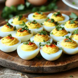 - 6 large eggs - 3 tablespoons mayonnaise - 1 teaspoon Dijon mustard - 1 clove garlic, minced - 1 teaspoon chili paste or Sriracha - Salt and pepper to taste - 1 tablespoon fresh cilantro, chopped - 1 teaspoon smoked paprika (optional) These simple ingredients give you a big flavor punch. Each one plays a special role. The eggs are the base, while mayonnaise adds creaminess. Dijon mustard gives a nice tang, and garlic adds depth. Chili paste or Sriracha brings the heat, so adjust it to your taste. Don’t forget salt and pepper! They enhance every other flavor. Fresh cilantro adds a bright touch. Smoked paprika is optional but adds a smoky note. For the full recipe, head to the Full Recipe section. You will love how easy it is to make these spicy chili garlic deviled eggs! - Cover eggs with cold water. - Bring to a boil and then cover and remove from heat. To make deviled eggs, I start by placing the eggs in a saucepan. I fill the pan with cold water, enough to cover the eggs by about an inch. Next, I turn the heat to medium-high and wait for it to boil. Once it boils, I cover the pan, turn off the heat, and let it sit for 12 minutes. This method helps make the eggs cook evenly. - Create an ice water bowl for cooling. - Transfer eggs to ice bath after boiling. While the eggs are cooking, I prepare an ice bath. I fill a large bowl with cold water and ice cubes. After 12 minutes, I carefully transfer the eggs to the ice bath. This cools them quickly and stops the cooking process. I let them sit in the ice bath for about 5 minutes. - Peel and slice eggs in half. - Mix yolks with remaining ingredients until creamy. - Fill egg whites with yolk mixture. After cooling, I gently tap each egg on the counter. I peel them under cold running water. This helps remove the shell easily. Next, I slice the peeled eggs in half lengthwise. I place the yolks in a mixing bowl and mash them with a fork. Then, I add mayonnaise, Dijon mustard, minced garlic, chili paste or Sriracha, and salt and pepper to taste. I mix everything until it’s smooth and creamy. Finally, I fill the egg whites with the yolk mixture. You can use a piping bag or a spoon for this step. For a nice look, I garnish with chopped cilantro and smoked paprika. For the full recipe, check the details above. To get the best deviled eggs, start by boiling your eggs just right. If you want a soft yolk, boil for 9-10 minutes. For a firmer yolk, stick to 12-13 minutes. The timing is key to how the yolks will taste and look in your spicy chili garlic deviled eggs. Cooling the eggs fast helps with peeling. After boiling, move the eggs to an ice bath. Let them sit in the cold water for about 5 minutes. This shock makes the shells pop off easily, which saves you time and frustration. Make your deviled eggs look as good as they taste. Use a piping bag to fill the whites with the yolk mix. This adds a fun touch. For garnish, sprinkle chopped cilantro on top. A dash of smoked paprika gives a nice color too. These small details make your spicy chili garlic deviled eggs stand out on any table. For more details, check out the Full Recipe. {{image_2}} You can change the heat level in your spicy chili garlic deviled eggs. A great way is to swap out the chili paste. Instead of using chili paste, try different hot sauces. Sriracha gives a nice kick, while a milder sauce like Frank’s RedHot adds flavor without too much spice. You can even mix sauces to find your perfect heat level. Just start with a small amount and taste as you go. This way, you can make the dish just right for your taste buds. Adding herbs or spices can make your deviled eggs unique. Fresh herbs like dill or chives add a fresh taste. You could also use a pinch of cumin or smoked paprika for a deeper flavor. Experiment with different combinations to find what you love. Don't forget to mix in some lemon juice for a zesty twist. Each addition brings new life to this classic dish. If you want a vegan version, you can replace the eggs and mayo. Use chickpeas instead of eggs. Mash them well and mix with vegan mayo. This combo gives a similar texture. You can also try avocado, which adds creaminess and healthy fats. For a low-calorie option, use Greek yogurt instead of mayo. This keeps the flavor while cutting down on calories. These swaps ensure everyone can enjoy spicy chili garlic deviled eggs. For the full recipe, check out the earlier section. To store leftover deviled eggs, place them in an airtight container. You can cover them with plastic wrap if you don’t have a container. Keep them in the fridge to keep them fresh. I recommend eating them within a few days for the best flavor. Deviled eggs last about three to four days in the refrigerator. After that, they may lose their taste and texture. Always check for any off smells or changes in appearance before eating. This helps ensure you enjoy the spicy chili garlic deviled eggs at their best! I don’t recommend freezing deviled eggs. Freezing changes the texture of the eggs and filling, making them watery. If you want to make them ahead, just store them in the fridge. You can prepare the filling early and fill the eggs just before serving. This way, they taste fresh and delicious! For the full recipe, check out the Spicy Chili Garlic Deviled Eggs 🧄! To give your deviled eggs a kick, add spicy ingredients. Use chili paste or Sriracha for heat. You can also add minced jalapeños or hot sauce. Mix these with the egg yolks, mayonnaise, and mustard. This will boost the flavor and spice level. - Use chili paste or Sriracha: Start with 1 teaspoon, then adjust to taste. - Add minced jalapeños: A small amount can add heat. - Incorporate hot sauce: A few drops can elevate the flavor. Mix these ingredients well until creamy. Taste and adjust the heat before filling the eggs. It’s all about finding the right balance for your taste buds. Yes, you can prepare deviled eggs in advance. This makes them great for parties or gatherings. The best way to do this is to make the filling and store it separately. Here’s how: - Prepare the eggs: Boil, cool, and peel the eggs. - Make the filling: Mix yolks with the other ingredients. - Store in the fridge: Keep the filling in an airtight container. You can fill the egg whites right before serving. This keeps the eggs fresh and looking great. Avoid filling them too early, as they can get soggy. If you want to swap out mayonnaise, there are some tasty alternatives. You can use Greek yogurt for a healthier option. It adds creaminess with less fat. Another option is avocado, which gives a rich flavor. - Greek yogurt: Creamy and tangy, perfect for deviled eggs. - Avocado: Mash it up for a smooth texture. - Silken tofu: Blend it for a vegan-friendly filling. These alternatives can make your deviled eggs unique and cater to different diets. In this post, we covered how to make tasty deviled eggs. You learned about the right ingredients, proper boiling techniques, and creative ways to make them your own. Remember to adjust spice levels and think about personal flavors when creating your dish. Storing them well keeps them fresh for your next gathering. Deviled eggs are easy and versatile. Enjoy making them for snacks or parties! You have all the tips you need to impress your friends and family. Happy cooking!