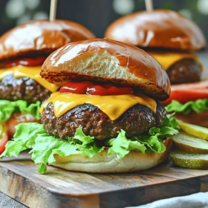 - 1 lb ground beef (80/20 for juiciness) - 1 teaspoon garlic powder - 1 teaspoon onion powder - 1 teaspoon smoked paprika - Salt and pepper to taste - 4 slices of cheddar cheese - Lettuce leaves - 1 large tomato, sliced - Pickles, for topping - 4 hamburger buns - Ketchup and mustard for serving When you choose your ground beef, aim for an 80/20 mix. This blend gives your burgers a juicy bite. The seasonings are simple yet effective. Garlic powder, onion powder, and smoked paprika add depth. Adjust salt and pepper to suit your taste. For toppings, I love using crisp lettuce, fresh tomato slices, and tangy pickles. They add freshness and crunch. Don't forget the cheese! Cheddar melts beautifully and adds rich flavor. Now for the buns, pick ones that you enjoy the most! Soft, toasted buns complete the meal. Finally, have ketchup and mustard ready. These classic condiments are a must for a great burger. If you want the full recipe, check out the detailed steps to create these delicious air fryer hamburgers. To start, gather your ingredients. In a large bowl, mix the ground beef with garlic powder, onion powder, smoked paprika, salt, and pepper. Use your hands to combine the mixture gently. Make sure not to overwork the meat. This keeps the burgers juicy. Next, divide the beef mixture into four equal parts. Shape each part into a patty. Make sure they are slightly larger than your hamburger buns. Use your thumb to press a small indent in each patty. This helps them cook evenly and prevents bulging. Now it’s time to preheat your air fryer. Set it to 350°F (175°C) and let it heat for about 5 minutes. This step is crucial for even cooking. Once your air fryer is ready, place the patties in the basket. Ensure they have space around them. Overcrowding can lead to uneven cooking. Cook the patties for 10 minutes. After 10 minutes, flip each patty over. Now, place a slice of cheddar cheese on top of each burger. This adds a nice melty finish. Cook for an additional 3 to 5 minutes. Check that the patties reach your desired doneness. While the patties cook, you can prepare the buns. Lightly toast them in a toaster or pan. This adds a nice crunch. To assemble, start with a lettuce leaf on the bottom half of each bun. Then, place the cooked patty with melted cheese on top. Add a slice of tomato and some pickles for crunch. Drizzle with ketchup and mustard. Finally, place the top half of the bun on each burger. For a great presentation, serve your burgers on a wooden board or a stylish plate. Pair them with sweet potato fries or a fresh salad for a complete meal. Enjoy your gourmet hamburgers fresh and hot! - Choosing the right meat ratio: Use ground beef with an 80/20 fat ratio. This mix gives you juicy and flavorful burgers. The fat keeps the burger moist while cooking. Too lean, and you get a dry patty. - Importance of not overworking the beef: When mixing the ground beef, use your hands gently. Overworking makes the meat tough. You want a soft texture. Mix just enough to combine the seasonings. - Tips on adjusting cooking time for different air fryers: Air fryer models vary. Check your model’s manual for exact cooking times. For thicker patties, add a few extra minutes. Always check the burgers for doneness. - How to avoid overcrowding in the air fryer basket: Cook in batches. Place 2 to 3 patties in the basket, leaving space between them. This helps them cook evenly. If they are too close, they won't brown well. {{image_2}} You can easily mix up the flavor of your burgers by using different seasonings. For a spicy kick, add chili powder. This will give your burgers an exciting heat. If you prefer herbs, try Italian seasoning. This mix of herbs adds a nice, fresh taste. Cheese can change the taste and texture of your burger. Swap out cheddar for provolone for a creamier flavor. Blue cheese brings a bold taste if you want something different. If you're following a plant-based diet, vegan cheese works well too. It melts nicely and keeps the burger tasty. Get creative with your burger toppings! Avocado adds creaminess and healthy fats. Sautéed mushrooms bring a deep, earthy flavor. You can also try fun condiments like spicy mayo or tangy BBQ sauce. These toppings can make your burger even more special. For the full recipe, check out the Air Fryer Juicy Gourmet Hamburgers guide. After enjoying your air fryer hamburgers, you may have leftovers. To store cooked patties, let them cool first. Place them in an airtight container. They will stay fresh in the fridge for up to three days. If you plan to keep them longer, freezing is a good option. For freezing uncooked patties, make sure to wrap each one tightly in plastic wrap. Then, place them in a freezer bag. This will help prevent freezer burn. These uncooked patties can last in the freezer for about three months. When you're ready to cook, just thaw them in the fridge overnight. To reheat your burgers, the best method is to use the air fryer again. Preheat the air fryer to 350°F (175°C). Place the leftover patties in the basket and heat for about 5-7 minutes. This keeps them juicy and flavorful. If you want to refresh the texture of previously cooked burgers, try adding a slice of cheese on top while reheating. This not only adds flavor but also helps keep the meat moist. Enjoy your burgers as if they were just made! How long to cook hamburgers in an air fryer? Cook the hamburgers for about 10 minutes at 350°F (175°C). Flip them halfway through. This gives them a nice, juicy texture. What temperature should I set for air frying hamburgers? Set your air fryer to 350°F (175°C). This temperature cooks the patties evenly and keeps them moist. Can I use turkey or chicken instead of beef? Yes, you can. Ground turkey and chicken work well. Just keep an eye on the cooking time, as they may cook faster than beef. What are good vegetarian alternatives for burgers? Try black bean patties, lentil burgers, or store-bought veggie burgers. They are tasty options and cook well in the air fryer. What goes well with air fryer hamburgers? Air fryer hamburgers pair well with crispy fries, onion rings, or a fresh salad. You can also add some grilled vegetables for extra flavor. Ideas for side dishes to complement the meal Consider serving sweet potato fries or coleslaw. Both add a nice crunch and balance the meal. For a lighter touch, serve with a simple green salad. You can create delicious air fryer hamburgers easily. We covered key ingredients, preparation steps, and cooking tips to ensure juiciness. Remember to choose your meat wisely and adjust your cooking time based on your air fryer. Don't be afraid to experiment with toppings and seasonings. Enjoy your burger creations with fun sides and sauces. With these tips, you can make fantastic meals that everyone will love. Bring your burger game to the next level!