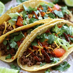 To make Garlic Butter Honey BBQ Beef Tacos, gather these items: - 1 lb ground beef - 3 tablespoons unsalted butter - 4 cloves garlic, minced - 1/4 cup honey - 1/4 cup BBQ sauce (your favorite brand) - 1 teaspoon smoked paprika - 1 teaspoon cumin - 1/2 teaspoon chili powder - Salt and pepper to taste - 8 small corn or flour tortillas - 1 cup shredded lettuce - 1 cup diced tomatoes - 1 cup shredded cheese (cheddar or Mexican blend) - Fresh cilantro for garnish - Lime wedges for serving You will need a few tools to make these tasty tacos: - Large skillet - Spatula - Measuring spoons - Knife and cutting board - Serving plates When picking ingredients, look for freshness: - Ground Beef: Choose bright red meat with minimal fat. - Garlic: Pick firm, plump cloves with no sprouting. - Produce: Look for vibrant lettuce and tomatoes, free of blemishes. - Cheese: Freshly shredded cheese melts better than pre-packaged. Using top-notch ingredients makes these tacos even better. I love the mix of flavors that come together. For the full recipe, check out the link provided. Start with a large skillet. Melt 3 tablespoons of unsalted butter over medium heat. Once melted, add 4 cloves of minced garlic. Sauté for about 1-2 minutes until it smells great, but don’t let it turn brown. Next, add 1 pound of ground beef. Break it apart with a spatula as it cooks. Cook until it turns brown, about 5-7 minutes. Make sure to drain any extra grease. Now, stir in 1/4 cup of honey, 1/4 cup of your favorite BBQ sauce, 1 teaspoon of smoked paprika, 1 teaspoon of cumin, and 1/2 teaspoon of chili powder. Season with salt and pepper to taste. Mix everything well and let it simmer on low heat for 5-10 minutes. This helps the flavors blend nicely. While the meat mixture simmers, it’s time to heat the tortillas. Use a dry skillet and place it over medium heat. Heat each tortilla for about 30 seconds on one side, then flip it over and heat for another 30 seconds. You want them warm and soft, so they can hold all the delicious filling. Now comes the fun part: assembling your tacos! Take a tortilla and place a generous scoop of the BBQ beef mixture in the center. Top it with 1 cup of shredded lettuce, 1 cup of diced tomatoes, and some shredded cheese. You can use cheddar or a Mexican blend, whichever you prefer. For the finishing touch, sprinkle fresh cilantro on top. Serve your tacos with lime wedges on the side for an extra burst of flavor. Enjoy this easy and tasty meal with family or friends! For the full recipe, check the main section. To make your garlic butter honey BBQ beef tacos shine, use the right seasonings. Smoked paprika gives a nice depth to the flavor. Cumin adds warmth, while chili powder provides a touch of heat. I like to add salt and pepper at the end for balance. Feel free to adjust these spices based on your taste. You can also try adding a sprinkle of lime zest for a zesty kick. Cooking the beef right is key. Start with medium heat to melt the butter and sauté the garlic. This step builds a great base for the beef. When you add the ground beef, break it into small pieces. Allow it to brown evenly for about 5-7 minutes. Drain any excess grease to keep your tacos from being soggy. Let the beef simmer with the sauce for 5-10 minutes. This step lets all the flavors blend nicely. When serving your tacos, keep it simple yet tasty. Use warm corn or flour tortillas for the best texture. Top with fresh shredded lettuce, diced tomatoes, and cheese. I love using cheddar or a Mexican blend for richness. For a fresh finish, sprinkle on some cilantro. Serve lime wedges on the side for a burst of flavor. You can pair these tacos with a side of tortilla chips or a light salad for a complete meal. For the full recipe, check out the detailed instructions in the previous section. {{image_2}} If you want to make this meal fit your needs, you can swap some items. For a gluten-free option, use corn tortillas instead of flour. If you need to avoid dairy, try olive oil instead of butter. You can also use a vegan butter for added richness without the milk. You can switch the beef for other proteins. Ground chicken or turkey works well. Both will soak up the flavors nicely. For a plant-based option, use crumbled tofu or tempeh. Just remember to adjust the cooking time since they cook faster than beef. Toppings can make your tacos even more fun! Try adding diced avocados for creaminess. Sliced jalapeños add a spicy kick. You can also use a dollop of sour cream or Greek yogurt for extra flavor. Fresh salsa or pico de gallo brings a bright, fresh taste. Don't forget to explore the full recipe for more ideas! To keep your leftover tacos fresh, wrap them tightly in foil or plastic wrap. You can also store the beef mixture and toppings separately. This method helps prevent soggy tortillas. Use an airtight container for best results. When it's time to eat leftovers, reheat the beef in a skillet over medium heat. Stir it often to warm it evenly. For the tortillas, heat them briefly in a dry skillet. This keeps them soft and prevents them from becoming tough. Leftover tacos can last in the fridge for about three days. If you want to keep them longer, consider freezing the beef mixture. It can stay good in the freezer for up to three months. Just thaw it overnight in the fridge before reheating. You can find the Full Recipe in the earlier sections for any additional details! The best meat for tacos is ground beef. It is juicy and easy to cook. You can also use chicken or pork if you prefer. For a healthier option, try using turkey or even plant-based meat. Each type brings its own flavor and texture. Yes, you can make this recipe ahead of time. Cook the beef mixture and store it in the fridge. It will stay fresh for up to three days. When you are ready to eat, heat it on the stove or in the microwave. Warm the tortillas just before serving for the best taste. To make homemade BBQ sauce, mix these simple ingredients: - 1 cup ketchup - 1/4 cup apple cider vinegar - 1/4 cup brown sugar - 1 tablespoon Worcestershire sauce - 1 teaspoon smoked paprika - 1 teaspoon garlic powder - Salt and pepper to taste Combine them in a saucepan over medium heat. Stir until well mixed and simmer for 10 minutes. Use this sauce in your Garlic Butter Honey BBQ Beef Tacos for a personal touch. For the full recipe, check the full recipe section above. In this post, we covered taco-making from start to finish. We explored key ingredients, essential tools, and fresh selection tips. You learned step-by-step instructions, cooking methods, and creative serving ideas. I shared options for dietary needs and how to store leftovers. Tacos are fun and easy to customize. Experiment with flavors and toppings. With these tips, you can create tasty tacos for any occasion. Enjoy cooking!