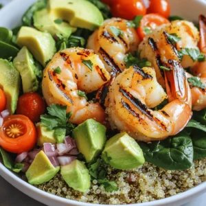 For the Grilled Shrimp Bowl, you will need: - 1 pound large shrimp, peeled and deveined - 2 ripe avocados, diced - 1 cup cooked quinoa - 1 cup cherry tomatoes, halved - 1/2 red onion, finely chopped - 1 cup baby spinach - 2 tablespoons olive oil - 1 tablespoon lime juice - 1 teaspoon smoked paprika - 1 teaspoon garlic powder - Salt and pepper to taste - Fresh cilantro for garnish You can also use optional garnishes and seasonings like sliced jalapeños or a dash of hot sauce if you prefer a kick. Each serving of this bowl contains approximately: - Calories: 450 - Protein: 25 grams - Fats: 20 grams - Carbohydrates: 45 grams This meal is filling and packed with nutrients. The shrimp adds lean protein, while avocados provide healthy fats. To make this dish, you'll need some basic tools: - Mixing bowl for marinating shrimp - Grill or grill pan for cooking - Large serving bowl for assembling the dish - Knife and cutting board for chopping ingredients For grilling, a gas or charcoal grill works best. If you prefer indoors, a grill pan is a great alternative. Make sure it’s preheated to get perfect grill marks on your shrimp. For the complete recipe, check out the [Full Recipe]. Start by marinating the shrimp. In a bowl, mix the shrimp with olive oil, lime juice, smoked paprika, garlic powder, salt, and pepper. Make sure the shrimp is well-coated. This mix adds great flavor. For the best shrimp texture, choose fresh or thawed shrimp. If shrimp is frozen, let it thaw in the fridge overnight. Next, preheat your grill or grill pan over medium-high heat. A hot grill helps create a nice sear. Once hot, grill the shrimp for about 2-3 minutes per side. Look for the shrimp to turn pink and opaque. Don't overcrowd the grill; give each shrimp space to cook evenly. Now it's time to put everything together. Start by layering cooked quinoa in a large bowl as the base. Add fresh baby spinach on top, followed by the grilled shrimp. Then, layer diced avocado, halved cherry tomatoes, and finely chopped red onion. To finish, drizzle with a bit more lime juice and sprinkle salt and pepper. When you toss the ingredients, do it gently. You want to mix them without crushing the avocados. This keeps your bowl fresh and colorful. Enjoy your Grilled Shrimp Bowl with Avocado! For more details, check the Full Recipe. When you choose avocados, look for a few key signs. They should feel firm but give slightly when you press them. If they are hard, they are not ripe yet. If they feel mushy, they are overripe. To keep avocados fresh, store them in a cool place or the fridge once ripe. If you cut an avocado, sprinkle lime juice on the flesh. This helps prevent browning. Wrap it tightly in plastic wrap or store it in an airtight container. Grilling shrimp takes just a few minutes. Cook them over medium-high heat for about 2-3 minutes per side. They are ready when they turn pink and opaque. Adjust the seasoning to match your taste. You can add more spices or herbs. If you prefer a milder flavor, reduce the seasoning. To boost the taste, try different herbs and spices. Fresh cilantro and parsley add brightness. You can also use cumin or chili powder for a warm, savory note. If you like heat, add a few drops of hot sauce or a pinch of cayenne pepper. This will give your bowl an extra kick that pairs well with the shrimp and avocado. For the full recipe, check the earlier section. Enjoy your cooking! {{image_2}} You can swap shrimp with chicken or tofu. Both work well in this bowl. If you choose chicken, cut it into small pieces. Cook it until it’s no longer pink, about 6-8 minutes on the grill. For tofu, press it first to remove excess water. Then, grill it for about 4-5 minutes on each side. Adjust the cooking times to ensure your proteins are safe and tasty. To make this dish vegan, skip the shrimp. Use chickpeas or tempeh instead. Both add great texture and flavor. You can also add more toppings like diced bell peppers or shredded carrots. These will enhance the bowl and keep it colorful and fun. Try adding a drizzle of tahini or a sprinkle of nutritional yeast for an extra boost. Focus on fresh, seasonal veggies and fruits. In spring, add asparagus or snap peas. In summer, use zucchini or corn. In fall, try roasted sweet potatoes or apples. Adjust the recipe based on what’s available at your local market. This keeps your dish fresh and exciting. Whenever you can, use what’s in season for the best taste. For the full recipe, check out the steps to create this delightful grilled shrimp bowl with avocado. To keep your grilled shrimp bowl fresh, store it in an airtight container. Place it in the fridge right after serving. This helps prevent bacteria growth. The shrimp and veggies stay good for about two days. If you want to keep it longer, you can freeze it. Just ensure the shrimp are cool before freezing. You can freeze it for up to three months. When you want to enjoy your leftovers, reheat them gently. The best way is to use a microwave. Heat it on medium power for about one to two minutes. Stir halfway through to ensure even heating. You can also use a skillet on low heat. This helps maintain the shrimp's texture. Avoid high heat, as it can make the shrimp tough. You can make this bowl ahead of time for busy weeknights. Cook a large batch of quinoa and shrimp. Store them separately in the fridge. When you need a meal, combine them with fresh veggies. Portion them into grab-and-go containers for easy lunches or dinners. This way, you have a delicious meal ready in minutes. For the freshest taste, add avocado just before eating. You can find the full recipe above to guide your prep. Yes, you can make this recipe ahead of time. Here are some tips for meal prepping: - Cook the shrimp and store it in an airtight container. It stays good for up to three days. - Prepare the quinoa and keep it in the fridge. It will last for about five days. - Chop the veggies and avocados just before serving. This helps keep them fresh. - You can mix everything in a bowl when you are ready to eat. This keeps flavors bright and tasty. If you need a substitute for quinoa, try these options: - Rice: Brown or white rice works well. - Farro: This grain has a nice chewy texture. - Couscous: This is quick to cook and very light. - Cauliflower rice: A great low-carb option for gluten-free diets. Make sure to adjust cooking times based on the grain you choose. You can tell when shrimp is cooked by these signs: - The shrimp turns pink when cooked. - It becomes opaque and firm to the touch. - Cook shrimp for 2-3 minutes on each side. To avoid overcooking, watch carefully. Overcooked shrimp can become rubbery and tough. Enjoy your perfectly grilled shrimp! For the full recipe, check out the Grilled Shrimp Bowl with Avocado. In this post, we explored how to create a delicious Grilled Shrimp Bowl, covering ingredients, cooking techniques, and tips for preparation. You learned about essential tools, nutritional details, and variations to suit your taste. Whether you stick to the classic recipe or try something new, the right ingredients and techniques make all the difference. Enjoy this meal with friends or as a quick weeknight treat. Keep experimenting, and make it your own!