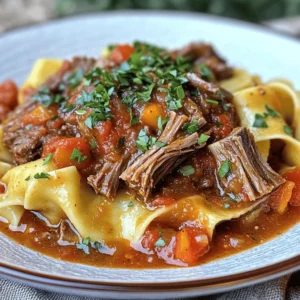 - 2 pounds bone-in beef short ribs - 12 ounces pappardelle pasta - 1 onion, diced - 2 cloves garlic, minced - 1 large carrot, diced - 1 stalk celery, diced - 1 teaspoon dried thyme - 1 teaspoon dried oregano - 1 bay leaf - 2 tablespoons olive oil - 1 can (14 ounces) crushed tomatoes - 1 cup beef broth - Salt and pepper to taste - Fresh parsley, chopped (for garnish) Gather these ingredients before you start cooking. The short ribs give the ragu a rich flavor. The pappardelle pasta adds a nice texture. Diced onion, carrot, and celery create the base of the sauce. Garlic adds depth, while thyme and oregano bring warmth. The crushed tomatoes and beef broth create a hearty sauce. Olive oil helps to sauté the veggies. Salt and pepper enhance the flavors, and fresh parsley adds a bright finish. For the full recipe, refer back to the beginning. - Sear the short ribs: Start by heating 2 tablespoons of olive oil in a heavy pot over medium-high heat. Season 2 pounds of bone-in beef short ribs with salt and pepper. Sear the ribs for 4-5 minutes on each side. This will give the meat a nice brown crust. Once browned, remove the ribs and set them aside. - Sauté the vegetables: In the same pot, add 1 diced onion, 1 large diced carrot, and 1 stalk of diced celery. Toss in 2 minced garlic cloves as well. Cook these for about 5-6 minutes. You want the onions to turn translucent and the veggies to soften. - Add remaining ingredients to the pot: Return the short ribs to the pot. Pour in 1 can of crushed tomatoes and 1 cup of beef broth. Add 1 teaspoon of dried thyme, 1 teaspoon of dried oregano, and 1 bay leaf. Stir everything together and bring it to a simmer. - Cook low and slow: Cover your pot and reduce the heat to low. Let it cook for 2.5 to 3 hours. This slow cooking makes the short ribs tender. You will know they are done when they pull apart easily with a fork. - Prepare the pappardelle pasta: About 15 minutes before the ragu finishes cooking, boil 12 ounces of pappardelle pasta in salted water. Cook until al dente, then drain and set aside. - Shred the beef and combine: Remove the short ribs from the pot. Shred the meat with two forks and discard the bones. Return the shredded beef to the pot. Stir well and let it simmer for another 10 minutes. - Serve with garnish: Toss the cooked pappardelle with the ragu, ensuring the pasta is well coated. Serve warm, garnished with chopped fresh parsley for a pop of color. For the full recipe, refer to the earlier section. Choosing the right cut of meat is key. Bone-in beef short ribs work best. The bones add flavor and richness to the sauce. Look for marbled meat. This fat helps keep the meat tender during cooking. Low and slow cooking is vital for success. It breaks down tough fibers in the meat. This process makes the short ribs melt in your mouth. Cooking for 2.5 to 3 hours is ideal. Patience is your friend here! To boost flavor, use a good mix of seasonings. Salt and pepper are a must. Fresh herbs like parsley can uplift the dish. You can also add a splash of red wine for depth. If you’re missing an ingredient, don’t fret. You can swap in different veggies like bell peppers or mushrooms. You can use other pasta types too, like fettuccine or rigatoni. Just keep the cooking time in mind. Pair your ragu with a nice red wine. A Chianti or a Merlot works well. These wines match the rich flavors of the dish. For sides, consider a fresh salad or garlic bread. Both can balance the meal. When serving, make the dish look nice. A sprinkle of fresh parsley adds a pop of color. You can also serve the ragu over creamy polenta for a twist. For the full recipe, be sure to check out the details above! {{image_2}} You can change the pasta type for your ragu. Try using fettuccine or rigatoni. These shapes hold the sauce well. You can also use whole wheat pasta for a healthier choice. For vegetables, mix it up! Use bell peppers or zucchini instead of carrot and celery. You can also add mushrooms for more flavor. Fresh herbs like basil or rosemary can enhance the taste too. Adding a splash of red wine can deepen the flavor. Use a dry red wine for best results. If you prefer a sweet twist, balsamic vinegar works nicely. Just a tablespoon can brighten up the dish. For spice lovers, sprinkle in some chili flakes. This gives your ragu a nice kick. Adjust the amount based on your heat preference. Your taste buds will thank you! If you need gluten-free options, look for gluten-free pasta. There are many great brands available now. You can also use polenta as a base for the ragu. It adds a creamy texture. For a vegetarian version, swap short ribs for mushrooms or lentils. Use vegetable broth instead of beef broth. This still gives you a hearty meal. You won’t miss the meat at all! For the full recipe of Savory Short Rib Ragu, check out the main article. To store leftover ragu, cool it down quickly. Place it in an airtight container. Store it in the fridge for up to three days. When reheating, warm it on the stove over low heat. Stir often to prevent sticking. You can also use a microwave but check it often. To freeze the ragu, let it cool completely first. Portion it into freezer-safe containers. Leave some space at the top for expansion. You can also use heavy-duty freezer bags. Squeeze out the air before sealing. Ragu can last for up to three months in the freezer. In the fridge, ragu lasts about three days. In the freezer, it can stay good for three months. Look for signs of spoilage like off smells or mold. If it’s discolored or has a strange texture, throw it out. Always trust your senses when it comes to food safety. Savory short rib ragu is a rich and hearty sauce made with tender beef short ribs. This dish boasts deep flavors from slow cooking, making it perfect for a comforting meal. The short ribs become soft and easy to shred, mixing beautifully with the sauce. Often served over pasta, it brings warmth and satisfaction to any table. The combination of tomatoes, herbs, and beef creates a flavorful experience. Making this ragu ahead of time is easy and smart. You can prepare it one or two days in advance. Just follow the full recipe and let it cool before storing. Place it in an airtight container in the fridge. When you are ready to eat, gently reheat it on the stove. This allows the flavors to blend even more. Yes, using a slow cooker works well for savory short rib ragu. Start by searing the short ribs in a pan. Then, transfer them to the slow cooker. Add the sautéed vegetables and remaining ingredients. Set your slow cooker to low for 6 to 8 hours. This method makes the meat very tender and flavorful. Pair savory short rib ragu with pappardelle pasta for a classic touch. You can also serve it with creamy polenta or crusty bread. A fresh salad or steamed green vegetables enhance the meal. For drinks, a glass of red wine complements the flavors perfectly. Savory short rib ragu is a rich, hearty dish perfect for cozy meals. We covered key ingredients like beef short ribs, pappardelle pasta, and fresh herbs. I shared step-by-step instructions and helpful tips for cooking and serving. You can even customize it with different flavors or dietary options. Remember, low and slow cooking brings out the best flavors. Enjoy making this dish for family and friends!