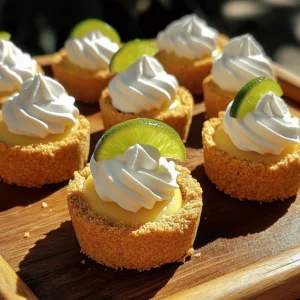 To make Key Lime Pie Mini Desserts, you need these key ingredients: - 1 cup graham cracker crumbs - 1/4 cup unsalted butter, melted - 2 tablespoons sugar - 1 can (14 oz) sweetened condensed milk - 1/2 cup fresh key lime juice (or regular lime juice) - 2 large egg yolks - 1 teaspoon lime zest - Whipped cream, for topping - Lime slices, for garnish These ingredients create a creamy filling and a crunchy crust. They blend together to make each bite refreshing and light. You can change up the recipe with these fun additions: - Coconut flakes for a tropical twist - Fresh berries for added sweetness - A sprinkle of sea salt to enhance flavors These options let you personalize your mini desserts. You can adjust the taste to match your mood! If you can’t find something, here are some swaps: - Use gluten-free graham crackers for a gluten-free crust. - Honey or maple syrup can replace sugar. - Greek yogurt can substitute for sweetened condensed milk. These substitutions keep the spirit of the recipe while catering to different diets. Feel free to experiment and find what works best for you! For the full recipe, check out the Key Lime Pie Mini Desserts section. To start, preheat your oven to 350°F (175°C). In a large bowl, combine the graham cracker crumbs, melted butter, and sugar. Mix until the crumbs are evenly coated. Next, take a mini muffin tin. Spoon the mixture into each cup, filling them about three-quarters full. Press down firmly to form the crusts. Bake these for 5-7 minutes until they turn a light golden color. Once done, remove them from the oven and let the crusts cool completely. In another bowl, whisk together the sweetened condensed milk, key lime juice, egg yolks, and lime zest. Keep mixing until the filling is smooth and well combined. This mixture will add that zesty kick to your mini desserts. Now, it's time to fill the cooled crusts. Pour the filling into each crust, leaving a little space on top for the filling to expand. Return the muffin tin to the oven and bake for 10-12 minutes. The filling should be set but still jiggle slightly in the center. Once baked, allow them to cool at room temperature. After they cool, refrigerate the mini key lime pies for at least 2 hours until they chill thoroughly. This step makes them even more refreshing. When ready to serve, top each mini dessert with whipped cream and a lime slice for garnish. Enjoy your delightful treat! For the full recipe, check out the details above. A great crust makes all the difference. Start with fresh graham cracker crumbs for the best taste. Mix them with melted butter and sugar. This mix should feel like wet sand. Press it firmly into your mini muffin tin. A good crust should be crunchy, not soggy. Bake until golden brown, about 5-7 minutes. Let it cool completely before adding the filling. This prevents the crust from getting too soft. For a smooth filling, whisk the sweetened condensed milk well. Add fresh key lime juice and egg yolks. Mix until everything is well blended. The filling should be creamy and thick. Lime zest adds a nice touch of flavor. Pour the filling into the cooled crusts, filling them almost to the top. This allows room for expansion when baking. Bake until set, but still a bit jiggly in the center. Presentation is key for any dessert. Top each mini dessert with a dollop of whipped cream. A lime slice on top adds color and flair. Arrange them nicely on a serving platter. Consider using decorative plates to enhance the look. Fresh mint leaves can also elevate the presentation. Remember, we eat with our eyes first! The Full Recipe will guide you in creating these delightful treats. {{image_2}} Mini key lime tarts are a fun twist on the classic pie. Instead of using a muffin tin, you can use mini tart pans. This way, the shape is more elegant. You can follow the same crust and filling recipe. Just bake them in the tart pans until golden. They make a lovely treat for any occasion. For a quick dessert, try no-bake key lime mini desserts. You skip baking the crust. Instead, mix the graham cracker crumbs with melted butter and sugar. Press the mixture into cups and chill them in the fridge. Once set, fill them with the key lime mixture. This version is creamy and cool, perfect for hot days. You can add berries or mint to your key lime mini desserts for a fresh twist. Mixing in berries like raspberries or blueberries gives a pop of color and flavor. Just fold them into the filling before you pour it into the crusts. For a minty taste, add a few mint leaves to the topping. This adds a bright note that pairs well with the tartness of lime. Find the full recipe and make these delightful treats today! After enjoying these tasty treats, store any leftovers in the fridge. Place them in an airtight container. Make sure to cover them well to keep them fresh. They can last in the fridge for about three days. If you want to keep them longer, freezing is a great option. To freeze these mini desserts, start by letting them cool completely. Once cooled, wrap each mini dessert tightly in plastic wrap. Then, place them in a freezer-safe bag or container. Label the bag with the date. They can stay in the freezer for up to three months. When you’re ready to enjoy them, thaw them in the fridge overnight. These mini desserts are best enjoyed cold. However, if you want to warm them, use the oven. Preheat your oven to 300°F (150°C). Place the mini desserts on a baking sheet and heat for about 5-10 minutes. Keep an eye on them to avoid overcooking. If you prefer them cold, just serve them straight from the fridge. Enjoy your Key Lime Pie Mini Desserts! For the complete recipe, check out the Full Recipe. You can make Key Lime Pie Mini Desserts without eggs by using a simple substitution. Instead of eggs, use silken tofu or a mix of cornstarch and water. This will help bind the filling while keeping it creamy. Blend the tofu until smooth and mix it with sweetened condensed milk and lime juice. This method gives you a rich texture without the egg. Yes, you can use bottled lime juice instead of fresh juice. However, fresh key limes provide a brighter flavor. If you choose bottled juice, look for one that is 100% juice without any additives. The taste may differ slightly, but it will still work for your mini desserts. You can find pre-made Key Lime Pie Mini Desserts at many grocery stores. Look in the frozen dessert section or the bakery aisle. Many specialty shops or bakeries may also sell them. Check your local stores or order them online for convenience. If you prefer homemade, I recommend trying the Full Recipe for a fresh take on this classic dessert. We explored the key lime mini desserts, focusing on ingredients, steps, and tips. From perfecting the crust to creating tasty fillings, each part matters. Don't forget the fun variations, like mini tarts or no-bake options. Storing these treats well helps keep them fresh. Remember, you can easily swap ingredients based on what you have. Enjoy creating these delightful desserts that add zest to any occasion!