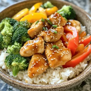 - 1 lb chicken breast, diced - 4 cloves garlic, minced - 1 tablespoon ginger, grated - 2 tablespoons soy sauce - 1 tablespoon honey - 1 tablespoon olive oil - 1 teaspoon sesame oil - Salt and pepper to taste Marinating the chicken is key. It helps the flavors soak in. This step makes the chicken juicy and tasty. You want every bite to burst with flavor. Let it marinate for at least 15 minutes. If you have more time, let it sit longer for even better taste. - 4 cloves garlic, minced - 2 tablespoons soy sauce - 1 tablespoon honey - 1 tablespoon olive oil - 1 teaspoon sesame oil The garlic sauce is simple yet bold. Garlic gives it a strong flavor. Soy sauce adds umami, while honey brings a hint of sweetness. You can switch up flavors by adding chili flakes or lime juice. These changes can give the dish a new twist. - 2 cups cooked jasmine rice - 1 bell pepper, thinly sliced - 1 cup broccoli florets - 2 green onions, chopped (for garnish) - Sesame seeds (for garnish) Adding vegetables makes the bowls colorful and healthy. Bell pepper adds crunch and sweetness. Broccoli gives a nice bite and bright green color. For garnishing, sprinkle green onions and sesame seeds on top. This adds a lovely touch and extra flavor. By using these ingredients, your Easy Chicken & Rice Bowls with Garlic Sauce will shine! You can find the full recipe to create this delightful dish. How to marinate the chicken To start, mix garlic, ginger, soy sauce, honey, olive oil, sesame oil, salt, and pepper in a bowl. This mix creates a tasty marinade. Add the diced chicken breast to the bowl. Coat the chicken well and let it marinate for at least 15 minutes. This step builds flavor and keeps the chicken juicy. Cooking the chicken to perfection After marinating, heat a large skillet over medium-high heat. Place the marinated chicken in the skillet. Cook it for about 6-8 minutes until golden brown and fully cooked. Stir occasionally to ensure even cooking. Once done, remove the chicken from the skillet and set it aside. Best practices for stir-frying Use the same skillet for the veggies. This way, you capture all the delicious flavors. Add sliced bell pepper and broccoli florets to the hot skillet. Stir-fry these for about 4-5 minutes. Keep the heat high to get a nice sear while cooking. Tips to retain crunch and color To keep veggies crisp and vibrant, avoid overcooking. Stir them quickly and watch closely. You want them tender but still bright and crunchy. This adds a fresh touch to your dish. Correct layering techniques In serving bowls, start with a generous scoop of cooked jasmine rice. This serves as the base. Next, add the garlic chicken and sautéed veggies on top. Layering this way keeps the dish balanced and colorful. Serving suggestions Finish the bowls by sprinkling chopped green onions and sesame seeds for texture. This adds extra flavor and visual appeal. You can enjoy these bowls warm or at room temperature. For more details, check the Full Recipe. How long should you marinate for maximum flavor? Aim for at least 15 minutes. This time allows the chicken to soak up the garlic and soy sauce. For deeper flavor, you can marinate it for up to 2 hours in the fridge. What are the best storage practices during marination? Use a sealed plastic bag or a covered bowl. This keeps the chicken from drying out. Place it in the fridge to keep it safe until cooking. How can you determine the doneness of chicken? Use a meat thermometer. The chicken should reach an internal temperature of 165°F. If you cut into it, the juices should run clear, not pink. How do you achieve the right texture in vegetables? Stir-fry over high heat for a short time. This method keeps the veggies crisp and colorful. Don't crowd the pan; cook in batches if needed. What are some ideas for plating? Start with a scoop of jasmine rice in the bowl. Layer the chicken and veggies on top. Create a colorful contrast with the bright bell peppers and green broccoli. How can you garnish for visual appeal? Sprinkle chopped green onions and sesame seeds on top. This adds a pop of color and a nice crunch. You can also add a wedge of lime for a fresh touch. For the full recipe, check out the Garlic Bliss Chicken & Rice Bowls. {{image_2}} You can change up the proteins in your Easy Chicken & Rice Bowls. Try using shrimp or beef for a different taste. Tofu works great too if you want a plant-based option. For vegetables, feel free to switch it up. You can add carrots, snap peas, or zucchini. This lets you customize the dish to what you love most. Mix and match to find your favorite combo! While garlic sauce is a star, don’t be shy to explore other sauces. Teriyaki or sweet chili sauce can bring a new twist. You can also use sriracha for some heat. For spices, try adding paprika or cumin. These can enhance the overall flavor without much effort. Even a sprinkle of Italian herbs can create a fun fusion dish. To make this dish gluten-free, use tamari instead of soy sauce. It gives similar flavor without gluten. Want a low-carb version? Swap out rice for cauliflower rice. This keeps it light but still filling. You can enjoy all the yummy flavors without the carbs! To keep your easy chicken and rice bowls fresh, cool them first. Place the bowls in airtight containers. Store them in the fridge for up to four days. If you want to save them longer, freeze the chicken mixture separately from the rice. Use freezer-safe containers to avoid freezer burn. You can keep them in the freezer for up to three months. When ready to eat, here are my favorite reheating methods: - Microwave: Place the bowl in the microwave. Heat for 2-3 minutes. Stir halfway through for even heating. - Stovetop: In a pan, add a splash of water. Heat over medium heat for 5-7 minutes. Stir often to keep it from sticking. For both methods, ensure the chicken is heated to 165°F to keep it safe. In the fridge, your chicken and rice bowls last about four days. If you freeze them, they last for three months. Check for signs that they are no longer good. If you see any discoloration or smell a strange odor, it’s best to toss them. Always trust your senses when storing food. Enjoy your meals knowing you’re safe! You can enhance your meal with side dishes and drinks. Here are some ideas: - Recommended side dishes: - Steamed green beans or asparagus - A fresh garden salad - Crispy roasted sweet potatoes - Drink pairings that enhance the meal: - A light, fruity white wine - Sparkling water with lemon - A refreshing iced tea These pairings will bring balance and extra flavor to your chicken and rice bowls. Yes, you can definitely make this recipe ahead of time. Here are some tips: - Tips for meal prepping: - Marinate the chicken the night before. - Cook the chicken and vegetables, then store them in separate containers. - Storing pre-cooked components: - Keep the rice in an airtight container. - Refrigerate everything for up to three days. When you’re ready to eat, just heat it up and enjoy! Reducing sodium is easy with a few simple swaps. Here are my suggestions: - Suggestions for low-sodium substitutions: - Use low-sodium soy sauce or coconut aminos. - Swap out regular broth for low-sodium options. - Tips for balancing flavors without added salt: - Add fresh herbs like cilantro or parsley. - Use citrus juice for a zesty kick. These changes will keep your dish tasty while being mindful of sodium. This blog post covered everything you need to make easy chicken and rice bowls. We discussed essential ingredients, including how to marinate chicken and create a tasty garlic sauce. You learned step-by-step cooking and assembling tips for the perfect meal. Remember, you can customize this dish with different proteins and vegetables. With the right storage and reheating methods, leftovers can taste great, too. Enjoy your cooking journey and make it your own!