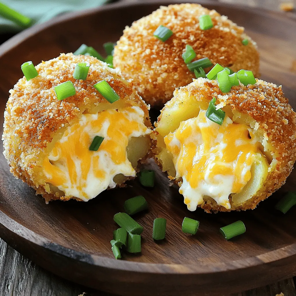 The main ingredients for stuffed potato cakes are simple and tasty. You need: - 2 large russet potatoes, peeled and cubed - 1/2 cup shredded cheddar cheese - 1/4 cup cream cheese, softened - 1/4 cup green onions, finely chopped - 1/2 teaspoon garlic powder - 1/4 teaspoon cayenne pepper (optional) - Salt and pepper to taste - 1 cup breadcrumbs (for coating) - 2 eggs, beaten - Oil for frying These ingredients create a creamy, cheesy filling that blends well with the crispy outside. You can customize your stuffed potato cakes with fun add-ins. Consider adding: - Cooked bacon bits for a smoky flavor - Diced bell peppers for a fresh crunch - Spinach or kale for a healthy twist - Different cheeses like mozzarella or feta for variety Feel free to mix and match to suit your taste! Spices can elevate your potato cakes. Here are some I recommend: - Paprika for a smoky touch - Onion powder for extra flavor - Fresh herbs like parsley or chives for brightness - Italian seasoning for a more complex taste Use these spices to add depth to your filling. They will make your stuffed potato cakes stand out! For the full recipe, check out the [Full Recipe]. Start by boiling the cubed russet potatoes. Place them in a large pot of water. Bring the water to a boil and cook for 15-20 minutes. You want the potatoes to be fork-tender. Once done, drain the water and return the potatoes to the pot. Now, mash the potatoes until they are smooth. Let them cool for a bit. This cooling step helps the filling blend better. In a mixing bowl, combine the smooth mashed potatoes with the tasty filling. Add in shredded cheddar cheese, softened cream cheese, and finely chopped green onions. Sprinkle in garlic powder, cayenne pepper for a kick, and add salt and pepper to taste. Mix everything well until it becomes creamy. The filling should be packed with flavor and smooth enough to form into cakes. Now it's time to shape the cakes. Take a small handful of the filling and form it into a patty about 1/2 inch thick. Repeat this process until you have about 8-10 patties. Next, set up a coating station. Place beaten eggs in one bowl and breadcrumbs in another. Dip each cake into the egg, making sure it’s fully coated. Then, roll it in breadcrumbs until it is evenly covered. Heat oil in a large skillet over medium heat. Carefully place a few cakes in the hot oil but avoid overcrowding. Fry each side for 3-4 minutes, until they turn golden brown and crispy. Once done, transfer the cakes to a paper towel-lined plate to drain excess oil. Serve warm, and feel free to add extra chopped green onions on top for garnish. Enjoy your crispy cheesy stuffed potato cakes! For the full recipe, refer to the recipe section above. To get the perfect texture, use starchy potatoes, like russet. They provide a smooth and fluffy base. After boiling, mash them well. Lumps can lead to uneven cakes. Let the mashed potatoes cool a bit before mixing in the filling. This way, the cheese will melt nicely. One common mistake is over-mixing the filling. Mix just enough to combine the ingredients. If you mix too much, the cakes can be tough. Also, ensure your oil is hot before frying. If it’s not hot enough, the cakes will absorb too much oil. This can make them greasy instead of crispy. Serve these cakes hot and crispy. I love to pair them with sour cream or a spicy dipping sauce. A side of fresh salad adds a nice crunch. You can also sprinkle some fresh herbs on top for color and flavor. For a fun twist, try serving them as a slider. Just add your favorite toppings! For more details, check the Full Recipe. {{image_2}} You can easily make these cakes vegetarian or vegan. For vegetarian options, use cheese made from milk or plant-based cheese. If you want a vegan version, replace dairy cheese with vegan cheese. Use a flaxseed mixture or applesauce instead of eggs for binding. The taste stays great, and you keep it plant-based! You can boost the flavor of your potato cakes. Add spices like cumin or paprika for heat. Try fresh herbs like parsley, dill, or cilantro for freshness. If you love it spicy, add more cayenne pepper. Mix in cooked broccoli or spinach for extra nutrition. Each flavor twist makes the cakes unique and fun! You don't have to fry these cakes to enjoy them! Baking is a healthier choice. Preheat your oven to 400°F (200°C). Place cakes on a baking sheet lined with parchment paper. Bake for 20-25 minutes, flipping halfway through, until golden. You can also use an air fryer! Set it to 375°F (190°C) and cook for about 15 minutes. Both methods yield crispy, tasty cakes without all the oil. For the full recipe, check out the details above! After making stuffed potato cakes, let them cool first. Place them in an airtight container. Use parchment paper to separate layers if stacking. Store in the fridge for up to three days. This keeps them fresh and tasty. To reheat your potato cakes, use a skillet. Heat a small amount of oil over medium heat. Place the cakes in the skillet. Cook for about 3-4 minutes on each side. This method keeps them crispy. You can also use an oven to reheat. Set it to 350°F (175°C) and bake for around 10-15 minutes. This works well if you want to reheat many cakes at once. Freezing is a great way to save leftover cakes. First, let them cool completely. Place them in a single layer on a baking sheet. Freeze until solid, about 1-2 hours. Then, transfer the cakes to a freezer-safe bag. They can last up to three months in the freezer. To cook, thaw them in the fridge overnight. Reheat them as mentioned before for best results. Enjoy your crispy cheesy stuffed potato cakes anytime! For the full recipe, check the earlier sections. Yes, you can make Stuffed Potato Cakes ahead of time. Prepare the cakes and store them in the fridge for up to two days. You can also freeze them for up to three months. Just be sure to wrap them well in plastic wrap or use a freezer bag. When you are ready to cook, thaw them in the fridge overnight. This makes dinner easy! Potato Cakes pair well with many sauces. Here are some great options: - Sour cream adds a nice, creamy touch. - Applesauce gives a sweet twist. - Spicy ketchup adds a kick. - Ranch dressing is always a favorite. - Garlic aioli brings in rich flavor. Feel free to mix and match to find your favorite! You can bake or air fry the cakes for a crispy result without frying. To bake, preheat your oven to 400°F (200°C). Place the coated cakes on a lined baking sheet. Spray them lightly with oil for a golden finish. Bake for about 25-30 minutes, flipping halfway through. For air frying, cook at 375°F (190°C) for around 12-15 minutes, shaking the basket halfway. This method keeps them crispy and delicious! Stuffed potato cakes are easy and fun to make. We covered the main ingredients, step-by-step instructions, and useful tips. You learned about variations, storage, and common questions. Whether you like them spicy or mild, you have many ways to enjoy these cakes. Remember these tips for great texture and flavor. Now, gather your ingredients and start cooking. Enjoy your delicious creations!