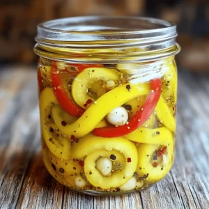 To make easy pickled banana peppers, you need a few simple items. Here is the list of ingredients: - 5-6 ripe banana peppers, sliced into rings - 1 cup distilled white vinegar - 1 cup water - 2 tablespoons sugar - 1 tablespoon salt - 3 cloves garlic, smashed - 1 teaspoon black peppercorns - 1 teaspoon dried oregano - 1/2 teaspoon crushed red pepper flakes (optional for extra spice) Each ingredient plays a key role. The banana peppers provide a fresh, crunchy base. The vinegar adds a tangy kick, while sugar and salt balance the flavors. Garlic, black peppercorns, and oregano bring depth to the mix. If you like heat, add crushed red pepper flakes. You can adjust the ingredients to suit your taste. Use less sugar for a more savory bite or add more vinegar for extra tang. This flexibility makes the recipe fun and personal. Enjoy exploring different flavor profiles! For the full recipe, check out the details above. First, wash the banana peppers under cold water. This helps remove any dirt or residue. Next, slice them into rings. You can make these slices as thick or thin as you like. If you want a milder flavor, remove the seeds. This step is key if you prefer less heat. In a medium saucepan, combine one cup of distilled white vinegar, one cup of water, two tablespoons of sugar, and one tablespoon of salt. Heat this mixture over medium heat. Stir it gently until the sugar and salt dissolve completely. This creates a balanced pickling liquid that is both tangy and sweet. Once the sugar and salt are dissolved, add in three smashed garlic cloves, one teaspoon of black peppercorns, and one teaspoon of dried oregano. If you like spice, consider adding half a teaspoon of crushed red pepper flakes. Stir well to combine all the flavors. Bring this mixture to a slight boil, then lower the heat. Let it simmer for about five minutes. This enhances the flavors and makes your pickles taste amazing. Now, carefully add the banana pepper rings to the hot pickling liquid. Make sure they are fully submerged. This ensures every ring absorbs that tasty liquid. Transfer the mixture into a clean glass jar. Pack the banana peppers tightly, and pour the liquid over them until they are completely covered. Allow the jar to cool to room temperature. It is important to wait before sealing it. Once cooled, seal the jar tightly with a lid. For the best flavor, refrigerate the pickled banana peppers for at least 24 hours. This wait time helps the flavors develop. You will be amazed at how tasty these pickles become! For the full recipe, you can refer back to the section above. - Clean your jars well to avoid spoilage. - Adjust spice levels based on what you enjoy. When you pick your jars, make sure they are clean. Any leftover food can spoil your peppers. Use hot, soapy water to wash them. Rinse them well, and let them dry. This helps keep your pickled banana peppers fresh. For spice, you can tweak the recipe. If you like it mild, remove the seeds. If you want heat, leave them in. You can also add more crushed red pepper flakes. This lets you control how spicy each bite is. - Let the peppers sit in the fridge longer for a bolder taste. - Fresh herbs can add a fun twist. After you make the pickled banana peppers, place them in the fridge. For the best flavor, let them sit for at least 24 hours. This is when the flavors really meld together. If you can wait longer, do it! The taste will be even better. You can also add fresh herbs like dill or cilantro. They give your pickles a unique flavor. Just toss in a few sprigs when you pack the peppers in jars. - Use as a topping for sandwiches or salads. - They make a great addition to antipasto platters. Pickled banana peppers are super versatile. You can stack them on sandwiches for a tasty crunch. They also brighten up salads with their tangy flavor. If you’re hosting, these peppers fit right in on antipasto platters. Pair them with cheeses, meats, and olives. They add color and a zesty kick to every bite. For more details, check out the Full Recipe. {{image_2}} You can switch up the peppers in this recipe. Try using jalapeños for a spicy kick. Habaneros are great if you want more heat. Each type of pepper adds its own flavor. Experiment with different types of banana peppers. Some may be sweeter or milder than others. This can change your pickled peppers' taste. Want to spice things up? Add dill or mustard seeds to the mix. These spices add depth and a unique twist. If you prefer sweetness, try sugar substitutes like honey or agave syrup. Each option can change the flavor profile. Play around with these options to find what you love. The type of vinegar you use matters. Apple cider vinegar gives a fruity flavor, enhancing the peppers' taste. You can also try flavored vinegars like balsamic or rice vinegar. These options add a unique twist to your pickled peppers. Don’t be afraid to experiment with what you have on hand. Store your pickled banana peppers in the refrigerator. This keeps them fresh and tasty. Always use clean glass jars for storage. Make sure they are tightly sealed to keep out air. Enjoy your pickled banana peppers within 2-3 weeks for the best taste. After this time, the flavor and texture may change. Keep an eye out for any signs of spoilage. For those wanting to store them longer, you can process the jars in a water bath. This method makes them shelf-stable. Vacuum sealing is another great option to help them last longer. You should refrigerate the pickled banana peppers for a minimum of 24 hours. This time allows the flavors to blend well. If you wait longer, the taste gets even better. Yes, you can reuse the pickling liquid. However, the flavor may change over time. Each batch may taste a little different. It's fun to experiment with flavors! Pickled banana peppers work well with cheese, meats, and grilled dishes. They add a nice zing to sandwiches and salads. You can also use them as a topping for tacos or nachos. Yes, you can can them using proper canning techniques. This will make them shelf-stable. Make sure to follow safe canning practices to keep them fresh. To add more spice, you can add more crushed red pepper flakes. Keeping some seeds in the peppers also increases the heat. Adjust it to your taste for the perfect kick! If you lack fresh garlic, you can use garlic powder instead. Just be sure to adjust the amount to your taste. It will still give you that nice garlicky flavor. For the full recipe, check out the details above! In this article, I shared simple steps to make pickled banana peppers. We covered ingredients, preparation, and storage tips. Pickling adds unique flavor, perfect for many dishes. Remember, letting them chill boosts taste! Feel free to try other peppers and spices for new twists. Enjoy your pickling adventure! These peppers can surely spice up your meals and impress your friends.