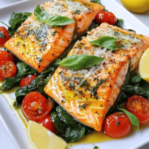 - Salmon fillets - Olive oil - Garlic - Cherry tomatoes - Fresh spinach - Italian seasoning - Seasoning (salt and pepper) - Lemon juice - Garnishing (basil, Parmesan cheese) When I prepare Tuscan Garlic Salmon, I love the fresh and vibrant flavors. Each ingredient plays a key role in making the dish shine. Salmon fillets are the star. They provide a rich and buttery taste. I prefer using skin-on fillets for added flavor and texture. Next, olive oil adds a smooth base and enhances the natural taste of the salmon. Garlic is a must! I use minced garlic to give the dish a warm, aromatic flavor. Cherry tomatoes bring a burst of sweetness. They soften while cooking, adding juiciness to the meal. I always include fresh spinach. It adds color and a boost of nutrients. Italian seasoning ties everything together, giving a hint of herbaceous zest. Salt and pepper are simple but crucial. They help bring out the flavors of each ingredient. A squeeze of fresh lemon juice adds brightness, cutting through the richness of the salmon. For finishing touches, I like to garnish with fresh basil leaves. They add a lovely aroma. A sprinkle of Parmesan cheese gives a creamy element that many love. For the full recipe, check out the detailed instructions. This dish is easy and packed with flavor, making it a favorite in my kitchen! - Preheating the oven: Start by preheating your oven to 400°F (200°C). This ensures even cooking. - Preparing the skillet: Grab a large oven-safe skillet. Add 2 tablespoons of olive oil and heat it over medium heat. - Sautéing garlic and tomatoes: Add 4 minced garlic cloves to the skillet. Sauté for about 30 seconds until fragrant. Then, add 1 cup of halved cherry tomatoes. Cook for 3-4 minutes until they soften. - Adding spinach and seasonings: Stir in 1 cup of fresh spinach. Cook until it wilts, about 2 minutes. Season with 1 teaspoon of Italian seasoning, salt, and pepper to taste. - Arranging salmon in the skillet: Push the tomato and spinach mix to the sides. Add 4 salmon fillets skin-side down in the center. Season them with salt and pepper. Squeeze juice from 1 lemon over the salmon and spoon some of the mix on top. - Baking time and doneness indicators: Transfer the skillet to the oven. Bake for 12-15 minutes. The salmon is done when it flakes easily with a fork. - Optional cheese addition: If you like, sprinkle grated Parmesan cheese over the salmon right after baking. This adds a creamy touch. You can find the Full Recipe above to guide you through the cooking process. Enjoy your Tuscan Garlic Salmon! Using fresh herbs can bring your Tuscan garlic salmon to life. I love adding fresh basil or parsley. These herbs add bright notes that balance the richness of salmon. You can also try rosemary for a woodsy touch. If you want to change up the flavors, consider using lemon zest. It adds a fresh twist. You might also like to use paprika or chili flakes for a bit of heat. Just remember to use these in moderation. The best method for cooking salmon is baking. It keeps the fish moist and tender. Make sure you preheat your oven to the right temperature. That way, your salmon cooks evenly. Avoid overcooking by checking the salmon often. It should flake easily with a fork when done. If you have a meat thermometer, aim for 145°F (63°C). This will ensure your salmon is perfectly cooked. For serving, place the salmon on a white plate. This makes the colors pop. Add a generous scoop of the tomato-spinach mixture on top. It brings color and flavor to the dish. A lemon wedge on the side looks nice and gives extra flavor. You might sprinkle some grated Parmesan over the top, too. This adds a creamy touch that many enjoy. Use fresh basil leaves for garnish; they add a lovely finishing touch. For more detailed steps, check out the Full Recipe. {{image_2}} You can switch up the salmon for other fish. Try trout or halibut for a different taste. If you prefer plant-based options, use firm tofu or chickpeas for a tasty twist. For veggies, you can replace spinach with kale or arugula. Zucchini and bell peppers also add nice colors and flavors. Both grilling and baking work well for this dish. Grilling gives a smoky taste and beautiful char. Use medium heat and cook until the salmon flakes easily. Baking is simple and keeps the salmon moist. Just follow the oven instructions. You can also pan-sear salmon for a crispy skin. Heat oil in a pan, place skin-side down, and cook until golden. To bring in Mediterranean flavors, add olives and capers. These add a punchy taste that pairs well with garlic. You can also try a lemon-dill sauce for a fresh touch. Explore different sauces like pesto or a creamy yogurt sauce. These options can change the whole feel of the dish. Each twist keeps the meal fun and exciting. For the full recipe, check out the original guide! To keep your Tuscan garlic salmon fresh, store it right. Place leftovers in an airtight container. This helps keep moisture in and bacteria out. You can use glass or plastic containers. If you use plastic, make sure it is BPA-free. Label the container with the date to track how long it's been stored. When it comes to reheating salmon, the oven is best. Preheat your oven to 350°F (175°C). Place the salmon on a baking sheet and cover it with foil. Heat for about 10-15 minutes. This keeps the fish moist and tender. If you choose to use a microwave, do so with care. Place the salmon on a microwave-safe plate. Cover it with a damp paper towel. Heat in short bursts, checking often to avoid overcooking. You can freeze both salmon and spinach for later use. Wrap the salmon fillets tightly in plastic wrap, then place them in a freezer bag. Remove as much air as possible. For spinach, blanch it first to keep its color and flavor. Once cooled, pack it in a container or bag. When ready to eat, thaw salmon in the fridge overnight. For spinach, you can add it directly to your dish without thawing. How long does cooked salmon last? Cooked salmon can last up to three days in the fridge. Store it in an airtight container to keep it fresh. For best taste, eat it within two days. Can I use frozen salmon? Yes, you can use frozen salmon. Just thaw it in the fridge overnight. This will help keep the texture nice when cooking. What sides pair well with Tuscan Garlic Salmon? Great sides include roasted vegetables, rice, or a fresh salad. These options complement the flavors well and add color to your plate. What temperature should salmon be cooked to? Salmon should be cooked to an internal temperature of 145°F (63°C). This ensures it is safe to eat and still juicy. How do I know when salmon is done? You can tell salmon is done when it flakes easily with a fork. The color should be opaque, not translucent. Is Tuscan Garlic Salmon healthy? Yes, Tuscan Garlic Salmon is healthy. Salmon is rich in omega-3 fatty acids, which are great for your heart. The added veggies boost the dish's nutrients. What are the nutritional benefits of salmon? Salmon provides high-quality protein, vitamins, and minerals. It supports brain health and can improve mood. Plus, it’s low in saturated fat, making it a smart choice. For the full recipe, check the detailed section above. Enjoy your cooking adventure! You now have all the tools to make delicious Tuscan Garlic Salmon. We covered the ingredients, steps, and cooking tips to help you succeed. Remember, fresh herbs and careful cooking can enhance the flavor. Don’t hesitate to explore variations with different ingredients and cooking methods. Proper storage is key to enjoying leftovers. With practice, you will love making this dish. Enjoy your cooking and impress your family and friends with this tasty meal!