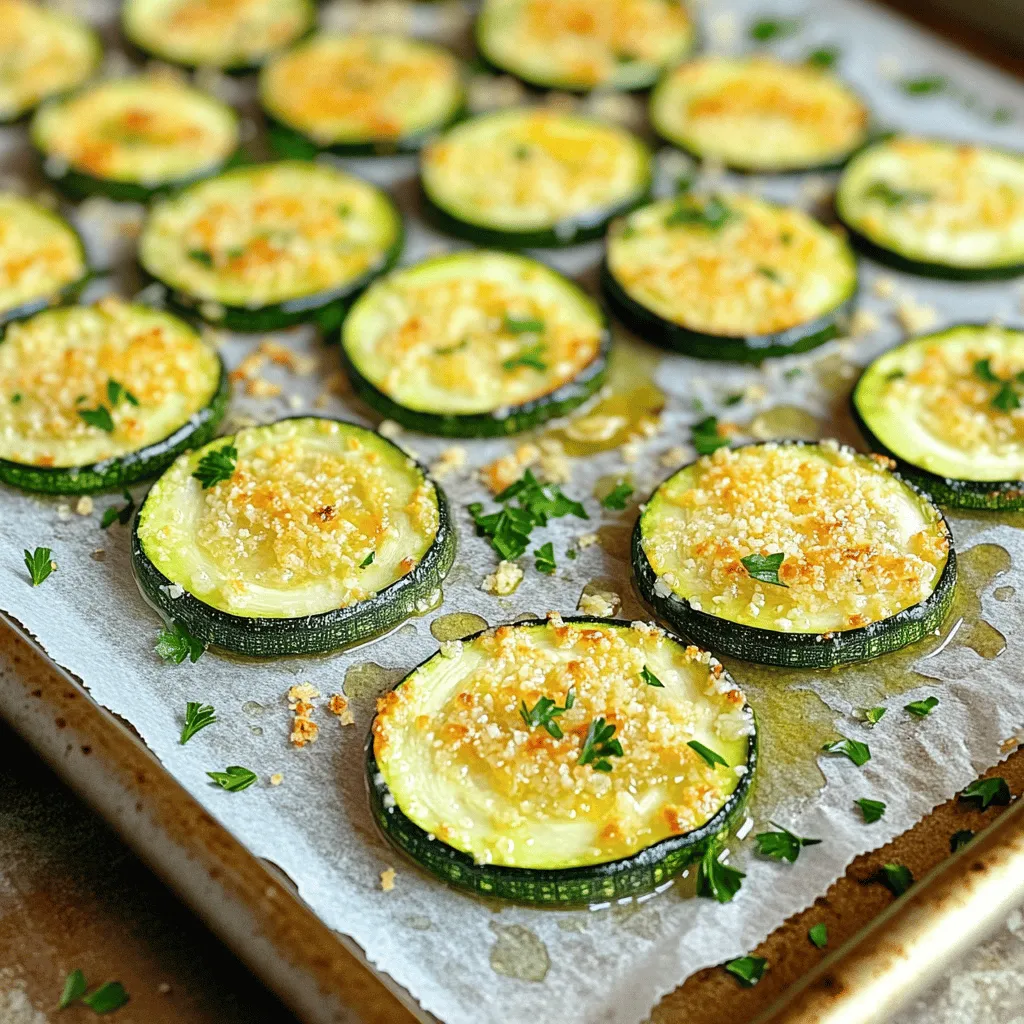 - 4 medium zucchinis - 1 cup grated Parmesan cheese - 3 tablespoons olive oil - 1 teaspoon garlic powder - 1 teaspoon onion powder - ½ teaspoon salt - ½ teaspoon black pepper - 1 teaspoon dried Italian herbs - Fresh parsley, chopped The main ingredients for Quick Roasted Parmesan Zucchini are simple yet vibrant. Zucchini is the star here. It adds a fresh taste and a nice crunch. I like to use four medium zucchinis. Slice them into ½-inch rounds for even cooking. The texture will be so good! Next, we have one cup of grated Parmesan cheese. This cheese melts beautifully and gets crispy on top. It gives a nice salty flavor that everyone loves. For the oil, three tablespoons of olive oil will help the zucchini roast well. It adds richness and helps the cheese stick. Now, let’s talk about spices and seasoning. I use one teaspoon of garlic powder and one teaspoon of onion powder. These add great depth to the dish. A little salt and black pepper, both ½ teaspoon each, make everything pop. Adding one teaspoon of dried Italian herbs gives it a nice aroma. For garnish, I like to use fresh parsley, chopped. It adds color and a fresh taste. This dish looks pretty when served! You can find the full recipe at the end. Enjoy these flavors! 1. Preheat the oven and prepare baking sheet Set your oven to 425°F (220°C). While it heats, line a large baking sheet with parchment paper. This step helps prevent sticking and makes cleanup easier. 2. Combine zucchini with oil and spices In a large bowl, add sliced zucchinis, olive oil, garlic powder, onion powder, salt, black pepper, and dried Italian herbs. Toss everything together until each slice is coated in the mix. 1. Arrange zucchini on the baking sheet Spread the zucchini slices on your prepared baking sheet. Make sure they are in a single layer. This helps them roast evenly. 2. Top with Parmesan cheese Generously sprinkle grated Parmesan cheese over the zucchini slices. Ensure every piece has cheese on it for a tasty, crispy finish. 1. Roast and serve with garnish Place the baking sheet in the oven and roast for about 15-20 minutes. Keep an eye on them until they become tender and the cheese turns golden. After roasting, let them cool for a minute. Garnish with fresh chopped parsley before serving. Enjoy this delicious veggie treat! For the full recipe, check out the ingredients and instructions provided above. To get the best texture for your zucchini, slice them evenly. Aim for ½-inch rounds. This size helps them cook at the same rate. A sharp knife works well for clean cuts. Next, spread the zucchini in a single layer on your baking sheet. This step ensures even roasting. If you crowd them, they may steam instead of roast. You can boost the flavor of your zucchini with herbs and spices. Try adding thyme or rosemary for a fresh twist. A pinch of red pepper flakes gives a nice kick. If you want a cheesier crust, mix in some shredded mozzarella. It melts well and adds great flavor. Quick Roasted Parmesan Zucchini pairs well with many proteins. Consider serving it alongside grilled chicken or fish. It also complements rice or quinoa nicely. For a fun twist, serve it as a party snack. Just place it on a platter with toothpicks and a dip. You could also add it to a salad for extra crunch. This dish suits both casual meals and fancy dinners. Explore how it fits into your next gathering. For the full recipe, check out the earlier section in this article. {{image_2}} If you need gluten-free options, this recipe works well. The main ingredients do not contain gluten. You can enjoy the flavor without worry. For vegan alternatives, swap Parmesan with a vegan cheese. Nutritional yeast also adds a cheesy flavor without dairy. You can change up the cheese in this dish. Adding sharp cheddar gives a nice twist. Feta cheese adds a tangy flavor that pairs well with zucchini. You can also mix in other vegetables, like bell peppers or cherry tomatoes. They roast well and add color to your plate. To cook these in an air fryer, set it to 400°F. Arrange the zucchini in a single layer. Cook for about 10-15 minutes until golden. If you prefer grilling, slice the zucchini thicker. Brush with olive oil and grill for 4-5 minutes per side. This adds a lovely smoky flavor. For the full recipe, check out Quick Roasted Parmesan Zucchini. To store leftovers, let the zucchini cool completely. Place it in an airtight container. You can keep it in the fridge for up to three days. When you want to eat it again, check for any signs of spoilage. Freezing roasted zucchini is great for longer storage. Let the zucchini cool down. Arrange the pieces on a baking sheet in a single layer. Freeze them for about an hour. Once frozen, transfer them to a freezer bag. Remove as much air as you can. This way, they can last up to three months. For the best texture, reheat in the oven. Preheat your oven to 350°F (175°C). Place the zucchini on a baking sheet. Heat for about 10 minutes, or until warmed through. You can also use a microwave, but this may make them soft. If you want to keep them crispy, a skillet works well too. Just heat them over low heat for a few minutes. Enjoy your Quick Roasted Parmesan Zucchini from the Full Recipe! How do I make Quick Roasted Parmesan Zucchini? To make this tasty dish, follow these steps: - Preheat your oven to 425°F (220°C). - Slice 4 medium zucchinis into ½-inch rounds. - In a bowl, mix zucchini with 3 tablespoons of olive oil, 1 teaspoon each of garlic powder and onion powder, ½ teaspoon of salt, ½ teaspoon of black pepper, and 1 teaspoon of dried Italian herbs. - Toss until the zucchini is well coated. - Spread the zucchini on a baking sheet lined with parchment paper. - Top with 1 cup of grated Parmesan cheese. - Roast for 15-20 minutes until tender and golden. This is the Full Recipe for you to enjoy. Can I use other vegetables? Yes! You can use bell peppers, asparagus, or eggplant. Just adjust the cooking time based on the vegetable’s size and thickness. How long does roasted zucchini last in the fridge? Roasted zucchini stays fresh for 3 to 5 days in the fridge. Store it in an airtight container for best results. What can I serve with roasted zucchini? Roasted zucchini pairs well with grilled chicken, fish, or a hearty pasta. You can also serve it over rice or quinoa for a healthy meal. Can I prepare this recipe in advance? Yes, you can prep the zucchini and coat it with oil and spices a few hours ahead. Just roast it right before serving for the best taste. How can I avoid soggy zucchini? To avoid soggy zucchini, slice it evenly and make sure to spread it out in a single layer on the baking sheet. This allows for even cooking and crispiness. What are the best types of zucchini for this recipe? Medium-sized zucchinis work best. They have a good balance of flavor and texture. Look for firm zucchinis with shiny skin for the best results. This article covered how to make tasty roasted Parmesan zucchini. You learned about key ingredients, step-by-step instructions, and helpful tips. I shared ways to adjust the recipe for your diet and suggested storage methods too. Roasted zucchini is simple. It can fit many meals. Use your favorite herbs and share with friends. Enjoy your cooking journey!