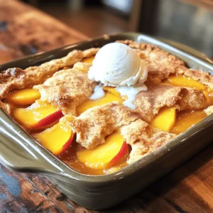 To make a great peach cobbler, you need good peaches. Use 4 cups of fresh peaches. Peel and slice them well. Sweeten the peaches with 1 cup of granulated sugar, divided into two parts. Add 2 tablespoons of lemon juice to brighten the flavor. A touch of 1 teaspoon of vanilla extract adds warmth. Finally, mix in 1 tablespoon of cornstarch to help the juices thicken. Now, let’s gather our baking staples. You will need 1 ½ cups of all-purpose flour to create the base. The 1 tablespoon of baking powder helps the dough rise. Don’t forget to add ½ teaspoon of salt for balance and ¼ teaspoon of ground cinnamon for warmth. To add some caramel flavor, include ½ cup of unsalted butter, melted. And for the perfect topping, use ½ cup of brown sugar, packed. For the wet part of the batter, you’ll need 1 cup of milk and 1 egg. These will give the cobbler a rich texture. The combination of wet and dry helps create a lovely batter. Once combined, this mix will sit on top of the peach layer. Finally, remember to have 1 cup of boiling water ready. This water creates a nice, crisp top as the cobbler bakes. For the full recipe, check out the complete instructions above. Start by washing the peaches. Use fresh, ripe peaches for the best flavor. I like to peel them, but you can keep the skin on if you prefer. Slice the peaches into thin pieces. In a large bowl, mix the peach slices with ½ cup of granulated sugar, lemon juice, vanilla extract, and cornstarch. Toss gently until the peaches are well coated. This helps to sweeten the fruit and thicken the juices. Once mixed, pour the peach mixture into your buttered baking dish. In another bowl, combine the dry ingredients. Whisk together the flour, baking powder, salt, cinnamon, and the remaining ½ cup of granulated sugar. In a separate small bowl, mix the melted butter, milk, and egg. Pour the wet mixture into the dry ingredients. Stir until just combined. You want to keep it simple. Do not overmix; lumps are okay. Now it’s time to layer the cobbler. Pour the batter evenly over the peaches in the baking dish. Do not stir; let the batter float on top. This creates a nice layer. Next, sprinkle brown sugar evenly over the batter. Carefully pour 1 cup of boiling water over the entire cobbler. It may seem odd, but this step is key. The hot water helps create that crispy layer on top while keeping the peaches juicy. Do not stir; just let it sit. Now, it's ready to bake. To get the best peach cobbler, focus on the batter. Mix it just enough to blend. Overmixing can make it tough. The batter should be thick but pourable. When you add boiling water, it helps create a nice crust. Bake until the top is golden brown and crisp. Fresh peaches make a huge difference. Look for ripe, fragrant peaches. They should feel slightly soft when you press gently. Avoid peaches that are hard or have blemishes. If peaches are out of season, you can use frozen ones. Just thaw and drain excess juice before using. Serve your peach cobbler warm. It tastes best fresh from the oven. A scoop of vanilla ice cream on top adds a creamy contrast. You can also use whipped cream for extra sweetness. A sprinkle of cinnamon on top makes it look great too. - Presentation Tips for the Cobbler: - Use a shallow dish for even cooking. - Cut into squares for neat servings. - Place on a dessert plate for a nice touch. - Garnish with fresh peach slices or mint leaves. Try these tips for a perfect peach cobbler every time. For the complete recipe, check out the Full Recipe section. {{image_2}} You can change up the fruit in your peach cobbler. Try using ripe blueberries, tart cherries, or sweet strawberries. Each fruit gives a new taste. You can mix different fruits too. A mix of peaches and blackberries works well. Just make sure you keep the same amount of fruit when you switch. Making gluten-free peach cobbler is easy and tasty. Use a gluten-free flour blend instead of all-purpose flour. Look for blends that have a mix of rice flour, potato starch, and tapioca flour. This will give you a nice texture. You might need to add a bit more baking powder for lift. The rest of the recipe stays the same. Your gluten-free cobbler will taste great! Adding spices can bring new life to your peach cobbler. Try adding a little nutmeg or ginger to the batter. These spices can add warmth and depth. You can also mix in some chopped nuts or granola. This adds a nice crunch and flavor. Just sprinkle them on top of the batter before you bake. The nuts will toast and give a great texture contrast to the soft peaches. If you want to explore more, check out the Full Recipe for all the details! To store leftover peach cobbler, let it cool first. Cover the dish with plastic wrap or foil. You can also transfer slices to an airtight container. Store it in the fridge for up to four days. This keeps it fresh and tasty for later. When you want to enjoy the cobbler again, preheat your oven to 350°F (175°C). Place the cobbler in an oven-safe dish. Cover it with foil to keep it moist. Heat for about 15-20 minutes. You can also use the microwave. Just heat a slice for 30 seconds to 1 minute, depending on your microwave. If you want to freeze the peach cobbler, let it cool completely. Wrap it tightly in plastic wrap and then foil. This prevents freezer burn. You can freeze it for up to three months. When you're ready to eat it, move it from the freezer to the fridge for a night to thaw. - Tips for Thawing and Serving Later: After thawing, reheat it in the oven as mentioned above. This helps restore the crisp top. Serve it warm with ice cream or whipped cream. Enjoy the sweet, peachy goodness! For the complete recipe, check out the Full Recipe section. Yes, you can use canned peaches. They save time and effort. Just be sure to drain them well. This prevents extra juice from making your cobbler soggy. Canned peaches may be sweeter than fresh ones, so adjust the sugar if needed. Use about four cups of drained canned peaches for this recipe. You can prepare the peach filling in advance. Mix the peaches with sugar, lemon juice, and cornstarch. Store it in the fridge for up to two days. You can also prepare the batter ahead of time. Keep it covered in the fridge. When you are ready, simply assemble and bake. This way, you’ll have a hot dessert in no time! Peach cobbler is best served warm. I love it with a scoop of vanilla ice cream or a dollop of whipped cream. The cool creaminess pairs so well with the warm cobbler. You can also sprinkle some cinnamon on top for added flavor. A cobbler has a thick, biscuit-like topping. It's soft and fluffy. A crisp has a crunchy topping made of oats or nuts. It’s often more crumbly. A crumble is similar but usually has a softer texture. All three desserts are delicious, but each has its unique charm. In this post, I covered all you need to make a great peach cobbler. From selecting fresh peaches to perfecting the batter, each step matters. I shared tips for the best texture and tasty variations like gluten-free options. Don't forget how to store and reheat leftovers for later enjoyment. Explore creativity in your cobbler and impress family and friends. With these tips, you’ll craft a dessert that everyone will love. Enjoy every bite!