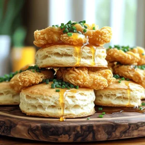 Creating Easy Hot Honey Chicken Biscuits is simple when you have the right ingredients. Here’s what you need: - 2 cups all-purpose flour - 1 tablespoon baking powder - 1 teaspoon salt - 1/2 teaspoon baking soda - 1/4 cup unsalted butter, cold and cubed - 3/4 cup buttermilk - 1 pound chicken tenders - 1 cup buttermilk (for marinating) - 1 cup hot honey (store-bought or homemade: mix honey with a dash of cayenne pepper) - Oil for frying - Fresh chives or parsley for garnish These ingredients come together to make a tasty dish. The all-purpose flour and buttermilk are key for the biscuits. The chicken tenders soak in buttermilk, which adds moisture and flavor. Hot honey gives a sweet and spicy touch that makes this meal stand out. Using fresh herbs as a garnish makes the dish look great. You can even make your hot honey at home with just honey and a bit of cayenne pepper. This adds a fun twist to the flavor. For the full recipe, check out the detailed steps to bring all these ingredients together in a delicious way. To start, you'll want to marinate the chicken. Place the chicken tenders in a bowl and cover them with 1 cup of buttermilk. Let them soak for at least 30 minutes. For even more flavor, you can refrigerate them for up to 2 hours. This step makes the chicken tender and juicy. After marinating, drain the excess buttermilk. This helps the breading stick better when frying. Next, let's make the biscuits. In a large bowl, mix together the dry ingredients: 2 cups of all-purpose flour, 1 tablespoon of baking powder, 1 teaspoon of salt, and 1/2 teaspoon of baking soda. Now, add 1/4 cup of cold, cubed butter. Use a pastry cutter or your fingers to mix until it looks like coarse crumbs. This will give your biscuits a flaky texture. After that, stir in 3/4 cup of buttermilk until just combined. Turn the dough onto a floured surface. Gently knead it a few times until it comes together. Shape the dough into a rectangle about 1 inch thick. Use a biscuit cutter or a glass to cut out your biscuits. Preheat your oven to 425°F (220°C). Place the biscuits on a baking sheet and bake for about 12-15 minutes. They should turn golden brown. While the biscuits bake, it's time to fry the chicken. Heat oil in a deep skillet over medium-high heat. Take the chicken from the buttermilk and let the extra drip off. Fry the chicken tenders in batches for about 5-7 minutes until golden brown. Once done, place them on a paper towel-lined plate to drain excess oil. This ensures crispy chicken. Now, let’s put it all together. Once your biscuits are out of the oven and slightly cooled, slice them in half. Place a fried chicken tender on the bottom half. Drizzle it generously with hot honey. Finally, add the top half of the biscuit. For a nice touch, garnish with fresh chives or parsley. This adds color and extra flavor to your dish. For the full recipe, check the [Full Recipe]. To get the best biscuit texture, use cold butter. Cold butter helps the biscuits rise high and stay flaky. When mixing, avoid overworking the dough. Just combine until it looks a bit lumpy. For chicken, ensure it is cooked through. When frying, maintain a steady oil temperature. If the oil is too cool, the chicken will soak up oil and become greasy. Cook the chicken until it reaches an internal temperature of 165°F (75°C). Pair your hot honey chicken biscuits with fresh sides. Coleslaw or pickles add crunch and balance the sweetness. For a colorful plate, add sliced tomatoes or a light salad. When serving, stack the chicken biscuits on a nice platter. Drizzle extra hot honey on top for a tempting look. Garnish with fresh herbs like parsley or chives for a pop of color. Prep your ingredients ahead of time. Measure out the flour and other dry items the night before. This helps speed up cooking on busy weeknights. You can also use store-bought hot honey to save time. It offers great flavor without the wait. If you want to try making your own, just mix honey with a dash of cayenne pepper for a quick twist. Try these tips for a fun and simple meal! For the full recipe, check out Easy Hot Honey Chicken Biscuits. {{image_2}} You can easily change the heat level of your hot honey. If you like spice, use a hotter honey. Look for brands that add chili or cayenne. For a milder taste, choose a honey with less heat. This way, you control the kick in your dish. You can also add cheese or herbs to your biscuits. A little cheddar or pepper jack makes a nice twist. Mix in fresh herbs like chives or rosemary. They bring a fresh flavor and elevate your biscuits. You don’t have to stick to all-purpose flour. Try whole wheat or almond flour for a twist. These flours give your biscuits a unique taste and texture. Switch up your chicken, too. If you prefer, use chicken thighs or even tofu for a plant-based option. Each protein brings its own flavor to the dish. For a fun twist, try a different marinade. You could use barbecue sauce or teriyaki for a unique flavor. Each swap makes the meal new and exciting. For the full recipe, check out the complete guide to Easy Hot Honey Chicken Biscuits. You can store leftovers in the fridge for up to three days. Use airtight containers to keep them fresh. This helps prevent moisture loss and keeps flavors intact. You can freeze both biscuit dough and cooked chicken. To freeze biscuit dough, shape it into biscuits and place them on a baking sheet. Freeze them for about an hour, then transfer them to a freezer bag. For cooked chicken, let it cool completely. Place it in a freezer bag, removing as much air as possible. To reheat frozen biscuits, bake them directly from the freezer at 425°F for about 15 minutes. For the chicken, heat it in a skillet over medium heat until warmed through. This method keeps the chicken crispy and delicious. Enjoy your Easy Hot Honey Chicken Biscuits anytime! You can use milk with vinegar or lemon juice as a substitute. Mix 1 cup of milk with 1 tablespoon of vinegar or lemon juice. Let it sit for 5 to 10 minutes. This will mimic buttermilk's tangy flavor. Yes, you can use frozen chicken tenders. Just add a few minutes to the cooking time. Make sure the chicken is cooked through and reaches 165°F. This ensures your chicken is safe to eat. Hot honey is honey mixed with a spicy element. To make it, mix 1 cup of honey with a dash of cayenne pepper. You can adjust the spice level based on your taste. Use it on biscuits, fried chicken, or even pizza. To get crispy biscuits, use cold butter and handle the dough gently. Avoid overmixing, as this can make them tough. Bake at a high temperature, around 425°F, for 12-15 minutes until golden brown. This gives you a nice, flaky texture. In this blog post, we covered the key ingredients for a delicious fried chicken and biscuits dish. I shared step-by-step instructions on marinating chicken, making biscuits, and frying them. You learned valuable tips for texture and storage, plus creative variations to try. Cooking can be fun and easy, and these recipes allow for creativity. Enjoy putting these ideas into practice. You’ll impress everyone with your tasty meal!