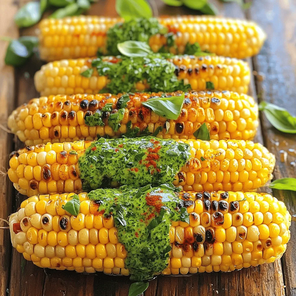 - Fresh corn on the cob - Unsalted butter - Fresh herbs: parsley, basil, and chives - Seasoning: garlic powder, lemon juice, salt, pepper, optional chili powder When making grilled corn-on-the-cob, fresh ingredients matter. Choose bright green corn with tight husks. The kernels should look plump and full. This ensures a sweet, juicy bite. For the herb butter, I prefer unsalted butter. This lets the herbs shine through. The fresh herbs, like parsley, basil, and chives, add a bright flavor. Garlic powder adds a nice kick, while lemon juice brings brightness. Salt and pepper are must-haves for seasoning. If you like heat, chili powder is a fun option. - Additional spices for flavor - Grated cheese or lime for serving - Alternative butters: garlic butter, spicy butter After you grill the corn, you can dress it up. Try adding spices like smoked paprika or cumin for depth. A sprinkle of grated cheese can make the corn even richer. Lime juice adds a zesty twist that pairs well with butter. You can also mix up your butter choices. Garlic butter or spicy butter can change the whole flavor profile. Each option offers a new taste adventure. For the full recipe, check the complete guide. Enjoy experimenting with these ingredients! To start, preheat your grill to medium-high heat. If you use a gas grill, simply turn it on and set it to medium-high. For charcoal grills, light the coals and wait until they glow. This heat gives the corn a nice char. Maintaining that medium-high heat is key. It helps the corn cook evenly. High heat will cook the corn fast, but it may burn. You want sweet, tender kernels, not charred bits. Now, let’s make the herb butter. In a small bowl, combine the softened butter with parsley, basil, chives, garlic powder, lemon juice, salt, and pepper. Mix until well blended. You can add some chili powder if you like heat. This butter adds a fresh taste to the corn. If you want a smoother texture, use a fork or small whisk to mix. Next, prepare the corn. Husk the corn, removing all silk and excess leaves. Rinse the ears with cool water and pat them dry. Then, wrap each ear in aluminum foil. Make sure to seal them well. This keeps the steam in while grilling. Place the wrapped corn directly on the grill. Close the lid and grill for about 15-20 minutes. Turn the corn occasionally. After 15 minutes, carefully unwrap one ear to check for doneness. The kernels should be tender and slightly charred. If they need more time, grill for an extra 5 minutes. Once done, remove the corn from the grill. Carefully unwrap the foil, as steam will escape. Use tongs to hold each ear and slather the herb butter all over the hot corn. Optionally, sprinkle more salt and pepper on top for extra flavor. Enjoy this flavorful summer delight! For the complete recipe, check the Full Recipe section. To pick fresh corn, look for bright green husks. The silk should be brown and slightly sticky. The kernels should feel firm and plump. It's best to buy corn in late summer when it's in season. Store corn in the fridge to keep it fresh for longer. Use it within a few days for the best flavor. You can grill corn using direct or indirect heat. Direct heat gives you a nice char and smoky flavor. Indirect heat cooks it more evenly and keeps it juicy. To get the perfect char, turn the corn every few minutes. Aim for about 15 to 20 minutes on the grill. Present your grilled corn in fun ways. You can place it on a colorful platter with fresh herbs. Try sprinkling cheese or chili powder for added flavor. Pair it with grilled meats or a fresh salad for a complete meal. Grilled corn adds a sweet and smoky touch to any summer dish. For the complete cooking process, check the Full Recipe. {{image_2}} To make Mexican street corn, you need simple ingredients. Here’s what you’ll need: - 4 ears of corn - 1/2 cup mayonnaise - 1/2 cup crumbled cotija cheese - 1 teaspoon chili powder - 1 lime, cut into wedges - Fresh cilantro for garnish To cook, start by grilling your corn as usual. Once it's done, brush on the mayonnaise. Then sprinkle cotija cheese and chili powder on top. Squeeze lime over everything and add cilantro. This adds a fresh taste. Herb butters can take your corn to the next level. Here are some flavor ideas: - Garlic and rosemary - Lemon and dill - Spicy chili and lime To make compound butters, mix softened butter with your chosen herbs and spices. Just blend until smooth and chill until ready to use. Once your corn is grilled, spread this butter over it. The heat will melt it, adding rich flavor. Grilled corn also shines in salads. You can mix it with these ingredients: - Diced tomatoes - Chopped cucumber - Red onion - Avocado - Lime juice For a dressing, try mixing olive oil, lime juice, salt, and pepper. Toss everything together for a bright and fresh dish. Serve this salad chilled for a cool summer treat. For full details, check out the [Full Recipe]. To keep your grilled corn-on-the-cob fresh, follow these steps: - Let the corn cool down to room temperature. - Wrap each ear tightly in plastic wrap or aluminum foil. - Place the wrapped corn in an airtight container. This helps to keep moisture in and prevents drying out. Store your corn in the fridge for up to three days. When you want to enjoy the leftovers, you can easily reheat them. The best way is to use the grill again. Preheat it to medium heat. Unwrap the corn and place it on the grill for about 5 minutes. Turn it halfway through for even heating. You can also microwave it for 1-2 minutes, but the grill gives better flavor. If you have extra corn, freezing is a great option. Here’s how to do it: - Allow the grilled corn to cool completely. - Cut the kernels off the cob using a sharp knife. Be careful and use a cutting board. - Place the kernels in a freezer-safe bag. Remove as much air as possible before sealing. To preserve flavor and texture, try to freeze the corn within 24 hours of grilling. You can keep it frozen for up to six months. When you want to use it, thaw it in the fridge overnight or heat it directly from the freezer in a skillet. Enjoy the sweet taste of summer all year long! For detailed cooking steps, check the Full Recipe for Grilled Corn-On-The-Cob with Herb Butter. Grilling corn on the cob takes about 15 to 20 minutes. Preheat your grill to medium-high heat. Wrap each ear in foil to trap steam. After 15 minutes, check for tenderness. If not done, grill for an extra 5 minutes. Yes, you can grill corn in the husk. This method keeps the corn moist. The husk acts as a natural barrier, protecting the kernels. However, it may limit the char flavor. If you want that smoky taste, husking first is best. Here are some simple seasoning ideas for grilled corn: - Classic Butter: Just use plain butter and salt. - Spicy Kick: Mix butter with chili powder for heat. - Zesty Twist: Add lime juice and zest for brightness. - Herb Blend: Combine garlic, parsley, and basil in your butter. - Cheesy Delight: Top with grated Parmesan or feta after grilling. For more detailed flavors, check out the Full Recipe for Grilled Corn-On-The-Cob with Herb Butter. Grilling corn-on-the-cob is simple and fun. You need fresh corn, butter, herbs, and seasonings. Preheat your grill to the right temperature, then wrap the corn and grill it. You can try different toppings, such as cheese or flavored butters, to make it special. Don’t forget to check for freshness when choosing corn. Enjoy your grilled corn this summer as a tasty side. Remember, you can get creative with seasonings and serving ideas. Grilled corn is a delicious treat that everyone will love!