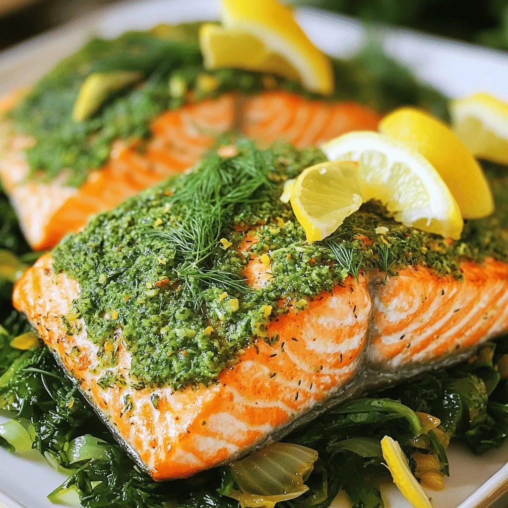 For this crispy herb-crusted air fryer salmon, you will need: - 2 salmon fillets (6 ounces each) - 1 tablespoon olive oil - 2 cloves garlic, minced - 1 tablespoon fresh parsley, chopped - 1 tablespoon fresh dill, chopped - 1 teaspoon lemon zest - 1 teaspoon paprika - Salt and pepper to taste - Lemon wedges for serving These main ingredients create a dish full of flavor. The salmon brings healthy omega-3 fats. Olive oil adds richness, while garlic and herbs give it an aromatic touch. You can also add: - A pinch of red pepper flakes for heat - A splash of soy sauce for an umami boost - Fresh lemon juice to brighten flavors These optional ingredients can enhance the dish. Feel free to mix and match based on your taste. This dish is packed with nutrients. Each serving contains about: - 350 calories - 22 grams of fat - 30 grams of protein - 2 grams of carbs This makes it a healthy choice for a meal. Salmon is a great source of protein and essential fatty acids. You get flavor and nutrition in every bite. For the full recipe, check the earlier section. 1. First, gather your ingredients. You will need two salmon fillets, olive oil, garlic, parsley, dill, lemon zest, paprika, salt, and pepper. 2. Preheat your air fryer to 400°F (200°C). This is key for crispy salmon. 3. In a small bowl, mix olive oil, minced garlic, parsley, dill, lemon zest, paprika, salt, and pepper. This will be your herb paste. 4. Pat the salmon fillets dry with paper towels. This helps the herb paste stick better. 5. Place the salmon skin-side down on a plate. 1. Spread the herb mixture evenly over the salmon fillets. Press gently so it sticks well. 2. Carefully place the salmon in the air fryer basket. Make sure they do not touch. This allows hot air to flow around the fish. 3. Cook the salmon for 10-12 minutes. Check if it flakes easily with a fork. This means it's done. 1. Once the salmon is cooked, carefully remove it from the air fryer. 2. Let it rest for one minute. This helps keep the salmon moist. 3. Serve the salmon with lemon wedges on the side. The lemon adds a fresh burst of flavor. 4. For a nice touch, serve it on sautéed greens or with roasted veggies. Garnish with a sprig of dill. Enjoy your meal! For the complete recipe, check out the Full Recipe. To cook perfect salmon, start with fresh fillets. Look for bright, shiny skin. Make sure they are not slimy or dull. Pat the fillets dry. This helps the herbs stick better. Preheating your air fryer is key. Set it to 400°F (200°C) before cooking. This ensures even cooking. Cook the salmon for 10-12 minutes. Check the doneness with a fork. If it flakes easily, it is done. To boost flavor, use a mix of fresh herbs. I love parsley and dill. They add brightness to the dish. Lemon zest also enhances the taste. For a kick, add paprika. Don’t forget to season with salt and pepper. Marinating the salmon for 30 minutes can deepen the flavors. If you have time, try this step for a more flavorful bite. Keep space between the salmon fillets in the basket. This helps air circulate and cook evenly. Avoid overcrowding, or they won't crisp up. You can line the basket with parchment paper. This makes cleanup easier. Check the cooking time, as it may vary by air fryer brand. Always follow the manufacturer's guidelines for best results. For added crunch, you can broil the salmon for the last minute. This will give it a beautiful, crispy top. {{image_2}} You can mix up the flavors of your air fryer salmon easily. Try a sweet glaze with honey and soy sauce. This will give your dish a tasty Asian twist. For a spicy kick, add cayenne pepper or crushed red pepper flakes. If you prefer something fresh, mix in basil or cilantro instead of dill. Each change can create a new experience. While the air fryer is great, you have other options. Baking the salmon in the oven works well too. Set your oven to 400°F (200°C) and cook for about 12-15 minutes. You can also pan-sear the salmon in a skillet. Just heat some oil and cook for 4-5 minutes on each side. Both methods keep the fish moist and flavorful. Presentation matters, so serve your salmon nicely. Lay it on a bed of sautéed spinach or asparagus. These greens add color and nutrition. You can also pair the salmon with roasted potatoes or quinoa. This makes for a balanced meal. Don't forget those lemon wedges! They add zing and brighten up each bite. For a special touch, sprinkle fresh herbs on top before serving. After cooking your salmon, let it cool for a few minutes. Wrap the salmon tightly in plastic wrap or place it in an airtight container. Store it in the fridge. Cooked salmon stays fresh for up to three days. Make sure to keep it away from strong-smelling foods to avoid any flavor changes. To reheat the salmon, use the air fryer again. Preheat it to 350°F (175°C). Place the salmon in the basket for about 5-7 minutes. This keeps the fish juicy and flaky. You can also use a microwave if you're in a hurry. Just cover it with a damp paper towel and heat for 30 seconds. Check if it’s warm enough and repeat if needed. If you want to freeze your cooked salmon, let it cool completely first. Wrap each piece in plastic wrap, then place it in a freezer bag. Squeeze out any air before sealing. Frozen salmon can last up to three months. When ready to eat, thaw it overnight in the fridge. Then, reheat using the air fryer for the best taste. For more details, check the Full Recipe. Cooking salmon in an air fryer takes about 10 to 12 minutes at 400°F (200°C). The exact time may vary based on the thickness of the fish. Thinner fillets cook faster, while thicker ones may need a bit more time. Always check for doneness after 10 minutes. Yes, you can use frozen salmon, but it needs a little extra time. Cook frozen fillets for 12 to 15 minutes at the same temperature. Make sure to check for doneness with a fork. The salmon should flake easily and be opaque inside. Air fryer salmon pairs well with many sides. Consider serving it with sautéed greens, steamed broccoli, or roasted vegetables. You can also add a light salad or some fluffy rice. Lemon wedges add a nice touch and brighten the dish. To check if salmon is cooked, use a fork to test it. The fish should flake easily. The color should be opaque and not translucent. A food thermometer can help too. The internal temperature should reach 145°F (63°C) for safe eating. For more cooking details, refer to the Full Recipe. In this article, I covered how to make delicious air fryer salmon. We looked at key ingredients, precise steps, and helpful tips for perfect results. You also learned about variations and storage tips to keep your salmon fresh. To sum up, follow these steps, trust your taste, and enjoy! Cooking salmon can be easy and fun.
