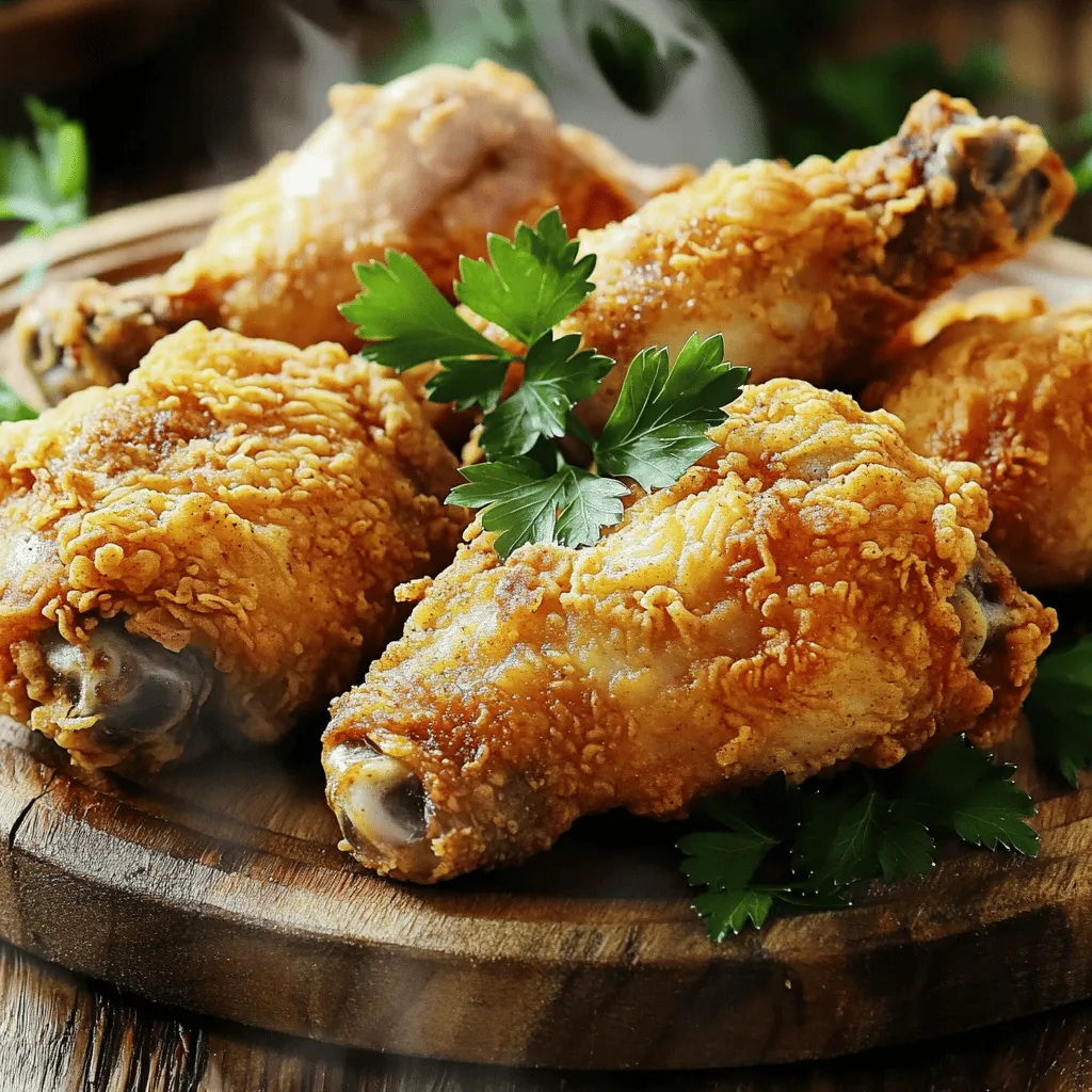 For the best fried chicken, I prefer bone-in, skin-on thighs and drumsticks. These cuts stay juicy during cooking. They also give you that crispy skin we all love. If you want to try something else, you can use chicken breasts or wings. Just know that they may cook faster, so watch them closely. Next, let’s talk about the dry mix. You need all-purpose flour and some seasonings. Here are the must-have spices for extra flavor: - 1 cup all-purpose flour - 1 teaspoon paprika - 1 teaspoon garlic powder - 1 teaspoon onion powder - 1 teaspoon dried thyme - 1 teaspoon cayenne pepper (adjust this to your spice level) - 1 teaspoon salt - 1 teaspoon black pepper Feel free to adjust the spice levels to match your taste. You can swap cayenne for chili powder if you want it milder. For the wet mix, we’ll use milk and lemon juice. This combo works great as a buttermilk alternative. Here’s how you do it: - 1 cup milk (or a dairy-free alternative) - 1 tablespoon lemon juice Mix these two and let them sit for about 5 to 10 minutes. This step helps thicken the milk. If you prefer a completely dairy-free option, try almond or oat milk. They will still give you a nice creamy crust. For the full recipe, check out the detailed instructions later in this article. To start, you'll need to make a milk and lemon juice mixture. Combine 1 cup of milk with 1 tablespoon of lemon juice in a small bowl. This mix will create a faux buttermilk. Let it sit for about 5 to 10 minutes. This step is key. It helps tenderize the chicken and adds flavor. Now it's time to prepare the breading. In a large bowl, mix together 1 cup of all-purpose flour, 1 teaspoon of paprika, 1 teaspoon of garlic powder, 1 teaspoon of onion powder, 1 teaspoon of dried thyme, 1 teaspoon of cayenne pepper, 1 teaspoon of salt, and 1 teaspoon of black pepper. This blend will give your chicken great taste. For effective coating, take each piece of chicken and dip it into the milk mixture first. Make sure it's fully coated. Let any extra liquid drip off. Then, dredge the chicken in the seasoned flour mix. Press gently to help the flour stick. Place the coated chicken on a plate. Next, heat oil in a deep skillet or frying pan. Aim for medium-high heat, about 350°F (175°C). To check if the oil is ready, sprinkle a bit of flour in it. If it sizzles, you're good to go. Carefully add the chicken pieces to the hot oil. Avoid overcrowding the pan. Fry the chicken for about 10 to 12 minutes on each side. You want it to be golden brown. To ensure it's cooked through, check that the internal temperature reaches 165°F (75°C). Once done, remove the chicken from the oil. Place it on a paper towel-lined plate to drain the excess oil. Let it cool slightly before serving. For the full recipe, refer back to the earlier section. The right oil temperature is key to crispy fried chicken. You want your oil hot, around 350°F (175°C). If it’s too cool, the chicken will soak up oil and turn greasy. Too hot, and the outside burns before the inside cooks. Test the oil by dropping a bit of flour in it. If it sizzles, you’re ready to fry. To keep that crust crispy, avoid overcrowding your pan. Frying too many pieces at once drops the oil temperature. Fry in batches if needed. After frying, place the chicken on a wire rack instead of paper towels. This allows air to circulate and keeps the crust crispy. Adding herbs and spices to your breading mix boosts flavor. Try mixing in dried oregano, or thyme for a fresh touch. A bit of cayenne adds heat, but adjust it to your taste. Don’t be afraid to experiment with flavors for a unique twist. For sides, homemade coleslaw pairs well with fried chicken. Its crunch and creaminess balance the crispy chicken. Try mac and cheese or cornbread for a Southern touch. These sides make the meal feel special. Handling raw chicken safely is very important. Always wash your hands before and after touching it. Use separate cutting boards to prevent cross-contamination. Cook chicken to an internal temperature of 165°F (75°C) to ensure it is safe to eat. Dispose of used oil properly. Let it cool, then pour it into a container. Don’t pour it down the drain. Clean up any spills quickly to avoid slips. Keep your kitchen safe while you fry! {{image_2}} You can spice up your fried chicken in many ways. For a kick, add cayenne pepper or chili powder. If you love garlic, mix garlic powder into your flour. Want something fresh? Try adding herbs like rosemary or thyme. Each of these changes gives your chicken a new twist. Global takes on fried chicken are also fun. In Korea, they use a sweet and spicy sauce that makes the chicken shine. Jamaican jerk chicken brings a smoky, spicy flavor. You can explore these tastes at home with just a few changes to your recipe. Oven-baked chicken is a great choice for a healthier meal. Coat your chicken in the same seasoned flour. Place it on a wire rack over a baking sheet. Bake at 400°F for about 35-40 minutes. This method gives you crispy skin without deep frying. If you want a quicker method, try an air fryer. Preheat it to 375°F. Place your coated chicken in the basket in a single layer. Cook for about 25-30 minutes, flipping halfway through. The result is crispy chicken with less oil. You can still enjoy fried chicken flavors without meat. Use plant-based substitutes like tofu or tempeh. Cut them into pieces and marinate them in the milk and lemon juice mixture. For the breading, follow the same steps as with chicken. You can also use cauliflower florets for a great veggie option. Dip them in the milk, then coat with the seasoned flour. Fry or bake them just like regular chicken for a tasty treat. For the full recipe, check out the original instructions to get cooking! To keep leftover fried chicken tasty, store it in an airtight container. Place a paper towel at the bottom to absorb moisture. This helps keep the chicken crispy. You can store it in the fridge for up to four days. After that, it may dry out or lose flavor. Always check for any off smells before eating. If you want to save your fried chicken for later, freezing is a great option. First, let the chicken cool completely. Wrap each piece tightly in plastic wrap. Then, place them in a freezer bag. This helps prevent freezer burn. You can freeze fried chicken for up to three months. To reheat frozen chicken, first thaw it in the fridge overnight. Then, place it in an oven at 400°F (200°C) for about 20-25 minutes. This method keeps the chicken crispy. You can also use an air fryer for about 10-12 minutes at 375°F (190°C) for a quick reheat. Leftover fried chicken is versatile and can be used in many dishes. You can shred it for chicken tacos or toss it in a salad. Another fun idea is to make a fried chicken sandwich. Just add some mayo and pickles on a bun. For a tasty breakfast, chop it up and mix it into scrambled eggs. You can also use it in soups or stews for added flavor. Check out the Full Recipe for more ideas on how to enjoy your fried chicken. To make fried chicken without buttermilk, you can use milk mixed with lemon juice. This creates a similar tangy flavor. Here are the essential steps: 1. Mix Milk and Lemon Juice: Combine 1 cup of milk with 1 tablespoon of lemon juice. Let it sit for about 5-10 minutes. This thickens the milk and gives it that buttermilk feel. 2. Prepare the Coating: In a bowl, mix 1 cup of all-purpose flour with spices like paprika, garlic powder, and cayenne pepper. 3. Coat the Chicken: Dip the chicken in the milk mixture first, then dredge it in the flour mix. This helps the coating stick well. 4. Fry the Chicken: Heat your oil and fry the chicken until it's golden brown and cooked through. This method results in a crispy and flavorful treat. For the full recipe, check out the Crispy Southern-Style Fried Chicken section. Yes, you can use yogurt instead of buttermilk. Here are some pros and cons: - Pros: - Yogurt offers a similar tangy flavor. - It can make the chicken very tender. - Cons: - Yogurt can be thicker than buttermilk, which may affect the coating. - You might need to thin it with water or milk to get the right consistency. The best oils for frying chicken are vegetable oil and peanut oil. They have high smoke points, making them great for frying. Here are some recommendations: - Vegetable Oil: This is a common choice due to its neutral flavor and high smoke point. - Peanut Oil: This oil adds a slight nutty flavor and is great for frying. Both oils will help you achieve that crispy texture we all love in fried chicken. To know when your fried chicken is done, check the internal temperature. The chicken should reach 165°F (75°C). Here are some tips for checking doneness safely: - Use a Meat Thermometer: Insert it into the thickest part of the chicken. - Look for Color: The chicken should be golden brown and crispy outside. - Juices Should Run Clear: Cut into the chicken; if the juices run clear, it’s fully cooked. These tips will help ensure your fried chicken is safe to eat and delicious every time. In this post, we reviewed how to make delicious fried chicken. We covered selecting chicken cuts, using dry and wet ingredients, and the marinating process. You learned about breading techniques and tips for frying, ensuring crispy and flavorful results. We explored flavor variations, cooking methods, and storage tips. Fried chicken does not have to be complicated. With your new skills and methods, you can make tasty meals or repurpose leftovers easily. Dive into frying or experimenting with new flavors, and enjoy your culinary journey!