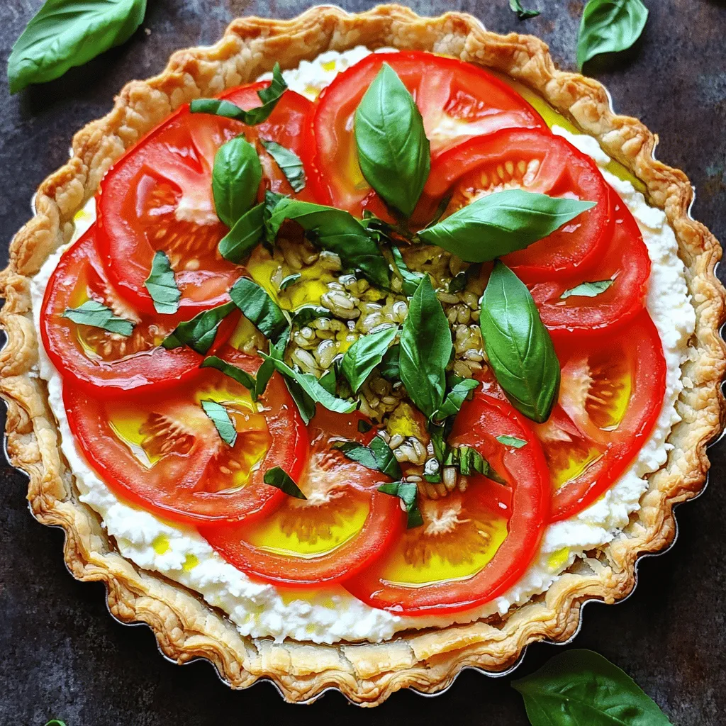 To make this delicious tomato tart, gather the following ingredients: - 1 cup cooked brown rice - 1 sheet of puff pastry (thawed if frozen) - 3 medium ripe tomatoes, sliced - 1 cup ricotta cheese - 1/2 cup grated Parmesan cheese - 1/4 cup fresh basil, chopped - 1 tablespoon olive oil - Salt and pepper to taste - 1 egg (for egg wash) This recipe serves four people. Each tart slice offers a filling mix of flavors. I suggest serving it warm. Pair it with a light salad for a nice contrast. A vinaigrette dressing brightens the meal. This tart also shines as a main dish for lunch or dinner. You can make a few easy swaps if you have dietary restrictions: - For a gluten-free option, use gluten-free pastry. - Swap ricotta cheese with cottage cheese for fewer calories. - If you're vegan, try a vegan cheese alternative and skip the egg wash. - Use different herbs like thyme or oregano if you want new flavors. Using these tips, you can customize the tart to fit your diet while keeping it tasty. Enjoy making this dish your own! Start by gathering your ingredients. You need cooked brown rice, puff pastry, tomatoes, ricotta cheese, Parmesan cheese, fresh basil, olive oil, salt, pepper, and an egg. Preheat your oven to 400°F (200°C). This ensures even cooking and a nice, golden crust. Roll out your puff pastry on a lightly floured surface. Aim for a size that fits a 9-inch tart pan. Trim the edges as needed. Press the pastry into the pan and prick the bottom with a fork. This helps the crust stay flat while baking. In a mixing bowl, combine the cooked brown rice, ricotta cheese, grated Parmesan cheese, and chopped basil. Add salt and pepper to taste. Mix everything well until you get a creamy filling. This blend adds flavor and texture to your tart. Spread the cheese and rice mixture evenly over the pastry base. Next, layer the sliced tomatoes on top. Overlap them in a circular pattern for a beautiful look. Drizzle olive oil and sprinkle a bit more salt and pepper over the tomatoes. Beat an egg in a small bowl and brush it on the edges of the pastry for a shiny finish. Bake the tart in the preheated oven for 25-30 minutes. Keep an eye on it until the pastry turns golden brown and the tomatoes soften. Let it cool for a few minutes before serving. Enjoy this delightful dish that combines fresh flavors with a crispy crust. For the complete process, check the Full Recipe. To make a great puff pastry, use the right temperature. Keep your ingredients cold, especially the butter. This helps create those lovely layers. Roll your dough evenly, and don’t rush. Take your time when pressing it into the tart pan. Pricking the bottom with a fork stops it from puffing up. One common mistake is using too much filling. This can make your tart soggy. Always let your tomatoes drain a bit before using them. Another mistake is not preheating the oven. A hot oven helps the pastry rise and cook well. Don’t skip the egg wash. It gives your tart a nice golden color. Seasoning is key to making this tart shine. Use fresh herbs like basil for great flavor. Adding salt and pepper helps balance the sweetness of the tomatoes. You can also drizzle a bit of balsamic glaze before serving. This adds a sweet and tangy kick. For a twist, try adding crushed red pepper flakes for heat. For the full recipe, check out the instructions above. {{image_2}} You can change the cheese to make your tart unique. Try using goat cheese for a tangy taste. You could also use feta cheese for a salty kick. Mixing cheeses is a fun way to experiment. Just remember to balance the flavors with your tomatoes. Feel free to add more veggies or proteins to your tart. Spinach, mushrooms, or bell peppers make great additions. You can also add cooked chicken or crumbled sausage for extra protein. This change will make the tart heartier and more filling. If you need a gluten-free option, use a gluten-free crust. Many stores sell these ready-made. For a vegan version, swap out dairy cheese for cashew cheese or nutritional yeast. You can also use tofu for added texture. These options help everyone enjoy the dish without worry. For the full recipe, check out the details above. Enjoy making this tasty dish your own! To keep your leftover tomato tart fresh, first let it cool. Place it in an airtight container. You can also wrap it tightly in plastic wrap. This keeps moisture out and flavor in. Store it in the fridge. It will last for about 3 days. If you want to keep it longer, consider freezing. When you are ready to eat the leftover tart, preheat your oven to 350°F (175°C). Place the tart on a baking sheet. Bake for about 15–20 minutes. This way, the crust stays crisp and the filling warms evenly. You can also reheat it in a microwave. However, this may make the crust a bit soggy. Freezing your tomato tart is easy. Wrap it well in plastic wrap and then in aluminum foil. This double-layer helps to prevent freezer burn. It can stay in the freezer for up to 2 months. When you want to eat it, thaw it in the fridge overnight. Then, reheat as mentioned above for the best taste. Enjoy your delicious tomato tart again! For the complete cooking process, check out the Full Recipe. To keep the crust crisp, use cold puff pastry. Prick the bottom with a fork. This helps steam escape. Bake it until golden brown. Avoid adding too much filling. Moisture from the filling can make the crust soggy. Yes, you can use cooked white rice. It will change the flavor slightly. Brown rice adds a nutty taste. White rice is softer and milder. Adjust the cooking time if needed. Both options will work well in the tart. The tomato tart lasts about three days in the fridge. Store it in an airtight container. Reheat it in the oven for the best taste. Avoid microwaving, as it can make the crust soggy. Tomato tart pairs well with a fresh salad. A simple arugula or mixed greens salad works great. You can also serve it with a light soup. Pairing it with some crusty bread makes it even better. Yes, this recipe is great for meal prep. You can make it ahead of time. Store it in the fridge and reheat it when ready. This makes it easy to enjoy a healthy meal during the week. Check the Full Recipe for more details on preparation. This blog post shared a simple way to make tomato tart with brown rice. You learned about key ingredients, serving sizes, and swaps for special diets. The steps helped you prep, bake, and assemble your dish. I also shared tips to avoid mistakes and enhance flavor. You can mix it up with different cheeses or veggies, too. Lastly, I included storage tips to keep your tart fresh. Enjoy making this dish, and remember, a homemade meal brings joy to any table.