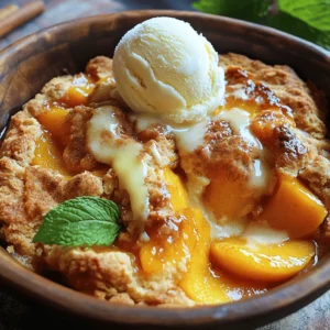 - 4 cups fresh peaches, peeled and sliced - 1 tablespoon lemon juice - 1 teaspoon vanilla extract - 1 cup granulated sugar (divided) - 1 tablespoon cornstarch - 1 tablespoon ground cinnamon - 1/4 teaspoon salt - 1 cup all-purpose flour - 1 tablespoon baking powder - 1/2 teaspoon nutmeg - 1/4 cup unsalted butter, melted - 1 cup milk - 1 teaspoon almond extract When making my ultimate peach cobbler, I focus on fresh, ripe peaches. I love using 4 cups of fresh peaches that I peel and slice by hand. This brings out the sweet and juicy flavor. A splash of lemon juice adds a bright note, while vanilla extract enhances the peach taste. Next, I gather my dry ingredients. I divide the sugar into two parts. This helps control sweetness. I also add cornstarch for thickening, ground cinnamon for warmth, and a pinch of salt to balance the flavors. Flour, baking powder, and nutmeg round out my dry mix. For the wet ingredients, I melt 1/4 cup of unsalted butter. I mix this with 1 cup of milk and a touch of almond extract. The almond extract adds a lovely depth that pairs well with peaches. These ingredients come together to create a dessert that is both delightful and easy to make. If you want the full recipe, check out the Ultimate Peach Cobbler Delight. 1. Preheat your oven to 350°F (175°C). 2. Grease a 9x13-inch baking dish lightly with butter or cooking spray. 3. In a large bowl, mix the sliced peaches, 1/2 cup sugar, lemon juice, and vanilla extract. 4. Add cornstarch and cinnamon. Toss well until the peaches are coated. 5. Set the peach mixture aside for about 15 minutes to blend the flavors. 1. Pour the peach mixture into the prepared baking dish. Spread it evenly. 2. In another bowl, whisk together the remaining 1/2 cup sugar, flour, baking powder, and salt. 3. Add the melted butter, milk, almond extract, and nutmeg. Mix until smooth. 1. Carefully pour the batter over the peaches. Do not stir; it will rise while baking. 2. Place the dish in the preheated oven. Bake for 40-45 minutes. 3. Look for a golden top and bubbling filling around the edges. 4. Allow the cobbler to cool for about 15 minutes before serving. Enjoy every bite of your Ultimate Peach Cobbler Delight! For more details, check the Full Recipe. To get the best flavor from your peaches, let them rest. This helps the juices mix and enhances their sweetness. Simply slice the peaches and toss them with sugar and lemon juice. Let them sit for about 15 minutes. For a golden and crispy top, watch your baking time. Bake until the top is a rich shade of brown. If the top looks too pale, leave it in the oven a bit longer. You want it bubbling and brown, not burnt. The right toppings can make your cobbler shine. A scoop of vanilla ice cream is a classic choice. The creaminess pairs well with the warm cobbler. You can also add a dollop of whipped cream for extra richness. For a full meal, serve the cobbler with grilled chicken or a fresh salad. The sweet and savory contrast will impress your guests. One common mistake is overmixing the batter. Mix just until combined. If you mix too much, the cobbler will be tough instead of light and fluffy. Another mistake is using peaches that are not ripe. Underripe peaches can taste hard and sour. Overripe peaches can turn mushy and watery. Always choose peaches that are firm but slightly soft to the touch. {{image_2}} You can switch up the fruit in this peach cobbler. Try using berries like blueberries or strawberries. Apples also work well for a tasty twist. Mixing different fruits can create a fun flavor. For instance, combine peaches and blackberries for a sweet and tart mix. Each fruit brings its own taste and texture, enhancing your cobbler. If you need a gluten-free option, swap the all-purpose flour with a gluten-free blend. Many brands offer great substitutes that work well in baking. For lower sugar options, reduce the sugar to 1/2 cup or use natural sweeteners like honey or maple syrup. These changes can help you enjoy your dessert while meeting dietary needs. To add some spice, try mixing in ground ginger or cardamom. These spices can make your cobbler smell amazing and taste even better. You can also use different extracts, like coconut or lemon, instead of vanilla. This small change can give your cobbler a unique twist that surprises your taste buds. Store leftover peach cobbler in the fridge. Use an airtight container to keep it fresh. You can also cover the dish tightly with plastic wrap. This helps keep moisture in and prevents the cobbler from drying out. To freeze your peach cobbler, let it cool completely first. Cut it into portions. Then, wrap each piece in plastic wrap and place them in a freezer-safe bag. This way, you can enjoy it later. For best results, reheat in the oven at 350°F (175°C) for about 15-20 minutes. This helps keep the topping crisp. In the refrigerator, peach cobbler lasts about 3 to 4 days. Check for signs of spoilage. If it smells sour or shows mold, it’s time to toss it. Always trust your senses when it comes to food safety. You can tell your peach cobbler is done by looking for a few signs. First, check the color; the top should be a lovely golden brown. You should also see the filling bubbling around the edges. Finally, insert a toothpick into the batter. If it comes out clean, your cobbler is ready. Let it cool for about 15 minutes before serving. This helps it set up nicely. Yes, you can use canned peaches! However, there are some differences. Canned peaches are softer and often sweeter. You may want to reduce the sugar in the recipe. Drain the peaches well to avoid excess liquid in your cobbler. This will help keep the filling from being too runny. Peach cobbler shines when served warm. You can scoop it into bowls and top it with vanilla ice cream. Whipped cream also makes a great addition. For a fresh touch, add mint leaves on top. You can also sprinkle some cinnamon for extra flavor. Yes, you can prep some parts in advance. You can slice the peaches and mix them with sugar and spices a few hours ahead. Just store the mix in the fridge. You can also prepare the batter but keep it separate. When you are ready to bake, combine everything and pop it in the oven. This way, you can enjoy fresh peach cobbler anytime! For the full recipe, check out the Ultimate Peach Cobbler Delight. This blog post covered all the essentials for a perfect peach cobbler. We went over fresh and dry ingredients, along with step-by-step instructions. You learned tips for texture, serving ideas, and common mistakes to avoid. You can also explore fun variations and storage tips for future treats. With this guide, you can create a flavorful dessert that will delight everyone. Enjoy baking and savoring delicious peach cobbler!