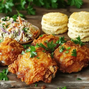 - 4 chicken thighs (bone-in, skin-on) - 1 cup buttermilk - 1 tablespoon hot sauce - 1 cup all-purpose flour - 1 teaspoon garlic powder - 1 teaspoon onion powder - 1 teaspoon smoked paprika - 1 teaspoon cayenne pepper (for spice preference) - 1 teaspoon dried thyme - 1 teaspoon black pepper - 1 teaspoon salt - Oil for frying (vegetable or peanut oil) To make crispy KFC-style chicken, you need simple, fresh ingredients. The chicken thighs are juicy and flavorful, and the skin gives that perfect crunch. Buttermilk adds moisture and tenderness, while hot sauce gives a spicy kick. The flour mix packs a punch with garlic and onion powder, smoked paprika, and cayenne pepper. These spices bring warmth and depth. Dried thyme, black pepper, and salt round out the taste. Use vegetable or peanut oil for frying. The right oil choice helps achieve that golden brown color and crisp texture. You can find the full recipe to guide you through each step. Happy cooking! - First, combine 1 cup of buttermilk with 1 tablespoon of hot sauce in a bowl. Whisk it until smooth. - Next, place 4 chicken thighs in a large ziplock bag or a shallow dish. Pour the buttermilk mix over the chicken, ensuring it covers every piece. Seal the bag or cover the dish. Refrigerate for at least 4 hours. For the best flavor, let it marinate overnight. - In another bowl, mix together 1 cup of all-purpose flour, 1 teaspoon of garlic powder, 1 teaspoon of onion powder, 1 teaspoon of smoked paprika, 1 teaspoon of cayenne pepper, 1 teaspoon of dried thyme, 1 teaspoon of black pepper, and 1 teaspoon of salt. - Set up a dredging station. Place the flour mixture on one side and keep a plate nearby to hold the coated chicken. - Heat oil in a deep skillet or fryer. Aim for 350°F (175°C). Make sure there is enough oil to cover the chicken halfway. - Carefully add the chicken to the hot oil, skin side down. Fry in small batches to avoid overcrowding. Cook for about 10-12 minutes until golden brown. - Flip the chicken and cook for another 8-10 minutes. Check that the internal temperature reaches 165°F (75°C) to ensure it’s fully cooked. - Remove the chicken from the oil and place it on a wire rack or paper towels to drain extra oil. Allow it to rest for a few minutes before serving. For detailed directions, check the Full Recipe. To make your chicken crispy, oil temperature is key. Heat the oil to 350°F (175°C). Use a kitchen thermometer to check the heat. If your oil is too cold, the chicken will absorb oil and become soggy. If it's too hot, the outside will burn before the inside cooks. Another tip is to avoid overcrowding the pan. Fry in small batches. If you add too much chicken, the temperature drops. This can lead to uneven cooking and less crunch. Give each piece space to fry properly. For extra flavor, you can add spices to the flour mix. Try adding: - 1 teaspoon cumin - 1 teaspoon chili powder - 1 teaspoon dried oregano These spices will add depth to the taste. You can also try different marinades. Instead of just buttermilk, use a mix of yogurt and lemon juice. This adds a tangy twist to your chicken. Serve your crispy chicken with classic sides. Coleslaw adds a refreshing crunch. Mashed potatoes bring comfort. Don't forget homemade biscuits for a true feast. For presentation, stack the chicken on a large platter. Garnish with fresh parsley. This gives your dish color and makes it pop. Enjoy every bite! {{image_2}} You can use different cuts of chicken for this recipe. Chicken thighs give great flavor and moisture. They stay juicy even when fried. If you want a leaner option, try chicken breasts. They will cook faster, so watch them closely. Chicken wings are also a fun choice. They can be great for parties or game day. Each cut brings its own taste and texture. If you need a gluten-free option, you can switch the flour. Almond flour or rice flour works well. These flours can give a nice crunch, too. Just make sure to check the labels. Sometimes they may have added ingredients. Your chicken will still turn out crispy and tasty. This way, everyone can enjoy it! Do you like it spicy? You can easily adjust the heat level. Add more cayenne pepper for a kick. If you prefer it mild, use less cayenne. You can also add black pepper to taste. For a new twist, try adding chili powder or paprika. Each change gives a new flavor. You get to choose how spicy or mild you want your chicken! To keep your crispy chicken fresh, let it cool first. Place it in an airtight container. This helps keep the chicken moist. Store it in the fridge for up to three days. Make sure to separate pieces with parchment paper to avoid sticking. This method helps preserve the flavor and texture. If you want to save some for later, freezing is a great option. Wrap each piece of chicken in plastic wrap. Then, place them in a freezer bag. Be sure to remove as much air as possible. This helps prevent freezer burn. You can freeze the chicken for up to three months. Just remember to label the bag with the date. To reheat your chicken, aim to keep it crispy. The oven is a great choice. Preheat it to 375°F (190°C). Place the chicken on a wire rack over a baking sheet. Bake for about 15-20 minutes until hot. Another option is using an air fryer. This method can help maintain that crispy coating. Heat it at 350°F (175°C) for 8-10 minutes. Enjoy your delicious leftover chicken! For frying chicken, I recommend using vegetable oil or peanut oil. These oils have high smoke points, which means they can handle high heat without burning. This helps the chicken cook evenly and develop that perfect crispy crust. Both oils also have a neutral flavor, allowing the chicken's taste to shine through. Marinating the chicken is key for flavor and tenderness. I suggest marinating for at least 4 hours, but overnight is even better. This allows the buttermilk and hot sauce to soak deep into the meat. The longer the chicken sits, the more juicy and flavorful it becomes. Yes, you can bake this chicken if you prefer a healthier option. Preheat your oven to 400°F (200°C). After coating the chicken, place it on a baking sheet. Bake for 30 to 40 minutes, flipping halfway through. This will give you a crispy result, but it may not be as crisp as frying. You can find the full recipe for crispy KFC-style chicken [here](#). It includes all the steps and details you need to make this dish at home. You now have all the tools to make delicious fried chicken. We covered the essential ingredients, from chicken thighs to spices. You'll know how to marinate, fry, and get that crispy texture. Remember the tips for flavor and storage to keep your chicken tasty. If you're feeling adventurous, try different cuts or spice levels. Fried chicken can be your go-to meal, perfect for any occasion. Enjoy your cooking and the great meals ahead!