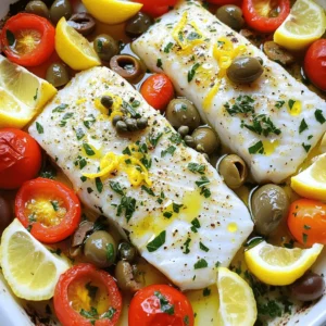 - White fish fillets (cod or sea bass) - Olive oil and seasonings - Fresh produce (lemons, cherry tomatoes, parsley) - Pantry staples (Kalamata olives and capers) To make the best Mediterranean baked fish, you need simple ingredients. Start with white fish fillets like cod or sea bass. These fish are soft and flaky. They soak up flavors well. Olive oil adds richness and helps other ingredients stick. For seasonings, use dried oregano and thyme. They give a nice aroma. Fresh produce is also key. Lemons add zest and brightness. Cherry tomatoes bring sweetness. Parsley adds a fresh touch. Kalamata olives and capers give salty notes that balance the dish. - Alternatives to white fish - Other seasoning options - Substitutes for olives and capers If you can't find cod or sea bass, try tilapia or haddock. They work well too. For seasonings, use basil or dill if you want a different taste. If olives or capers are not available, use sun-dried tomatoes for saltiness. You could also try pickles for a tangy kick. These swaps can still make your dish tasty. - Benefits of using fresh fish - How fresh herbs enhance flavors Using fresh fish makes a big difference. Fresh fish has better texture and taste. You can really taste the sea in every bite. Fresh herbs like parsley brighten the dish. They add flavor without extra calories. Fresh ingredients can elevate your meal. They help create a vibrant and healthy dish. First, you need to preheat your oven to 400°F (200°C). This step ensures even cooking. While the oven heats, choose a baking dish. A glass or ceramic dish works well. They retain heat evenly and make serving easy. Next, let’s mix the marinade. In a small bowl, whisk together olive oil, lemon juice, lemon zest, garlic, oregano, thyme, salt, and pepper. This mix adds great flavor. Place your fish fillets in the baking dish. Pour the marinade over them evenly. Marinating time is key. Let the fish soak in the flavors for at least 15 minutes. Now, it's time to bake. Place the dish in your preheated oven. Bake for 15 to 20 minutes. The fish should be flaky and opaque when done. A fork can help you check. If it flakes easily, it's ready to serve. Enjoy your delicious Mediterranean baked fish! If you want, you can find the Full Recipe for more details. To make sure your fish is cooked just right, timing is key. For most white fish, bake at 400°F (200°C) for 15-20 minutes. A thicker fillet may need a bit more time. To check if it's done, gently poke the fish with a fork. If it flakes easily, it's ready. If it still looks raw, give it a few more minutes. Adding herbs and spices can boost the taste of your dish. I love using dried oregano and thyme. They pair perfectly with fish. Fresh herbs like parsley can add a nice touch, too. For flavor infusion, try marinating fish in olive oil and lemon juice. Let it sit for 30 minutes to really soak in the flavors. To make your dish look appealing, think about garnishing. A sprinkle of fresh parsley adds color. Lemon wedges on the side can brighten the plate. Serve the fish on a large platter for a family-style meal. Pour a little extra olive oil over the top for shine. This adds flavor and looks great! {{image_2}} You can use many types of fish for this dish. Cod and sea bass are great choices. They hold flavors well and cook nicely. Other options are snapper and halibut. Each fish brings its own taste. You may try salmon for a richer flavor. Explore various fish to suit your taste. Don't stop with just fish! Add more veggies for fun. Zucchini and bell peppers work well. They blend nicely with the Mediterranean vibe. You can also sprinkle some feta cheese on top. It adds a nice tang. If you like crunch, try slivered almonds or walnuts. These toppings give a twist to the dish. Baking is the classic method, but grilling is fun too. Grilling gives a smoky flavor that is delicious. You could also use an air fryer. It cooks the fish quickly and keeps it moist. If you own an Instant Pot, you can cook your fish there. It’s fast and easy. Each method adds a different taste. Choose what fits your mood! To keep your baked fish fresh, store leftovers in the fridge. Place the fish in an airtight container. This helps lock in moisture and flavor. If you don't have an airtight container, wrap it tightly in plastic wrap. Be sure to consume it within 2-3 days for the best taste. When you want to enjoy your baked fish again, use a gentle reheating method. The best way is to place it in a preheated oven at 350°F (175°C). Heat it for about 10-15 minutes, or until warm. To avoid dryness, cover the fish with foil. This keeps moisture in and prevents it from becoming tough. If you want to enjoy your baked fish later, freezing is a great option. Let the fish cool completely before freezing. Wrap it tightly in plastic wrap, then place it in a freezer-safe bag. This keeps air out and prevents freezer burn. Baked fish can last up to 2-3 months in the freezer. When you’re ready to eat, defrost it in the fridge overnight. Then, reheat it using the oven method for the best results. The best fish for Mediterranean baked dishes includes white fish like cod or sea bass. They have a mild flavor and firm texture. Other great options are halibut or tilapia. These fish soak up flavors well, making them ideal for this recipe. Baking fish at 400°F takes about 15 to 20 minutes. The exact time depends on the thickness of the fish fillets. You want the fish to be opaque and flake easily with a fork when done. Yes, you can use frozen fish fillets. Just make sure to thaw them before baking. Thawing allows for even cooking and better flavor absorption. You can thaw them in the fridge overnight or run them under cold water for quicker results. Mediterranean baked fish pairs well with several sides. Here are some great options: - Lemon rice - Roasted vegetables - Quinoa salad - Garlic bread These sides enhance the fresh and vibrant flavors of the dish. Yes, this recipe is very customizable. You can change the fish or add other vegetables. Consider adding bell peppers, zucchini, or spinach for extra color and flavor. You can also switch up the herbs based on what you like. You can find the Full Recipe at the beginning of this article. It includes all the steps and ingredients you need to create this delightful Mediterranean baked fish. Enjoy cooking! This article covered how to prepare a delicious Mediterranean baked fish dish. We explored key ingredients, step-by-step instructions, and tips for success. Fresh ingredients truly make a difference, enhancing flavor and health. You learned about various fish options, cooking methods, and storage tips. Using this knowledge, you can create a tasty meal that impresses anyone. Enjoy experimenting with different flavors and techniques in your kitchen. Cooking should be fun and shared, so don’t hesitate to try some variations!