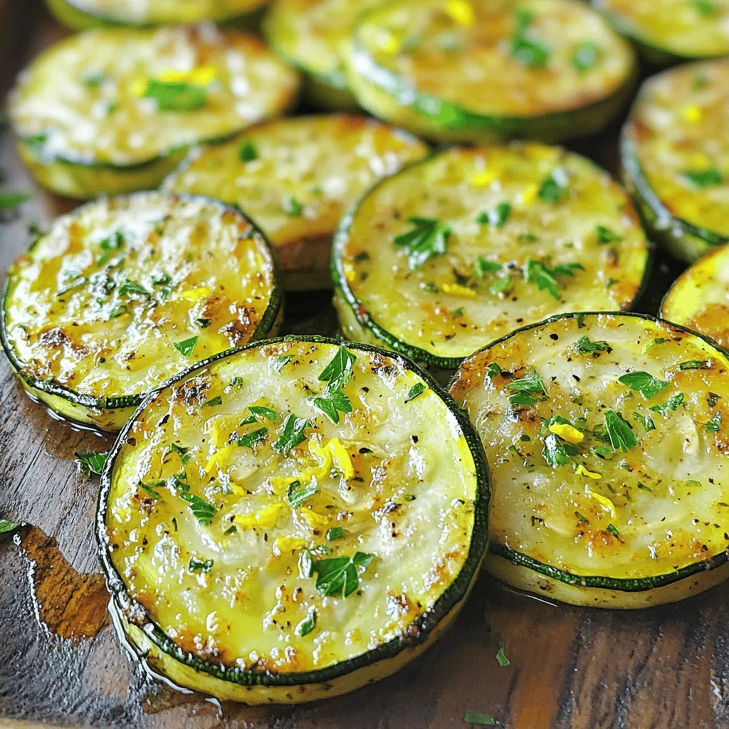 To make zesty herb roasted zucchini, gather these items: - 4 medium zucchinis, sliced into thick rounds - 3 tablespoons olive oil - 1 teaspoon garlic powder - 1 teaspoon onion powder - 1 teaspoon smoked paprika - 1 teaspoon dried oregano - 1 teaspoon dried thyme - Salt and pepper to taste - Zest of 1 lemon - 2 tablespoons freshly chopped parsley for garnish Use a sharp knife to slice the zucchini. Aim for thick rounds, about half an inch. This helps them roast well without becoming mushy. When measuring olive oil, I find a tablespoon works best. For the spices, level off each teaspoon for accuracy. The zest of one lemon adds a fresh, bright flavor. Use a microplane for easy zesting. Each serving of roasted zucchini is low in calories. It offers vitamins A and C, along with fiber. Zucchini supports heart health and digestion. The olive oil provides healthy fats. This dish is perfect for a light meal or side. Enjoy it guilt-free, knowing it’s packed with nutrients. For the full recipe, check out the Zesty Herb Roasted Zucchini section. Start by washing the zucchinis. Use a vegetable brush to scrub off any dirt. Next, slice the zucchinis into thick rounds, about half an inch thick. This size helps them cook evenly. You want them to be thick enough to hold their shape while roasting. In a large mixing bowl, add 3 tablespoons of olive oil. Then, sprinkle in 1 teaspoon of garlic powder, 1 teaspoon of onion powder, 1 teaspoon of smoked paprika, 1 teaspoon of dried oregano, and 1 teaspoon of dried thyme. Next, add salt and pepper to taste. Finally, mix in the zest of one lemon. Stir all these ingredients well to create a tasty marinade. Now, toss the zucchini rounds in this mix until they are coated evenly. Preheat your oven to 425°F (220°C). Spread the marinated zucchini on a baking sheet lined with parchment paper. Ensure the rounds do not overlap. This helps them roast better. Place the sheet in the oven and roast the zucchini for 20-25 minutes. Turn them halfway through for even browning. When they finish, they should look golden and crispy on the edges. Let them cool for a few minutes. Just before serving, sprinkle fresh parsley on top for a nice touch. For the full recipe, check the details above. To get perfect roasted zucchini, choose fresh and firm zucchinis. Look for ones with shiny skin and no soft spots. Cut them into thick rounds, about half an inch thick. This size helps them cook evenly without getting mushy. When you season them, coat well with olive oil and spices. This adds flavor and helps them crisp up. Use a large mixing bowl to toss the zucchini with the marinade. A baking sheet is best for roasting. Line it with parchment paper for easy cleanup. An oven thermometer helps ensure your oven is at the right temperature. Finally, a spatula is handy for turning the zucchini halfway through cooking. One common mistake is overcrowding the baking sheet. This causes the zucchini to steam instead of roast. Make sure they are in a single layer with space between them. Another mistake is not preheating the oven. This can lead to uneven cooking. Lastly, avoid overcooking; check them around the 20-minute mark for the perfect texture. For more details, try the Full Recipe. {{image_2}} You can change the flavor of roasted zucchini easily. Try using different spices. For a spicy kick, add cayenne pepper. If you love herbs, mix in fresh basil or dill. You could also try a sweet touch with a sprinkle of brown sugar. Each option gives roasted zucchini a new twist. Oven roasting is great, but you have other choices too. You can grill zucchini for a smoky flavor. Just slice them and toss them on the grill for about 5-7 minutes. If you like a fast option, sautéing works well too. Use a hot pan with a bit of oil. Cook for about 3-5 minutes until tender. Roasted zucchini pairs well with many dishes. It goes great with grilled chicken or fish. You can also serve it with pasta for a veggie boost. Try it alongside rice for a colorful plate. For a simple meal, toss it into a salad. It adds nice flavor and texture. For a complete recipe, check out the Full Recipe section. To store leftover roasted zucchini, let it cool first. Place the zucchini in an airtight container. Keep it in the fridge for up to three days. This keeps it fresh and tasty. When you want to eat it again, check for any signs of spoilage. If you want to store roasted zucchini for longer, freezing is a great option. Start by letting it cool completely. Then, place the zucchini in freezer bags. Remove as much air as possible before sealing. You can freeze it for up to three months. This method helps keep the flavor intact. When you are ready to eat your frozen zucchini, thaw it in the fridge overnight. For reheating, use an oven or a skillet. Preheat the oven to 350°F (175°C). Bake for about 10 minutes or until warm. If you use a skillet, heat it over medium heat for a few minutes. This keeps the zucchini from getting soggy. Enjoy your roasted zucchini delight again! For the full recipe, check out the earlier section. Yes, you can roast many vegetables. Carrots, bell peppers, and eggplant work well. Broccoli and cauliflower also taste great when roasted. Each vegetable brings its own flavor. Just cut them into similar sizes for even cooking. To make roasted zucchini crispy, cut them into thick rounds. Thin slices may turn mushy. Use enough oil to coat them well. High heat helps too; 425°F (220°C) is perfect. Turn them halfway through cooking for even crispiness. Roasted zucchini pairs well with grilled chicken or fish. It also complements pasta dishes nicely. Serve it alongside quinoa or rice for a hearty meal. For a light lunch, add it to salads. Yes, roasted zucchini is healthy. It is low in calories and high in vitamins. Zucchini has fiber, which aids digestion. It also contains antioxidants that benefit your body. Enjoy it often for a nutritious side dish. For a detailed recipe, check the Full Recipe for Zesty Herb Roasted Zucchini. In this article, we covered the complete guide to making roasted zucchini. We listed all ingredients, gave prep tips, and shared simple instructions. You learned ways to achieve perfect results, avoid common mistakes, and explored tasty variations. We also offered storage tips and answered frequently asked questions about roasted zucchini. Roasted zucchini is a healthy and delicious dish. With these tips and tricks, you can enjoy it to the fullest. Use this knowledge to create a meal that delights your taste buds!