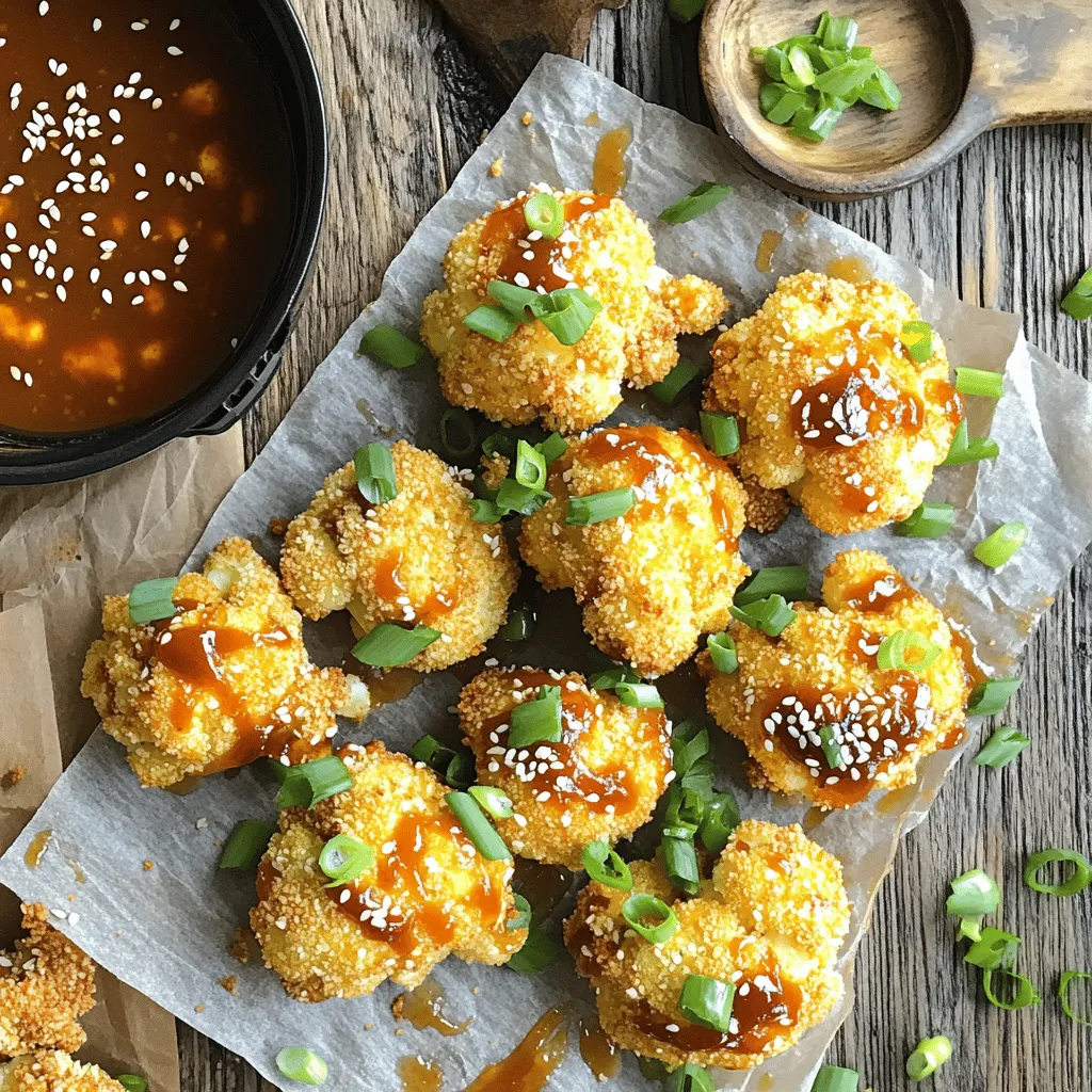 - Cauliflower florets - All-purpose flour (or gluten-free alternative) - Plant-based milk options - Garlic powder - Onion powder - Smoked paprika - Salt and pepper - Panko breadcrumbs - Asian BBQ sauce (store-bought or homemade) - Sesame oil for sauce and garnish When I make these Air-Fryer Asian BBQ Cauliflower Wings, I focus on fresh and simple ingredients. The cauliflower florets serve as the star of the dish. Choose a large head of cauliflower for the best size and texture. I like using all-purpose flour, but you can swap it for a gluten-free option if needed. The plant-based milk you select adds moisture and flavor. Almond or soy milk works great. Next, I add seasonings to boost the flavor. Garlic powder gives a nice kick, while onion powder adds depth. Smoked paprika provides a subtle warmth and color, making the wings visually appealing. Don’t forget to add salt and pepper. They help balance the flavors perfectly. For the coating, I use panko breadcrumbs. They create a crispy texture that everyone loves. The Asian BBQ sauce is what brings it all together. You can use store-bought or make your own. Lastly, sesame oil adds a rich, nutty flavor to the sauce and acts as a garnish. This combination of ingredients makes for a flavor feast you won’t forget. For the full recipe, check the details above. First, take a large mixing bowl. Combine the all-purpose flour, garlic powder, onion powder, smoked paprika, salt, and pepper. Slowly add the plant-based milk while stirring. You want the batter to be thick enough to coat the cauliflower. If it is too thin, add a bit more flour. This batter gives the cauliflower a tasty crunch. Now, take each cauliflower floret. Dip it into the batter, making sure every side is covered. Let any extra batter drip off. Next, roll the floret in the panko breadcrumbs. This adds a nice texture. Once all florets are coated, set them aside on a plate. They are ready for the air fryer. Preheat your air fryer to 375°F (190°C) for about 5 minutes. This step is key for getting crispy wings. Arrange the coated cauliflower in a single layer in the fryer basket. If you have a lot, cook them in batches. Cook for 12-15 minutes, shaking the basket halfway. You want them to be golden brown and crispy. For an extra crunch, consider tossing the cooked cauliflower in sauce and returning them to the fryer for 5 more minutes. This step is optional but highly recommended! For the full recipe, refer to the full recipe section. To get that great crunch, shake the basket halfway through cooking. This helps the hot air reach all sides of the wings. When they cook evenly, they turn golden brown and crispy. For an extra crisping step, toss the wings in the sauce and return them to the air fryer for 5 more minutes. This gives them a nice glaze and a satisfying crunch. You can make your Asian BBQ sauce at home for a fresh taste. Try mixing soy sauce, honey, and sriracha for a sweet and spicy kick. You can also play with spices in the batter. Adding cayenne pepper or five-spice powder will boost the flavor. Get creative and find what you like best! Always follow the air fryer’s safety rules. Keep the air fryer clean and don’t overcrowd the basket. This helps with even cooking and browning. Check on your wings while they cook. If they seem to be cooking unevenly, shake the basket again. This will keep them from burning and help ensure a tasty treat. {{image_2}} You can easily make this dish gluten-free. To do this, swap out the all-purpose flour for gluten-free flour. You can use almond flour or chickpea flour. Both work well and add great taste. For the sauce, check if your BBQ sauce is gluten-free, or you can make your own using tamari instead of soy sauce. Asian flavors are fun to play with. Try adding spicy chili paste to the batter for heat. You can also mix sweet chili sauce for a touch of sweetness. Want to get cheesy? Add nutritional yeast to the batter for a cheesy flavor without dairy. Consider adding sesame seeds or crushed peanuts to the batter for extra texture and crunch. If you don’t have an air fryer, you can bake these wings. Preheat your oven to 425°F (220°C). Spread the coated cauliflower on a baking sheet. Bake for about 25-30 minutes. Flip them halfway for even cooking. You can also pan-fry the wings. Heat oil in a pan over medium heat. Fry the wings until they turn golden brown and crispy, about 4-5 minutes per side. For the full recipe, check the earlier section. Enjoy experimenting with these variations! To keep your cauliflower wings fresh, let them cool first. Place them in an airtight container. This method helps avoid sogginess. Make sure to store them in the fridge. They should stay good for up to three days. To reheat your wings, use the air fryer. Preheat it to 350°F (175°C). This method keeps the wings crispy. Heat them for about 5-7 minutes. You can also use a conventional oven. Set it to 350°F (175°C) and heat the wings for 10-15 minutes. You can freeze cooked cauliflower wings for later. Let them cool completely before freezing. Place them in a freezer-safe bag or container. They can last for up to three months. When you're ready to eat them, thaw in the fridge overnight. Reheat in the air fryer or oven for best results. You should cook cauliflower wings in the air fryer for 12 to 15 minutes. This timing makes them crispy and golden. Remember to shake the basket halfway through for even cooking. You can use either fresh or frozen cauliflower. Fresh cauliflower gives a better texture. If using frozen, make sure to thaw and drain it well. This helps avoid excess moisture. These wings pair well with many sides. Consider serving them with: - Rice or quinoa - A fresh salad - Steamed or roasted vegetables - Dipping sauces, like extra Asian BBQ or sweet chili sauce Yes, this recipe is great for meal prep. You can make a big batch and store it in the fridge. Just keep the wings in an airtight container. They last about 3 to 4 days. Absolutely! To add heat, mix in some chili powder or cayenne pepper into the batter. You can also use a spicy Asian BBQ sauce. Adjust the spice level to your taste for a kick! This post covered making air-fryer Asian BBQ cauliflower wings. We explored key ingredients like cauliflower, flour, and plant milk. I detailed steps for preparing, coating, and cooking the wings. You learned tips for crispiness and flavor variations, plus safe cooking practices. We also discussed storage methods and reheating tips for leftovers. Try these wings for a tasty snack or meal. Enjoy experimenting with flavors and cooking styles. With practice, you'll master this delicious recipe!